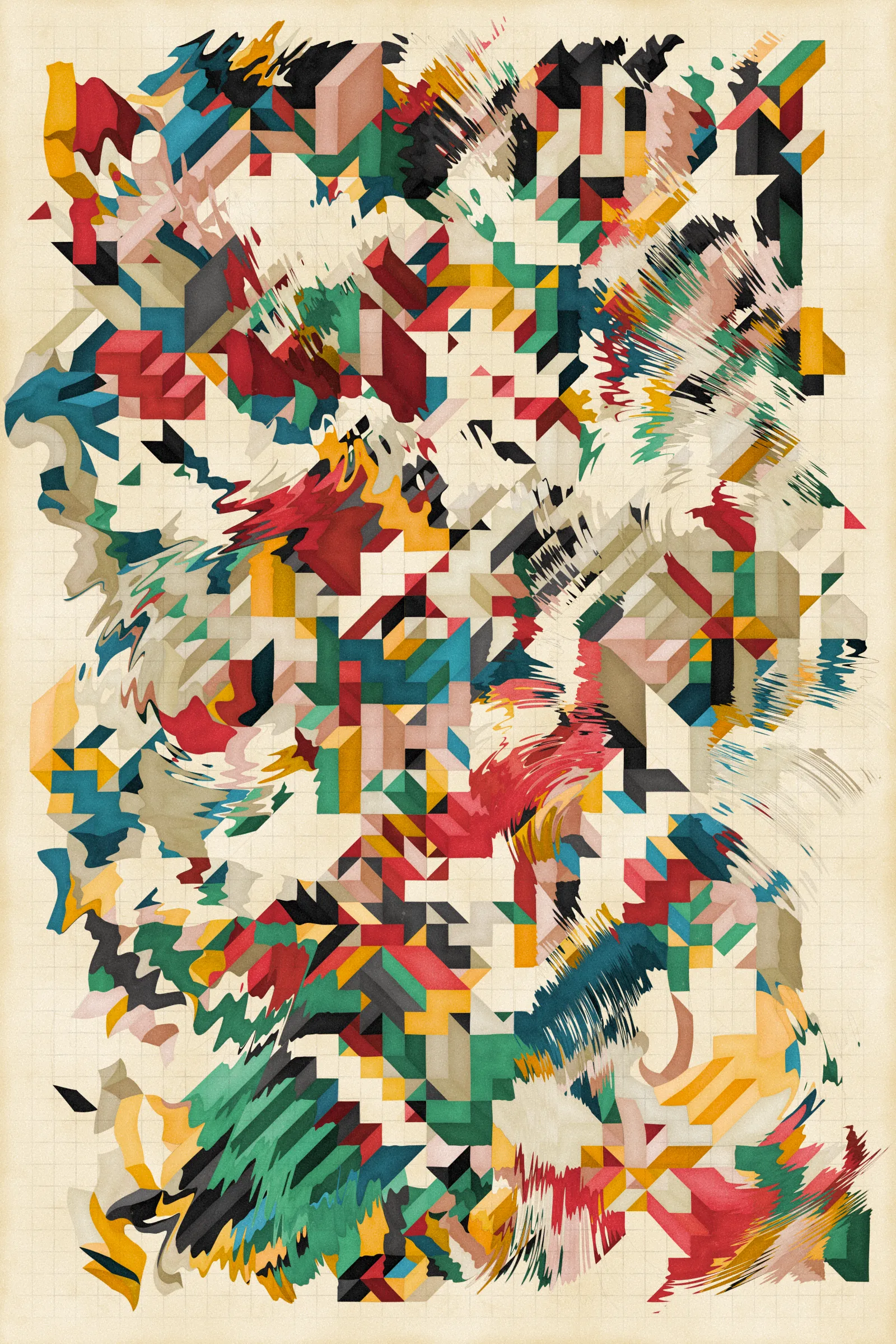 **Trichro-matic** meditates on perception.

As you explore the piece, your perception of the structure shifts. Elements change their relationships - what is out turns in; what is flat deepens. What stood adjacent now occludes.

The piece uses rhythmic color and form, displacement, and juxtaposition to create structures that invite interpretation and exploration. Some outputs challenge our depth perception conventions, while others manipulate explicit structural cues and emphasize intentional imperfections.

From this concept, the piece gets its name - Trichro-matic - denoting the ability to perceive using all three primary colors. The hyphenated "o-matic" denotes fictional machinery, hinting at the generative system supporting the piece. Both hand-selected and algorithmically-generated color palettes feature, with the latter aiming to elicit emotions akin to the former.

When you explore an output from different starting points, you understand the elements' relationships differently. In these changing interpretations, no answer is definitive. Each perspective, whether your first, your last, or someone else's, is valid.

Prints will be available for Trichro-matic owners. For more details, visit [this link](https://www.mountvitruvius.art).

Note: Renders might take longer on lower-end or mobile devices. This piece is my most technically complex release to date, relying on a custom GPU render process which can demand significant resources, even if outputs appear simple.

Finally, I dedicate this piece to my father, who suffered vision loss from a stroke in September 2023.