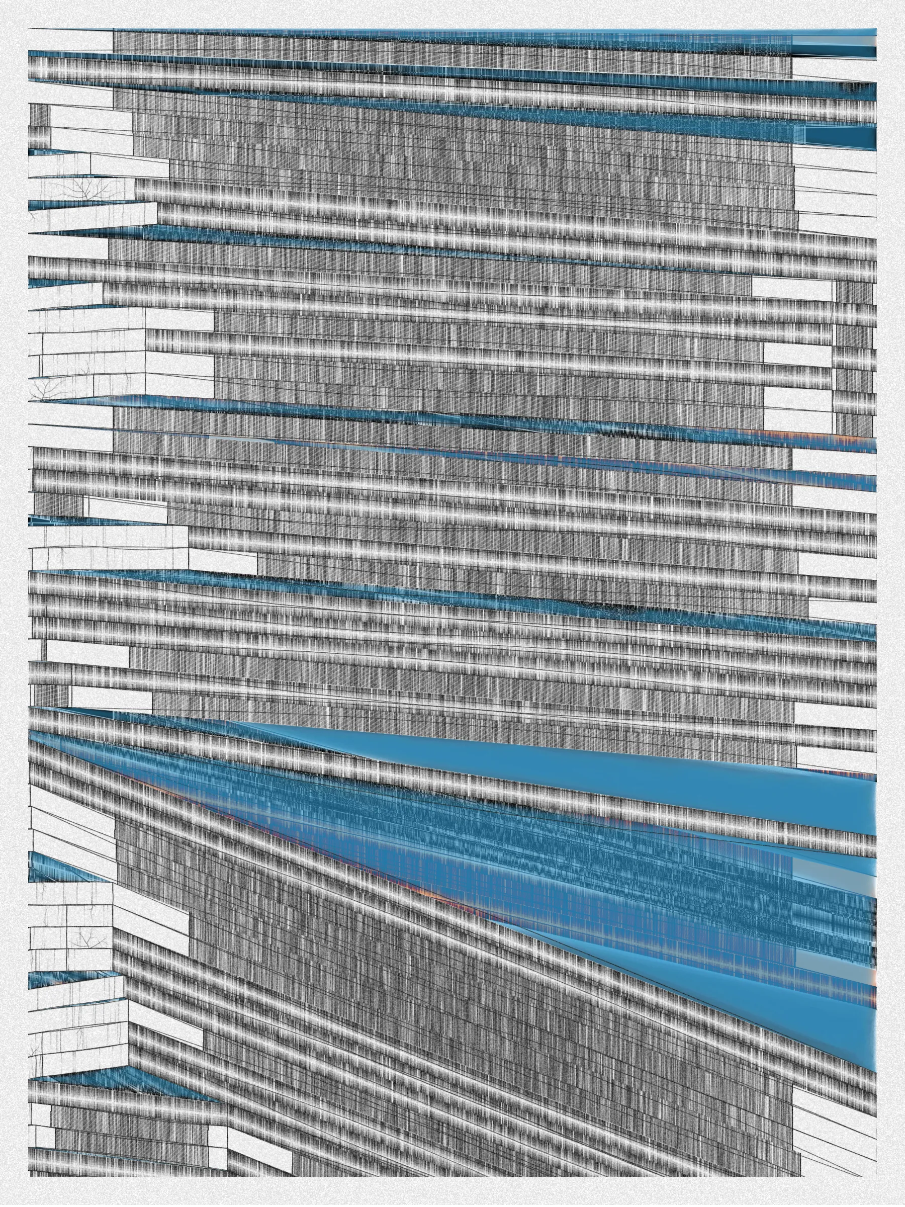 # Neural Sediments

## “Before objectivity, there was truth to nature; after the advent of objectivity came trained judgment”

Lorraine Daston, Peter Galison

Improving my decision-making process is how I would sum up my lifelong quest. Understanding yourself and the unlimited variables and actors surrounding us daily requires a radical yet utopian pursuit of objectivity.

A prerequisite to an objective observation is identifying and eliminating cognitive and observational biases.

My obsession with objectivity started as a sociology student; while studying epistemology of science and pondering the works of Emile Durkheim, Max Weber, and Karl Popper.

This quest never left me and has been a cornerstone of my artistic practice for 25 years.

“The map is not the territory” is a mainstream expression highlighting a potentially oversimplified version of reality. In this series called Neural Sediments, inspired by the works of Alberto Burri, František Kupka, and Swiss topography, I highlight the complexity of our brains and some of their biases.

Looking at one Neural Sediment will deliver you a first broad impression; however, looking at it for a longer time will yield a never-ending and much more nuanced and delicate observation. Like Alberto Burri’s Cracks series, some things not obvious to the eye become real over time. Each Neural Sediment opens itself to the viewer in a unique way. The more you look at it, the more you can decipher it. 

Like Swiss alpine glacier sediments, this material appears only after a certain amount of time and a decent amount of gravity. Burri used a special technique to envision time with cracked canvas; František Kupka, in his Katedrála painting, opens the fourth dimension by looking at the vertical lines of the glass window.

In the Neural Sediments series, I used both as an inspiration to push the viewer’s eye to search for more details and a deeper perspective.

Choosing color palettes for a long-form generative art collection is as demanding as solving technical algorithmic challenges. 

The color palettes I create result from a process I've built into my practice over time. Each palette comes from my own algorithmic selection trained on classical masterpieces.

After this first selection, each set of colors used in a Neural Sediment is re-arranged to be linked with endangered ecosystems such as dark blue waters, peach salmons, rare botanic species, or volcanos.

Like Josef Albers, who highlighted the instability and deceptiveness of colors, my color sets are here to reinforce the question of objectivity in the art world and life in general.

Looking at its overall structure, each Neural Sediment evokes a brutalist architecture. 

Prioritizing function over form, each Neural Sediment aims to be used as a tool to rediscover oneself, free from the cognitive constraints we put on ourselves and the world around us.

PS: From a technical point of view, Neural Sediments require some heavy calculations, considering the very large number of intersections to compute prior to rendering.

PPS: Pressing the letter “i” on your keyboard will generate a high resolution export for a large scale and print friendly format.