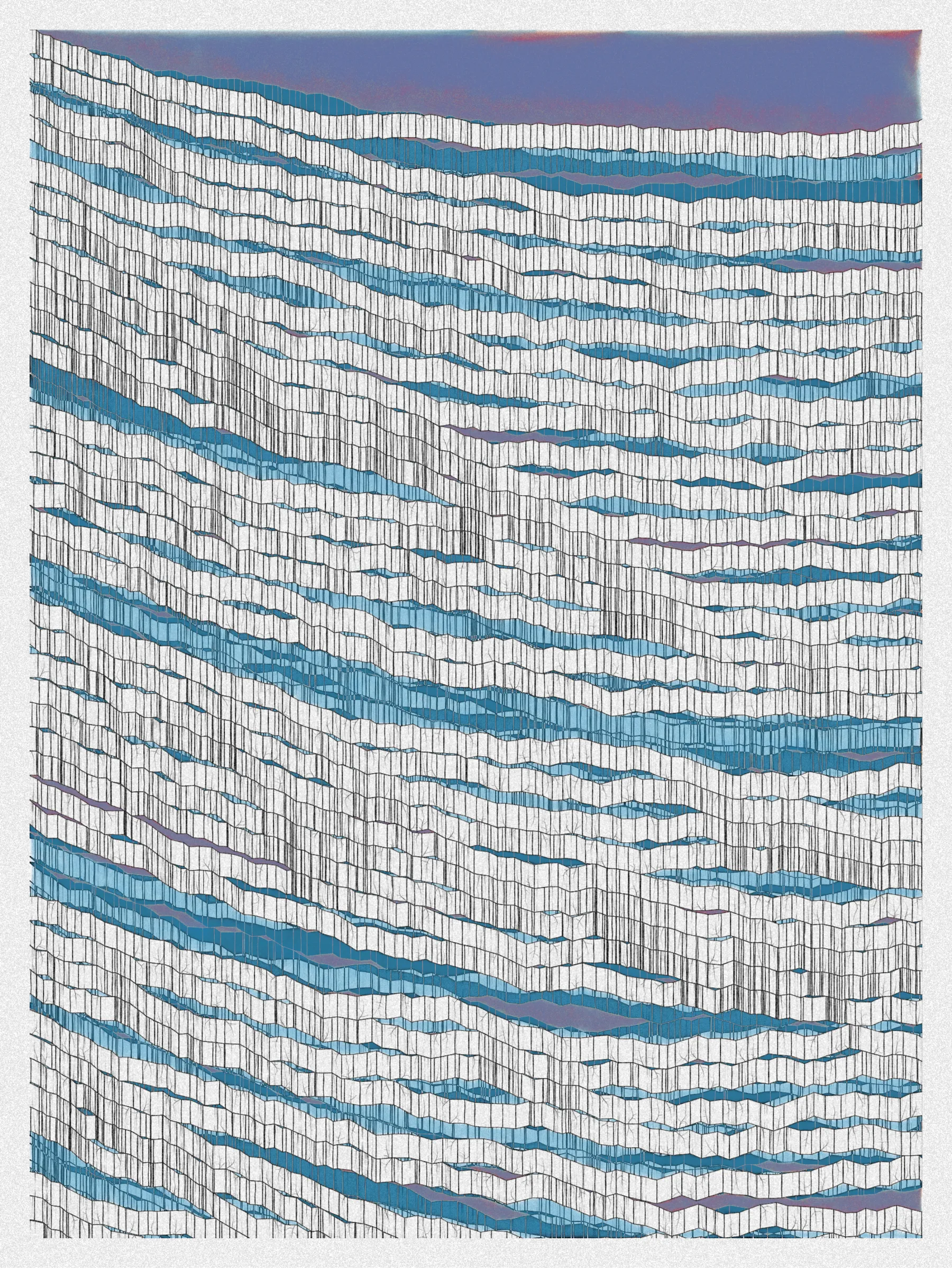 # Neural Sediments

## “Before objectivity, there was truth to nature; after the advent of objectivity came trained judgment”

Lorraine Daston, Peter Galison

Improving my decision-making process is how I would sum up my lifelong quest. Understanding yourself and the unlimited variables and actors surrounding us daily requires a radical yet utopian pursuit of objectivity.

A prerequisite to an objective observation is identifying and eliminating cognitive and observational biases.

My obsession with objectivity started as a sociology student; while studying epistemology of science and pondering the works of Emile Durkheim, Max Weber, and Karl Popper.

This quest never left me and has been a cornerstone of my artistic practice for 25 years.

“The map is not the territory” is a mainstream expression highlighting a potentially oversimplified version of reality. In this series called Neural Sediments, inspired by the works of Alberto Burri, František Kupka, and Swiss topography, I highlight the complexity of our brains and some of their biases.

Looking at one Neural Sediment will deliver you a first broad impression; however, looking at it for a longer time will yield a never-ending and much more nuanced and delicate observation. Like Alberto Burri’s Cracks series, some things not obvious to the eye become real over time. Each Neural Sediment opens itself to the viewer in a unique way. The more you look at it, the more you can decipher it. 

Like Swiss alpine glacier sediments, this material appears only after a certain amount of time and a decent amount of gravity. Burri used a special technique to envision time with cracked canvas; František Kupka, in his Katedrála painting, opens the fourth dimension by looking at the vertical lines of the glass window.

In the Neural Sediments series, I used both as an inspiration to push the viewer’s eye to search for more details and a deeper perspective.

Choosing color palettes for a long-form generative art collection is as demanding as solving technical algorithmic challenges. 

The color palettes I create result from a process I've built into my practice over time. Each palette comes from my own algorithmic selection trained on classical masterpieces.

After this first selection, each set of colors used in a Neural Sediment is re-arranged to be linked with endangered ecosystems such as dark blue waters, peach salmons, rare botanic species, or volcanos.

Like Josef Albers, who highlighted the instability and deceptiveness of colors, my color sets are here to reinforce the question of objectivity in the art world and life in general.

Looking at its overall structure, each Neural Sediment evokes a brutalist architecture. 

Prioritizing function over form, each Neural Sediment aims to be used as a tool to rediscover oneself, free from the cognitive constraints we put on ourselves and the world around us.

PS: From a technical point of view, Neural Sediments require some heavy calculations, considering the very large number of intersections to compute prior to rendering.

PPS: Pressing the letter “i” on your keyboard will generate a high resolution export for a large scale and print friendly format.