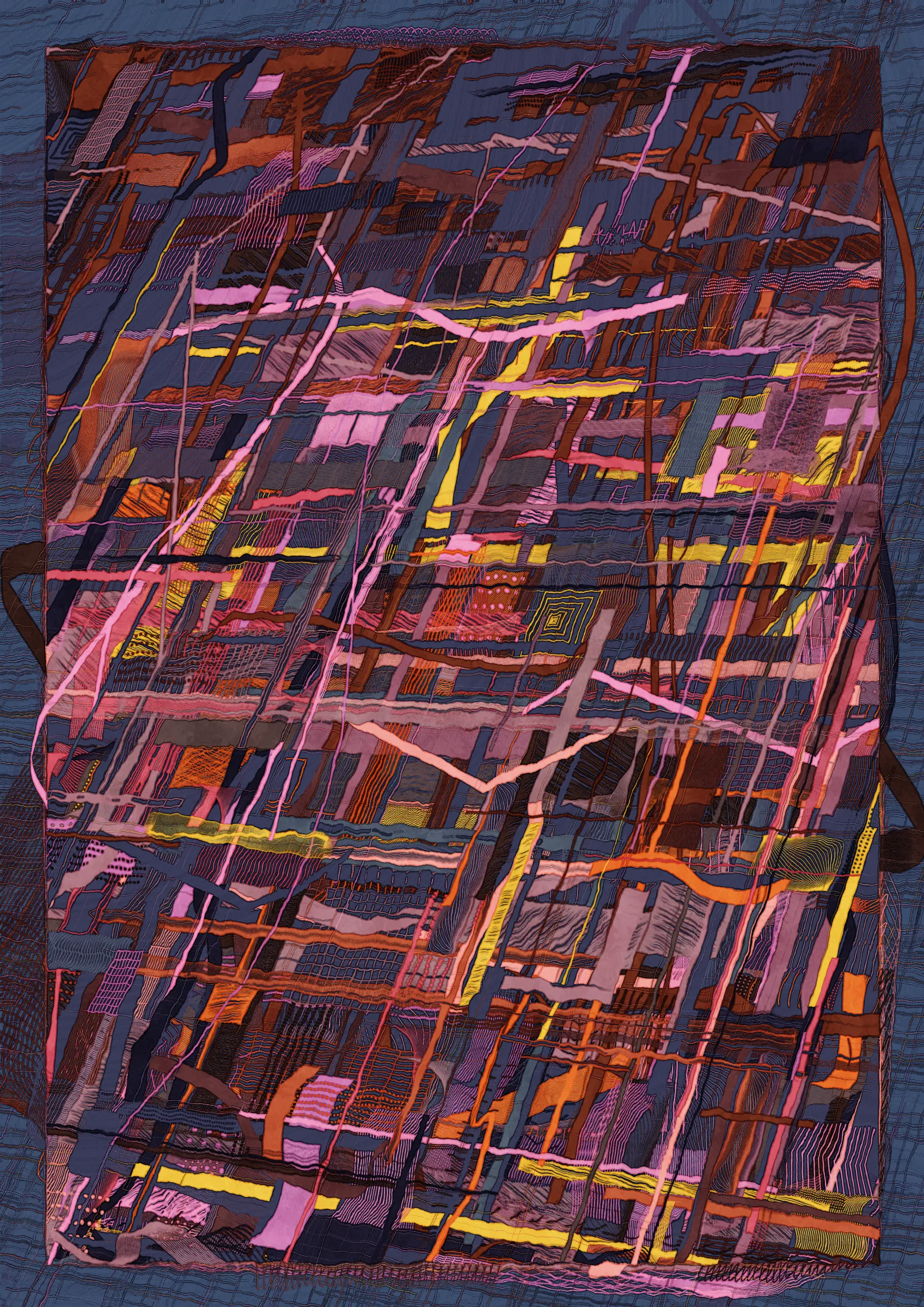 **Nära explores the connections that make us human.**

Nära (close or near in Swedish) is a celebration of friendships and relationships throughout our lives. How some of them are small, fleeting and ephemeral while a select few become lifelong bonds. The work examines the intricate graphs that are formed by these connections. Graphs are all around us and have existed for as long as we have been human. From early settlements of hunter-gatherers and nomadic tribes to the internet of today. It's all graphs.

Nära allows the viewer to explore and experience these graphs as a metaphor for the organic, organised chaos that is life. Shapes connect from one node in a graph to the next, sometimes spilling over, doubling down and creating layers of intricacy. Imperfection is embraced and Nära exposes the chaotic and unpredictable elements of life. 

The artistic vision of Nära is to highlight and expose graphs in a tactile manner that allows the viewer to see the whole graph, but also engage with the details and texture.  In doing this, Nära attempts to bring a novel contribution by pushing the boundaries of graph representation and introducing an emotional dimension to this oftentimes rigid and scientific discipline. By treating graphs as a metaphor for relationships in life, they become an integral part of the concept and an important artistic tool. 

Nära takes inspiration from the De Stijl movement in reducing the world into a deliberate expression in its smallest form and builds upon the use of shapes imbued with meaning in the works of Hilma af Klint. These ideas are expanded on by accepting that what is deliberate must also relinquish some control through the pseudo-randomness of generative art. This invites reflection on the balance of control and chance in our lives. 

_Through Nära, you are invited to reflect on the connections in your own life and on the significance of the relationships that define us as human beings._ 

To interact with the script:
- Press 's' to save.
- Add the following to the URL:
  - pd=x, where x is a number to control the resolution via pixel density (useful for rendering high resolution stills)
  - rs=x, where x is a number to enable and control the rendering buildup animation.