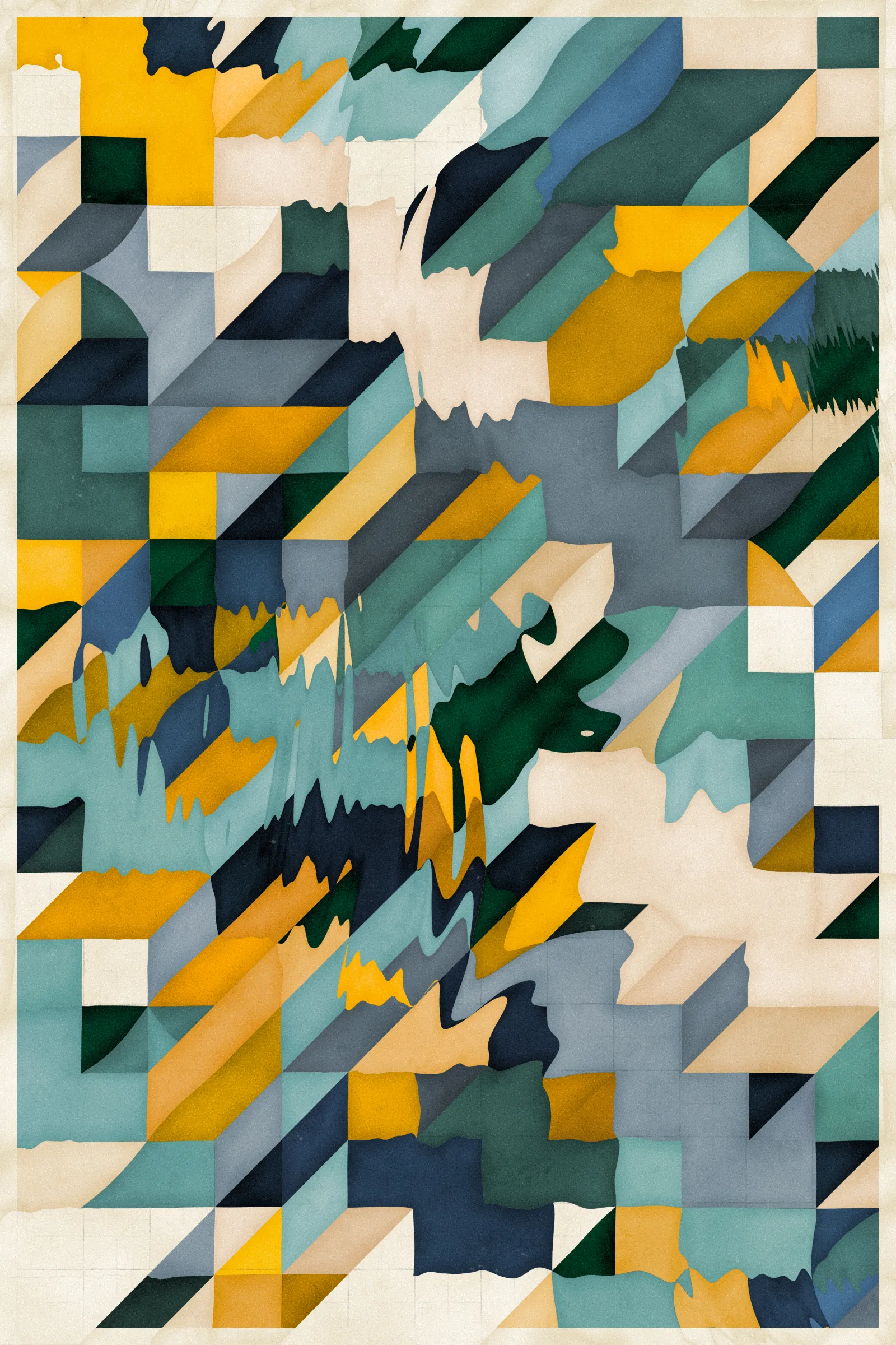 **Trichro-matic** meditates on perception.

As you explore the piece, your perception of the structure shifts. Elements change their relationships - what is out turns in; what is flat deepens. What stood adjacent now occludes.

The piece uses rhythmic color and form, displacement, and juxtaposition to create structures that invite interpretation and exploration. Some outputs challenge our depth perception conventions, while others manipulate explicit structural cues and emphasize intentional imperfections.

From this concept, the piece gets its name - Trichro-matic - denoting the ability to perceive using all three primary colors. The hyphenated "o-matic" denotes fictional machinery, hinting at the generative system supporting the piece. Both hand-selected and algorithmically-generated color palettes feature, with the latter aiming to elicit emotions akin to the former.

When you explore an output from different starting points, you understand the elements' relationships differently. In these changing interpretations, no answer is definitive. Each perspective, whether your first, your last, or someone else's, is valid.

Prints will be available for Trichro-matic owners. For more details, visit [this link](https://www.mountvitruvius.art).

Note: Renders might take longer on lower-end or mobile devices. This piece is my most technically complex release to date, relying on a custom GPU render process which can demand significant resources, even if outputs appear simple.

Finally, I dedicate this piece to my father, who suffered vision loss from a stroke in September 2023.