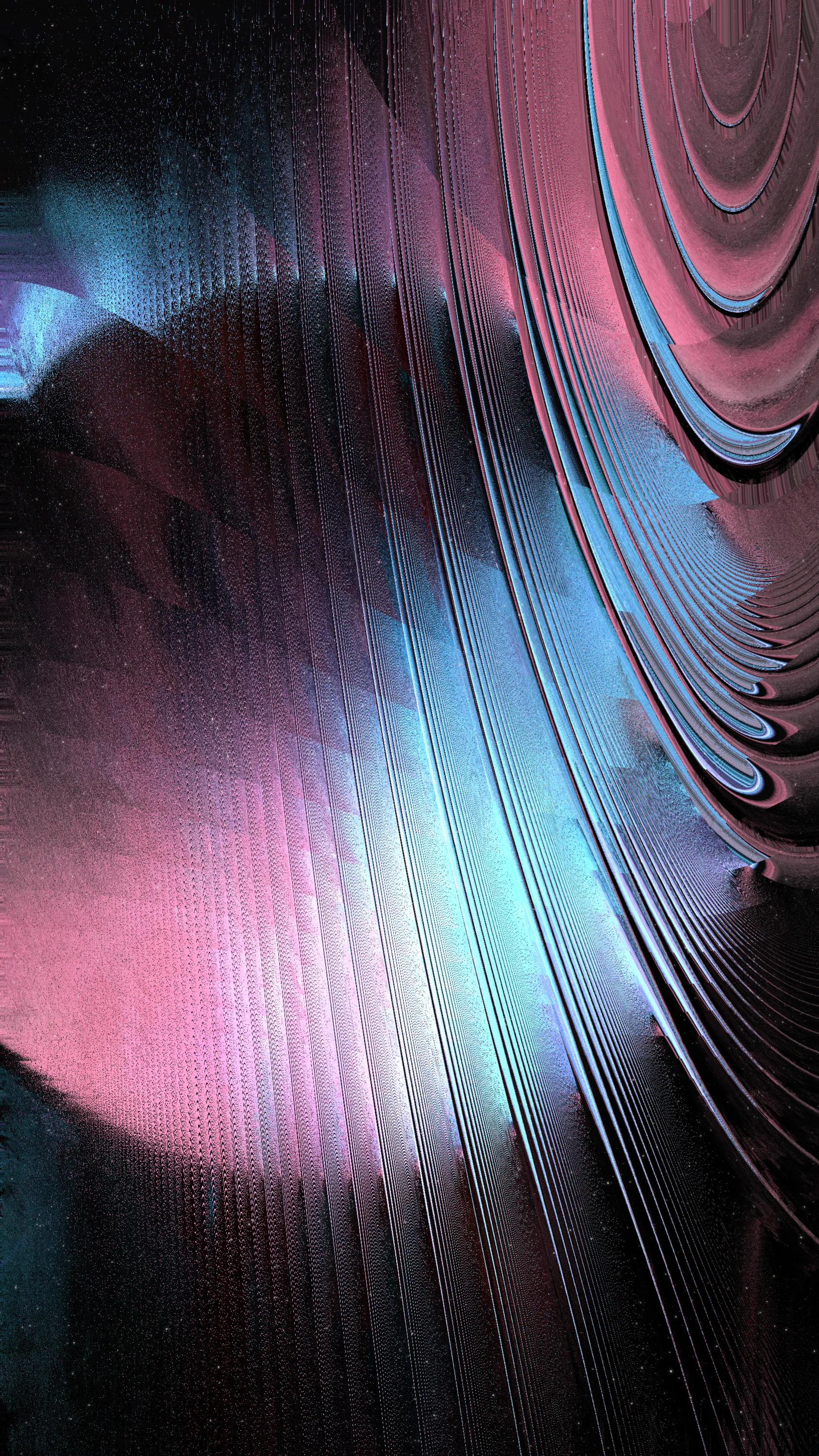 Lumina engages in the delicate interplay of curved, organic lines and abstract forms, weaving a surreal narrative filled with rhythm and dynamism. It illustrates dreamy imagery of cosmic phenomena such as electromagnetic waves, magnetic reconnection, and gravitational pull. In its composition, Lumina balances fluid and structured elements, vibrant and muted tones. The artwork’s glitchy and distorted textures, reminiscent of cosmic noise and stellar interference, further enhance its spatial narrative, offering a visual echo of the cosmic phenomena.

Lumina lies in its balanced integration of organic and digital elements. The first layer of the artwork, crafted with p5.js and a fBm shader, forms an organic texture, adding a swirl to give dynamism and generates diverse color palettes; establishing a visual field. This organic layer is then intertwined with a digital layer, where a custom fragment shader introduces subtle distortions and glitches, adding depth, complexity and luminance to the pieces. The inclusion of noise (and its artifacts) and various mathematical functions imbue the collection with a dreamlike ambiance.

**URL Parameters:**
?resolution=5000  :  to render as 2812x5000 px
?resolution=4000  :  to render as 2250x4000 px 
?resolution=3000  :  to render as 1687x3000 px (default)

**Press [S] in live view to save as .png**

This work involves intensive GPU processing. It's advisable to use modern hardware and ensure your browser's hardware acceleration is enabled for optimal performance. Using the Chrome browser on a desktop equipped with a high-end GPU is highly recommended.

See website for more details about the collection.