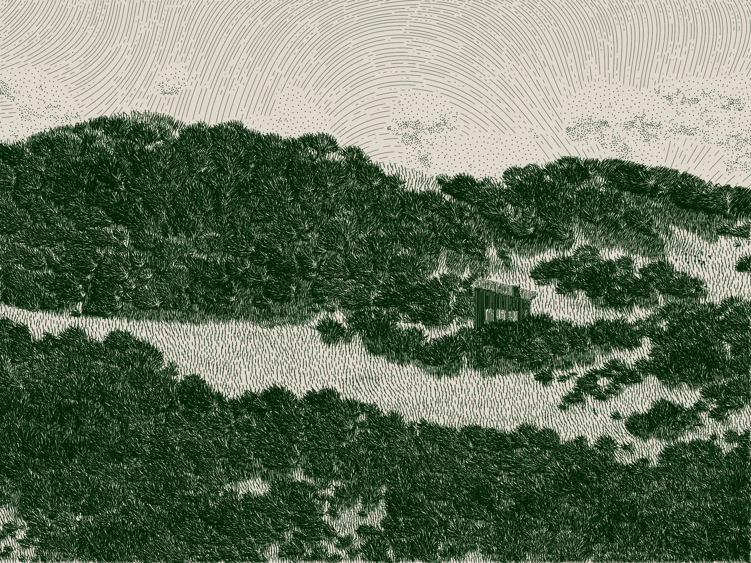 *Life and Love and Nothing is released as part of reGEN, a special charitable auction of generative art to raise funds for Cure Alzheimer’s Fund, curated by Alex Estorick and Foteini Valeonti in collaboration with The Giving Block.*

This is an illustration of a wildfire burning through a cabin and the surrounding hillside, rendered stylistically with pen and paper in mind. 

Once a year, the fire will ignite and burn until the cabin and the hillside are consumed. After burning, the cabin and the hillside will regenerate, and the cycle will start again.

The cabin represents a person, and the surrounding hillside their mind and memories.

The fire represents disease, burning through the person’s memories from the most recent and least established, through to the oldest and most ingrained.

My hope is that this can illustrate both the pain caused by disease and the beauty of the time we have to hold onto memories and loved ones.

Life is short, bodies degrade, houses burn. But, before that, there is life; there is love; there is creation – these things are beautiful.

Consider where you are placing your efforts.
Pursue what is important.
Take the time to see someone you love.
Take the time to do something you love.

There’s only so much time.
