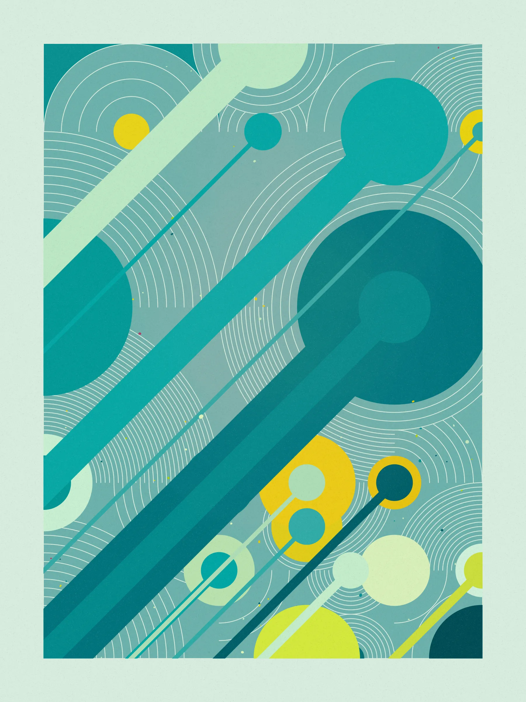 ##### **Forecast** abstractly captures the essence of rainfall on a stone-paved road, drawing an analogy between weather and human emotions, comparing the outcome of a weather forecast to the range of feelings a rainy day can evoke, inviting viewers to reflect on their own relationship with rain and the emotions it evokes in them. #####
####  ####
` `
The code creatively **recreates a weather forecast** to determine where on the canvas rain will fall. It emulates barometric pressure and humidity to alter a circle packing **algorithm that acts like clouds over the canvas**, generating the necessary data to calculate the probability of precipitation for each piece and distribute rain on the canvas in a visually appealing way.

**Geometry, color, and natural forces work together to create an abstract representation of rain** that pays homage to where I was born, “Galicia, where rain is art”.
 #### ####
  #### ####
   #### ####
 ***
  #### ####
` `
###### **The Concept**
` `
In the northwest of Spain lies Galicia, a region where rain holds a special place.

**With approximately half of the year consisting of rainy days**, it's no surprise that the Galician language has evolved to encompass a rich vocabulary of over 100 words to describe its various forms and moments. **Rain has become an art form in our everyday lives**, expressed through our language and the nuances of our conversations.

It was within this setting of rich traditions and linguistic nuances that **inspiration took hold on a rainy Sunday afternoon, as I wandered through the old part of town, captivated by the movement of raindrops and mesmerizing water ripples on the stone-paved road**, nurtured by the deep connection between Galicia's cultural heritage of intricate vocabulary of rain.

This intriguing interplay between weather and language extends far beyond Galicia, languages like Japanese, Welsh, and even Hawaiian bear witness to this captivating phenomenon, where **weather molds the very fabric of our linguistic expressions.** It serves as a testament to the **profound influence of weather on our collective human experience.**

While rain and weather influencing language ignited my inspiration, I sought to explore further, embarking on a creative journey that **explores the profound impact rain has on emotions and feelings**—a shared human language that transcends borders and requires no translations.

To express the diverse range of emotions rain can evoke, I created color palettes inspired by personal memories and experiences, capturing the essence of how those moments, events, and places made me feel. To further enhance the expression of emotions, I use size and proportion symbolizing and amplifying the intensity of those feelings. This approach brings forth the emotional impact of rain in our lives, **inviting viewers to reflect on their own relationship with rain and the feelings it evokes in them.**

To add depth and significance to its compositions Forecast uses a creative approach woven into its code, that became such an important part of the piece that gave its name to the project. **The code simulates a weather forecast emulating barometric pressure, and humidity** – variables that dynamically influence a circle packing algorithm that symbolizes clouds over the canvas, generating the necessary data to calculate the probability of precipitation for each piece and distribute rain across the canvas in a visually appealing way. The result is a perfect balance between randomness and control that added an extra layer of depth to the artwork.

**Prints**
Prints will be available for Forecast owners. For more details, [visit this link](https://www.mlarino.com/work/forecast "order prints").

***
\
**Keys**
**[S]** - Download image.

Press the **[LEFT ARROW]** key to explore the different elements that help build the final image.

To switch between different aspect ratios, use the following keys:
**[0]** 3:4 Print (default)
**[1]** 9:16 ratio
**[2]** 1:1 ratio
