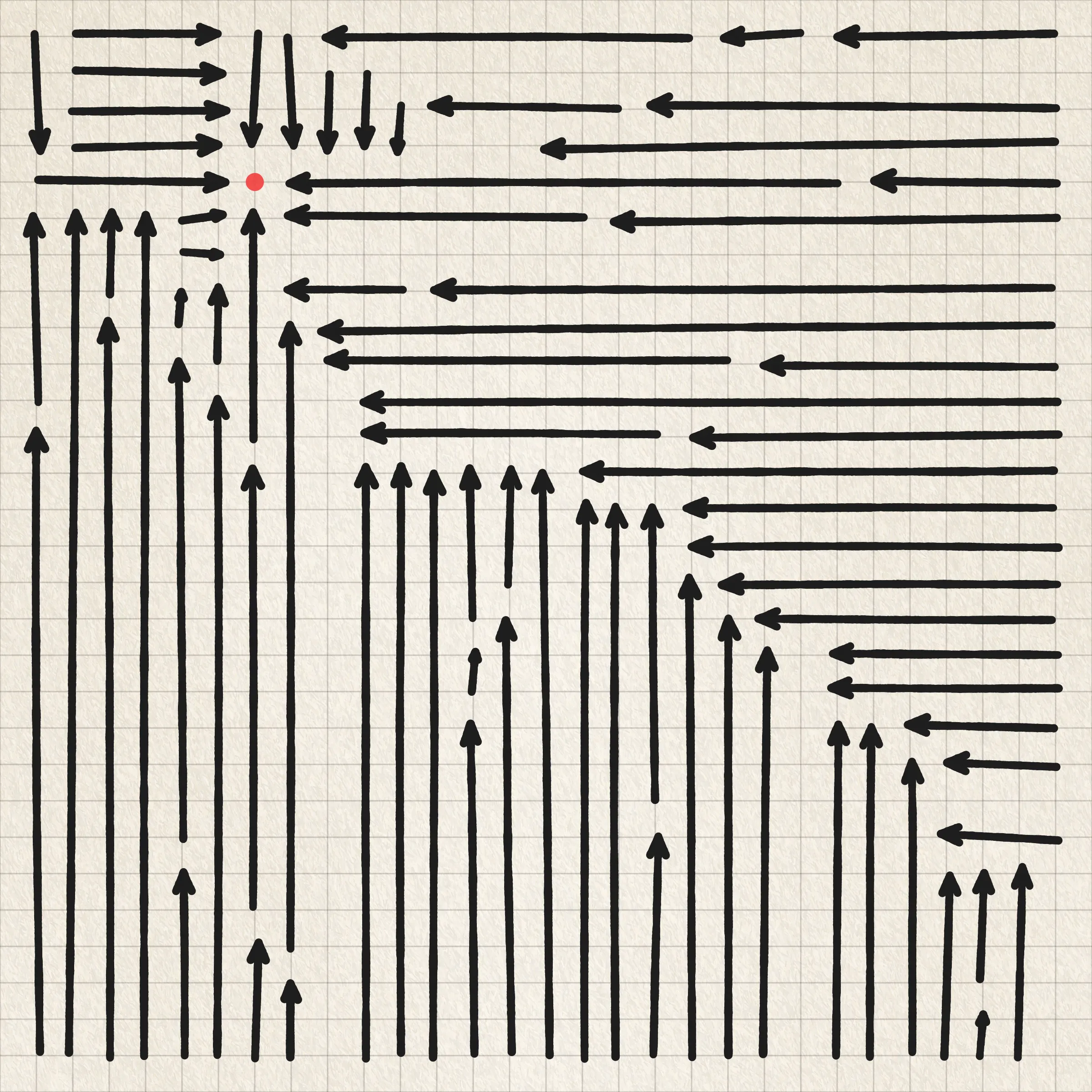 A simulation of me sketching 100 variations of the same idea. My focus and attention to detail wane with each successive drawing as boredom, frustration, and feelings of inevitability begin to sink in. By the end I find myself repeatedly asking: What's the point of it all?