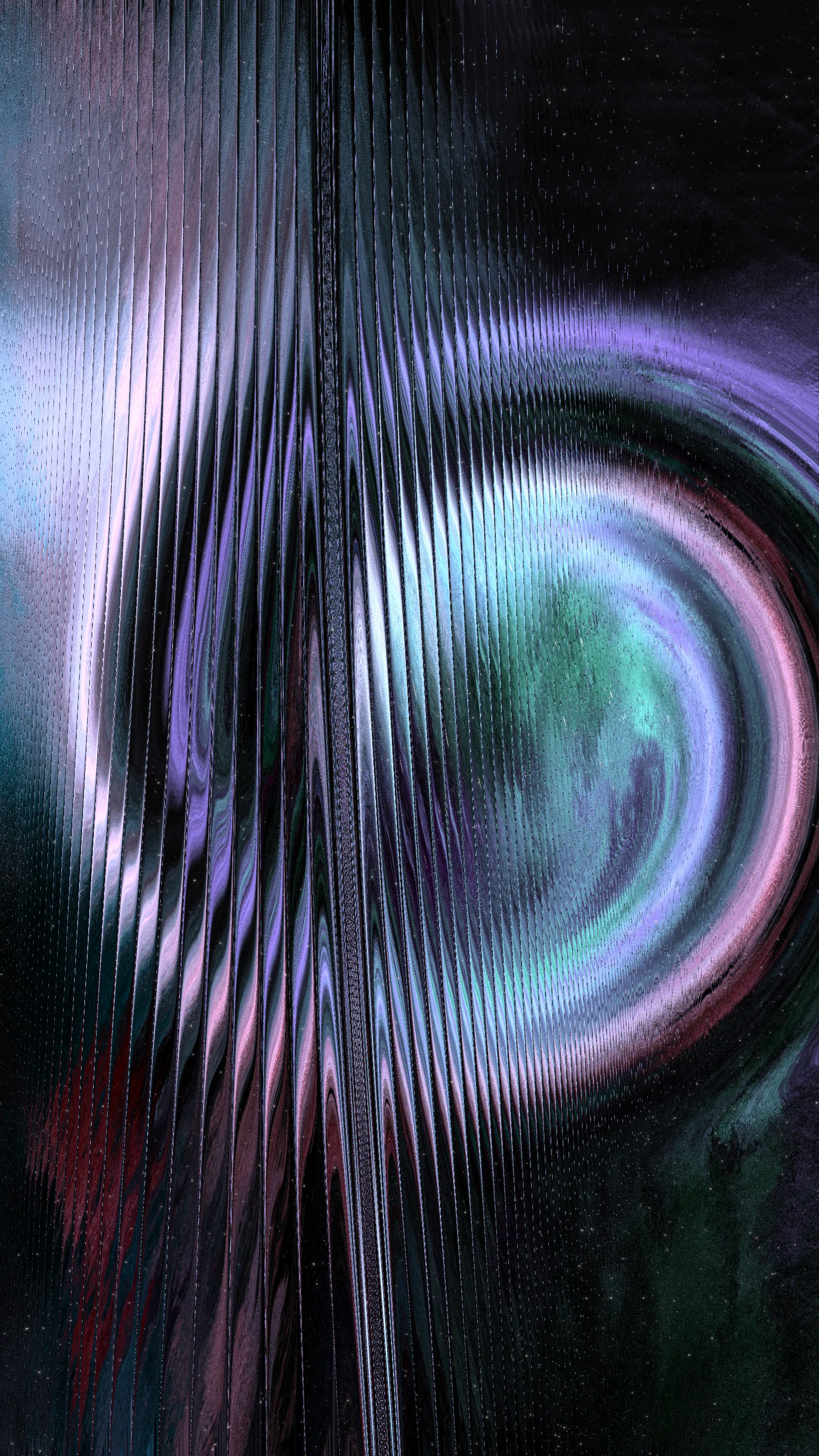 Lumina engages in the delicate interplay of curved, organic lines and abstract forms, weaving a surreal narrative filled with rhythm and dynamism. It illustrates dreamy imagery of cosmic phenomena such as electromagnetic waves, magnetic reconnection, and gravitational pull. In its composition, Lumina balances fluid and structured elements, vibrant and muted tones. The artwork’s glitchy and distorted textures, reminiscent of cosmic noise and stellar interference, further enhance its spatial narrative, offering a visual echo of the cosmic phenomena.

Lumina lies in its balanced integration of organic and digital elements. The first layer of the artwork, crafted with p5.js and a fBm shader, forms an organic texture, adding a swirl to give dynamism and generates diverse color palettes; establishing a visual field. This organic layer is then intertwined with a digital layer, where a custom fragment shader introduces subtle distortions and glitches, adding depth, complexity and luminance to the pieces. The inclusion of noise (and its artifacts) and various mathematical functions imbue the collection with a dreamlike ambiance.

**URL Parameters:**
?resolution=5000  :  to render as 2812x5000 px
?resolution=4000  :  to render as 2250x4000 px 
?resolution=3000  :  to render as 1687x3000 px (default)

**Press [S] in live view to save as .png**

This work involves intensive GPU processing. It's advisable to use modern hardware and ensure your browser's hardware acceleration is enabled for optimal performance. Using the Chrome browser on a desktop equipped with a high-end GPU is highly recommended.

See website for more details about the collection.