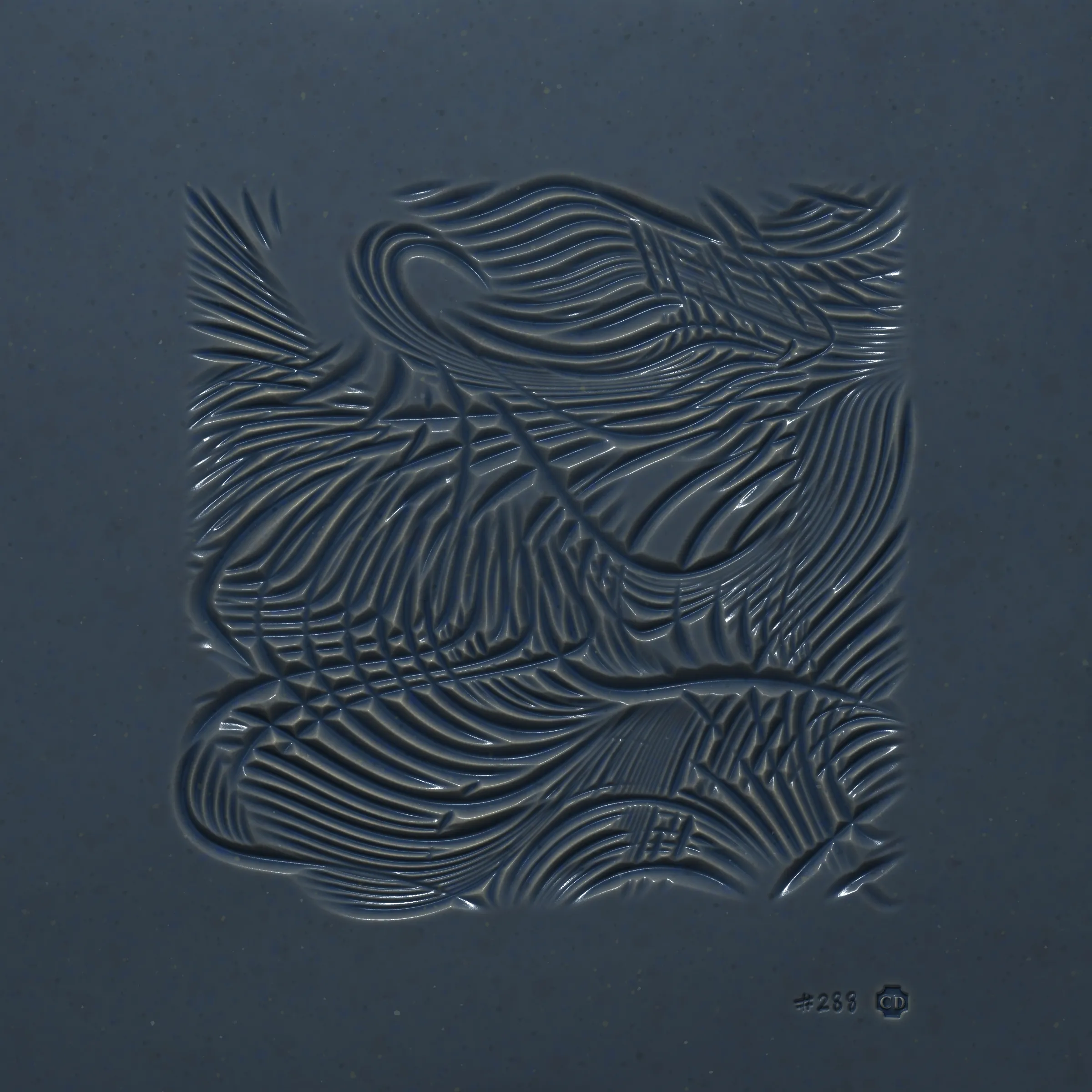 Inside the computer there’s a digital hand. The hand selects a metal implement, cuts off a slab of clay, and carves into its surface. It wanders like your hand wanders; it carves imaginary contours, sinuous and exploratory. It doesn’t know the end result so it carves lines until it feels content, and then it numbers the piece and stamps its maker’s mark. It fires the slab in a digital kiln (it calls this “minting”) and through this act its art is preserved for millennia. The hand runs its fingers over the textured surface, feeling satisfaction at having spontaneously produced a piece of art so beautiful, expressive, and unique.

---
 
Ceramics is a generative sculpture that mimics the physical expression of carving into clay. Through uncanny naturalistic rendering it challenges our notion of “handmade”. It asserts that the value of handmade isn’t the time it takes to make the work nor the physical materials consumed, but the endless small decisions and serendipitous details that appear along the way, as can be felt in each Ceramics mint.

Despite the handmade nature of Ceramics the outputs cannot be touched. Highly tactile images enchant the viewer to imagine their tangible representations, and leave them to dwell on their perception of materiality — both in the experiential physical world and conceptually-infinite digital space.