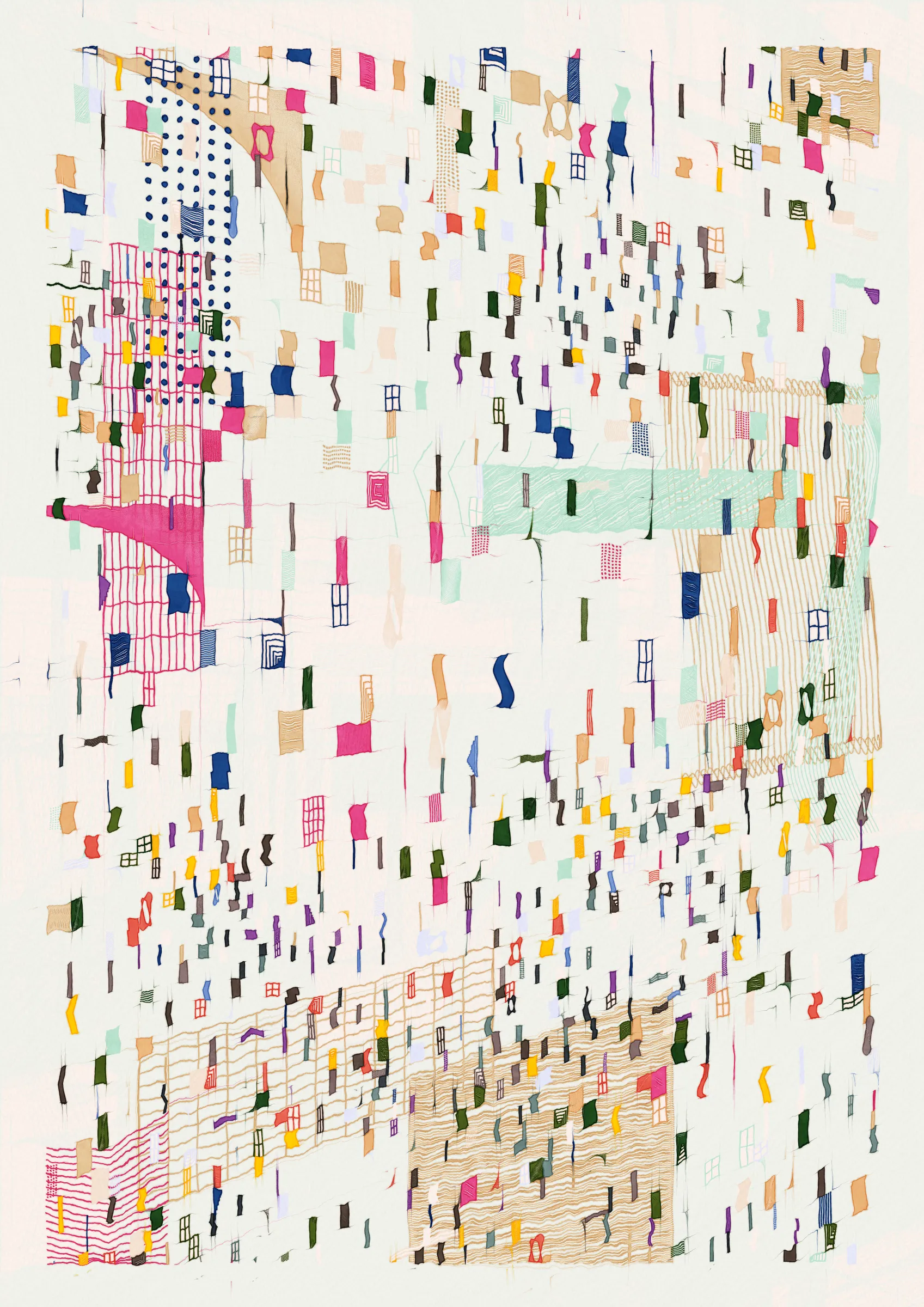 **Nära explores the connections that make us human.**

Nära (close or near in Swedish) is a celebration of friendships and relationships throughout our lives. How some of them are small, fleeting and ephemeral while a select few become lifelong bonds. The work examines the intricate graphs that are formed by these connections. Graphs are all around us and have existed for as long as we have been human. From early settlements of hunter-gatherers and nomadic tribes to the internet of today. It's all graphs.

Nära allows the viewer to explore and experience these graphs as a metaphor for the organic, organised chaos that is life. Shapes connect from one node in a graph to the next, sometimes spilling over, doubling down and creating layers of intricacy. Imperfection is embraced and Nära exposes the chaotic and unpredictable elements of life. 

The artistic vision of Nära is to highlight and expose graphs in a tactile manner that allows the viewer to see the whole graph, but also engage with the details and texture.  In doing this, Nära attempts to bring a novel contribution by pushing the boundaries of graph representation and introducing an emotional dimension to this oftentimes rigid and scientific discipline. By treating graphs as a metaphor for relationships in life, they become an integral part of the concept and an important artistic tool. 

Nära takes inspiration from the De Stijl movement in reducing the world into a deliberate expression in its smallest form and builds upon the use of shapes imbued with meaning in the works of Hilma af Klint. These ideas are expanded on by accepting that what is deliberate must also relinquish some control through the pseudo-randomness of generative art. This invites reflection on the balance of control and chance in our lives. 

_Through Nära, you are invited to reflect on the connections in your own life and on the significance of the relationships that define us as human beings._ 

To interact with the script:
- Press 's' to save.
- Add the following to the URL:
  - pd=x, where x is a number to control the resolution via pixel density (useful for rendering high resolution stills)
  - rs=x, where x is a number to enable and control the rendering buildup animation.
