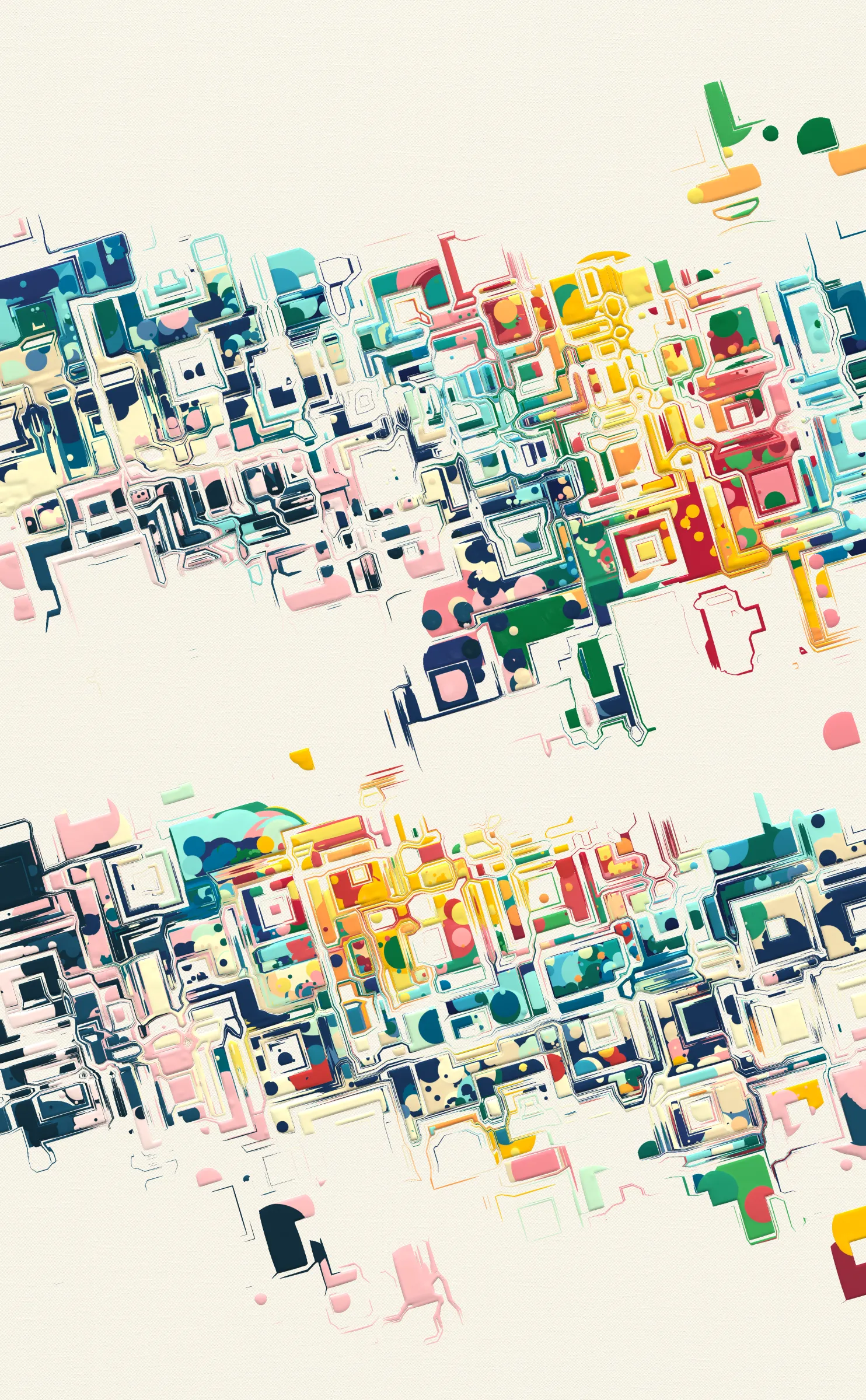 Proscenium is a generative geometry that starts as the snapshot of a world and ends as paint on canvas.

It defines a set of instructions to produce a self-painting landscape where the laws of physics are reimagined; paint can bounce like rubber and the land itself is a canvas that collapses from three dimensions down to two.

Proscenium's world is adorned with stylized structures, above which formations of paint drops are suspended in the air. As gravity takes hold, the paint falls and bounces across the land. After all the drops have settled or fallen off the canvas, the terrain is flattened, all except for the paint left behind by each bounce. This technique, leaving marks in three dimensions and then flattening down to two, creates a rich variety of shapes that reflect the character of the now invisible world.

For many, Proscenium will begin as a stretched canvas print on a wall, perhaps momentarily mistaken for a reproduction of a painting. The myriad hints scattered like breadcrumbs throughout the collection's outputs will guide curious observers down a rabbit hole. It leads through experiencing the live render and ultimately towards a new appreciation of what's possible with digital art and software as a most infinite medium.

It's there that Proscenium finds itself: not quite a pure physical simulacrum, nor a pure digital artifact of computers as we know them. It's an enactment of an idea made possible only through software as a multiplier and accelerant on thought itself - the human imagination - and its boundless possibilities.

In that way, capturing the essence of paint dripped on canvas belies the work's true nature, painting over the fourth wall. Also known as the proscenium, the fourth wall is the physical space on a theater's stage between the curtain and the audience. The making of the art, the code, and the simulated world with its laws of physics that produce each piece are all obscured by the output image and its opaque printed copies.


---

#### Live Render Controls and Settings


Press 1 to reset the positions of the Camera and Artwork.


Fixed Camera (Default)
  - Click and drag to rotate Artwork
  - Scroll to zoom Camera


First Person Camera (Press 2 to Toggle)
  - W, A, S, D to move Camera in any direction
  - V to move Camera down towards the Artwork
  - Space to move Camera up away from the Artwork
  - Click and drag to rotate Camera


Render
  - P to toggle Pause
  - 1 to reset Camera and Artwork Position
  - 2 to toggle Camera Mode between Fixed and First Person
  - 3 to render from Camera Position (!)
  - 4 to render with Flash Photography (!)
  - 5 to render without Canvas Texture (!)
  - 6 to render without All Textures (!)
  - 7 to render faster without Live View (!)
  - 8 to render sharpest with 8x Supersample (!!)
  - 9 to render for Print (!!)
  - 0 to reset to Defaults (!)


*(!) Restarts render from the beginning, press again to toggle off*

*(!!) Same, plus these are very large tiled renders, with no Live View, and can take an hour or so*
