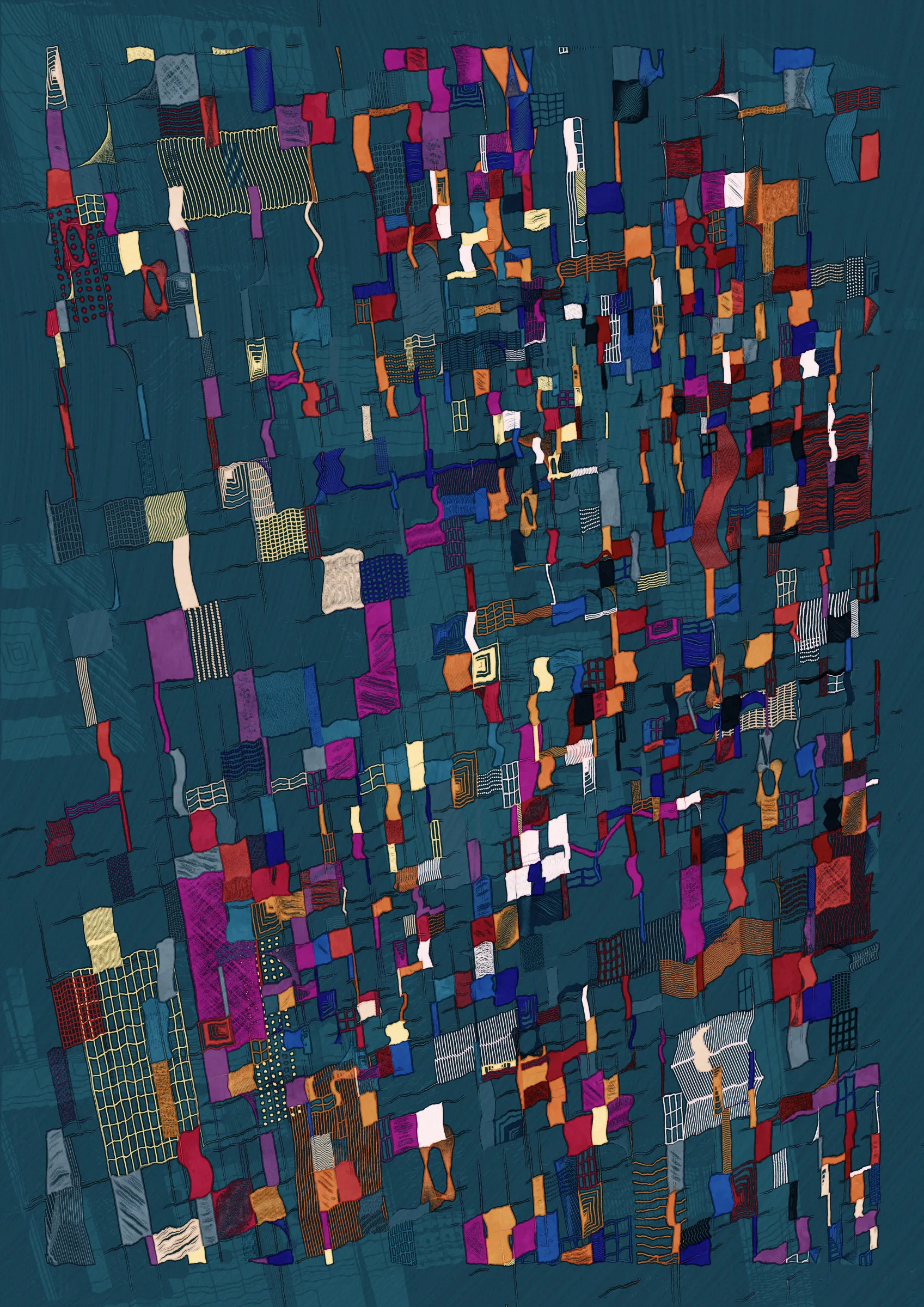 **Nära explores the connections that make us human.**

Nära (close or near in Swedish) is a celebration of friendships and relationships throughout our lives. How some of them are small, fleeting and ephemeral while a select few become lifelong bonds. The work examines the intricate graphs that are formed by these connections. Graphs are all around us and have existed for as long as we have been human. From early settlements of hunter-gatherers and nomadic tribes to the internet of today. It's all graphs.

Nära allows the viewer to explore and experience these graphs as a metaphor for the organic, organised chaos that is life. Shapes connect from one node in a graph to the next, sometimes spilling over, doubling down and creating layers of intricacy. Imperfection is embraced and Nära exposes the chaotic and unpredictable elements of life. 

The artistic vision of Nära is to highlight and expose graphs in a tactile manner that allows the viewer to see the whole graph, but also engage with the details and texture.  In doing this, Nära attempts to bring a novel contribution by pushing the boundaries of graph representation and introducing an emotional dimension to this oftentimes rigid and scientific discipline. By treating graphs as a metaphor for relationships in life, they become an integral part of the concept and an important artistic tool. 

Nära takes inspiration from the De Stijl movement in reducing the world into a deliberate expression in its smallest form and builds upon the use of shapes imbued with meaning in the works of Hilma af Klint. These ideas are expanded on by accepting that what is deliberate must also relinquish some control through the pseudo-randomness of generative art. This invites reflection on the balance of control and chance in our lives. 

_Through Nära, you are invited to reflect on the connections in your own life and on the significance of the relationships that define us as human beings._ 

To interact with the script:
- Press 's' to save.
- Add the following to the URL:
  - pd=x, where x is a number to control the resolution via pixel density (useful for rendering high resolution stills)
  - rs=x, where x is a number to enable and control the rendering buildup animation.