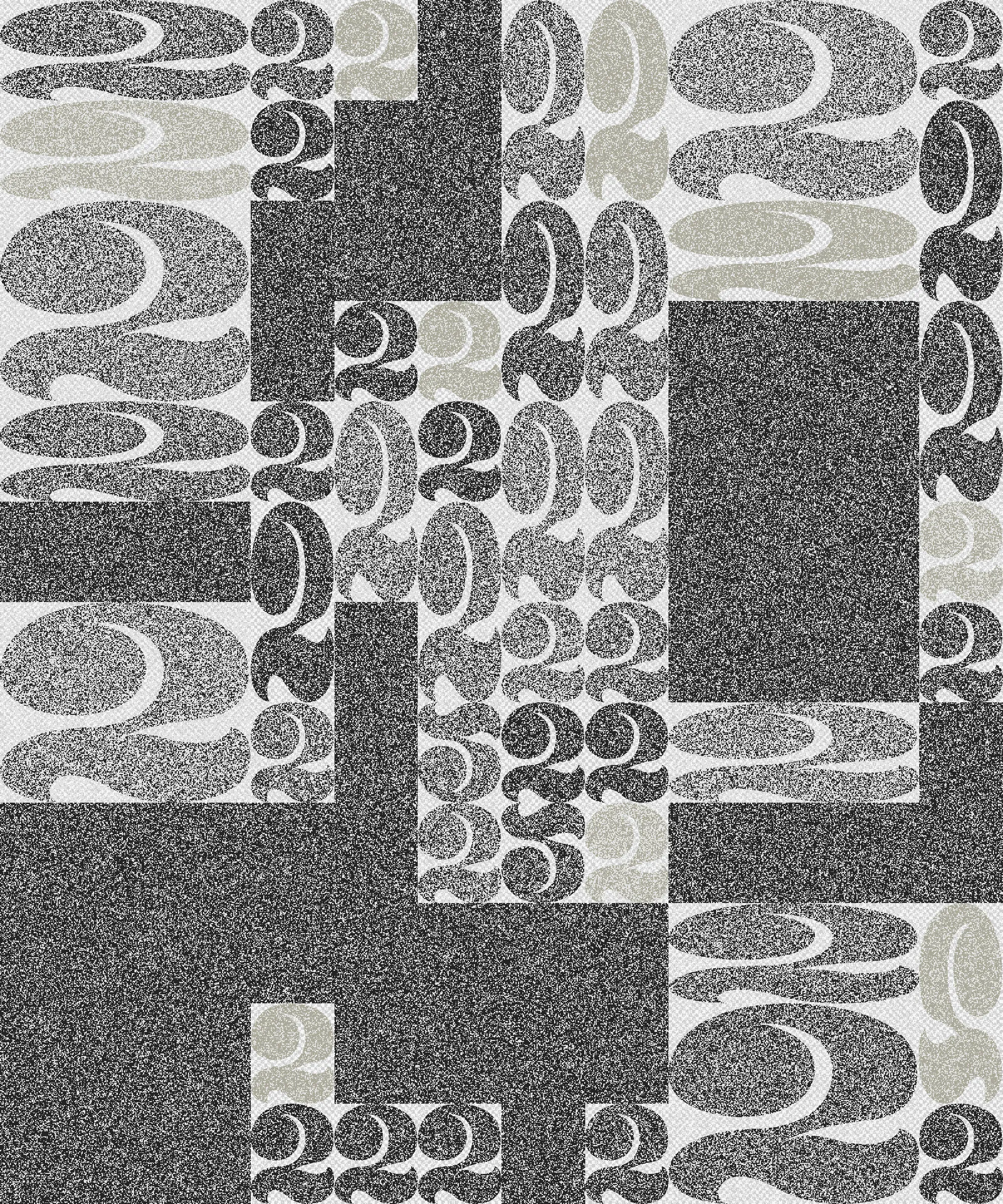 When I was working in graphic design and immersed in typography, I spent a year and a half designing this “2”. A personal obsession, I drew and redrew it hundreds of times until I felt it reached the perfect form in balance, weight, and drama.

This generative series revisits my captivation with this character object, using the algorithm as a tool for continued obsession and exploration. I want people to experience this collection and never see a “2” in the same way again. I also want to remind viewers that exquisiteness can exist in any mundane thing.

My background in graphic design and typography is ingrained in how I think. Regardless of medium, I have always been a designer of iteration, exhaustively trialing possibilities within a set of constraints to uncover the best way, or the most ways. Twos takes a “perfected” form and puts it to a further test. Different outputs situate the form in different contexts, look at it askew, or emphasize isolated parts of it for endless results.

The texture within the collection is inspired by low resolution effects (pixelation) and textures that arise from analog printmaking techniques and pen lines. It blends the hand-drawn nature of my original “2” with the power of obsessive exploration only possible with computer generative iteration. Layers of tiny squares, under and above the characters, are used to mimic the texture of a pen or a stamp. Found in much of my work, these “visible pixels” represent the physical module upon which digital art is created - and by calling back to pixel art, act as a reminder that code is still a craft, and the generated image isn’t far from the artist’s hand.

Beyond the beauty of the form, the number two is a special quantity because it implies possibilities beyond itself. A system containing zero or one elements is inert. Two creates an interaction, a dyad, and implies the possibility of more than two – an expanding system. In computer programming, this is expressed as the "zero, one, infinity" rule. The two represents a potentially endless continuation.

Each feature in the collection represents either the analog or the digital journey of this character. Some compositions render each symbol as linework, reminiscent of its earliest hand drawn form. Others render it as the solid numeral, completed after its long journey of iteration. Some compositions are gridded, others are organic and loose. Some are contained by a frame, others are open and unrestrained.

Color enters a few outputs: the mark of new technological tools like the first colored ink in printing, or the move from black and white to digital screens. The brightest hues used depend on light emittance of the screen and wouldn’t translate exactly when printed in standard inks. But in a further application of constraint, most outputs are neutral in color, keeping the focus on the formal obsession with this small, beautiful character.