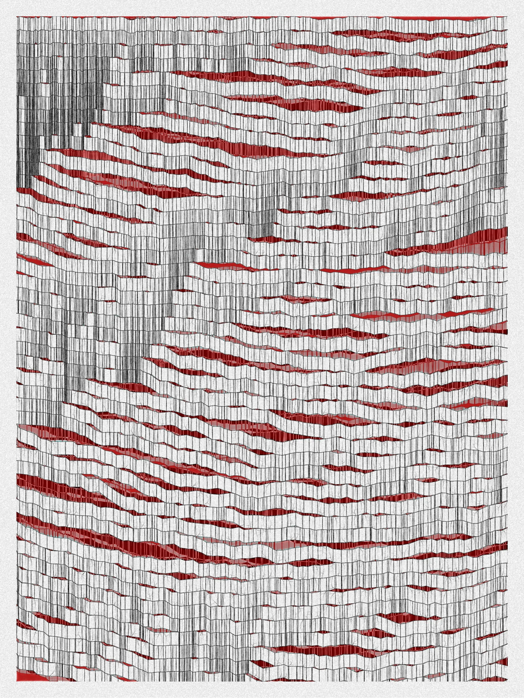 # Neural Sediments

## “Before objectivity, there was truth to nature; after the advent of objectivity came trained judgment”

Lorraine Daston, Peter Galison

Improving my decision-making process is how I would sum up my lifelong quest. Understanding yourself and the unlimited variables and actors surrounding us daily requires a radical yet utopian pursuit of objectivity.

A prerequisite to an objective observation is identifying and eliminating cognitive and observational biases.

My obsession with objectivity started as a sociology student; while studying epistemology of science and pondering the works of Emile Durkheim, Max Weber, and Karl Popper.

This quest never left me and has been a cornerstone of my artistic practice for 25 years.

“The map is not the territory” is a mainstream expression highlighting a potentially oversimplified version of reality. In this series called Neural Sediments, inspired by the works of Alberto Burri, František Kupka, and Swiss topography, I highlight the complexity of our brains and some of their biases.

Looking at one Neural Sediment will deliver you a first broad impression; however, looking at it for a longer time will yield a never-ending and much more nuanced and delicate observation. Like Alberto Burri’s Cracks series, some things not obvious to the eye become real over time. Each Neural Sediment opens itself to the viewer in a unique way. The more you look at it, the more you can decipher it. 

Like Swiss alpine glacier sediments, this material appears only after a certain amount of time and a decent amount of gravity. Burri used a special technique to envision time with cracked canvas; František Kupka, in his Katedrála painting, opens the fourth dimension by looking at the vertical lines of the glass window.

In the Neural Sediments series, I used both as an inspiration to push the viewer’s eye to search for more details and a deeper perspective.

Choosing color palettes for a long-form generative art collection is as demanding as solving technical algorithmic challenges. 

The color palettes I create result from a process I've built into my practice over time. Each palette comes from my own algorithmic selection trained on classical masterpieces.

After this first selection, each set of colors used in a Neural Sediment is re-arranged to be linked with endangered ecosystems such as dark blue waters, peach salmons, rare botanic species, or volcanos.

Like Josef Albers, who highlighted the instability and deceptiveness of colors, my color sets are here to reinforce the question of objectivity in the art world and life in general.

Looking at its overall structure, each Neural Sediment evokes a brutalist architecture. 

Prioritizing function over form, each Neural Sediment aims to be used as a tool to rediscover oneself, free from the cognitive constraints we put on ourselves and the world around us.

PS: From a technical point of view, Neural Sediments require some heavy calculations, considering the very large number of intersections to compute prior to rendering.

PPS: Pressing the letter “i” on your keyboard will generate a high resolution export for a large scale and print friendly format.