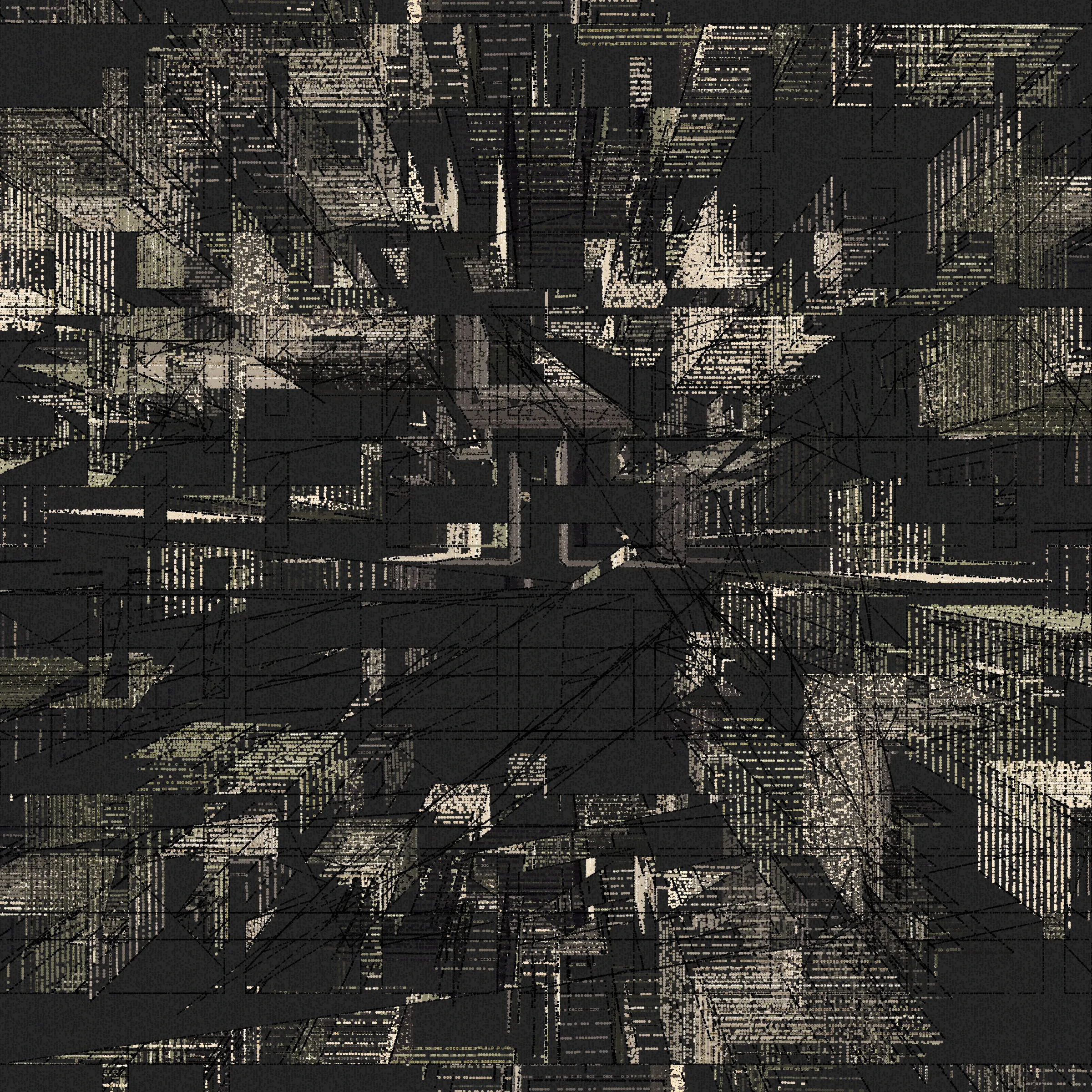 Structures is an abstract generative art project drawn entirely with dots.

About project development:

*In generative art, I like to experiment and test sometimes improbable things (which was the case for this project).*

*Structures is a very special project that was born from this experimentation, in this case, the merger of two discrete projects I was working on.*

*When I was working on the first version of Structures, even after a long development I was not completely satisfied with the result, and ended up putting the project aside to try to find a way to finish sometime in the future.*

*I then started another, more abstract, project (with various shapes, triangles, circles, grids of rectangles, etc.), that really had nothing obvious in common with Structures. But, ultimately, this project too, alone, was not enough.*

*And then one day I wondered how these projects might inform each other, and worked to make Structures more abstract. I honestly had no expectations of success, but nevertheless worked to merge the codes of the discrete projects just to see what it would yield.*

*I was pleasantly surprised by the result, and then continued to iterate this new hybrid version until finally arriving with what you see here.*

Each variation generated by Structures is drawn using only dots. It is the complex algorithm of the project that determines the position, size, color, etc. of each dot through approximately 1,500,000 to 40,000,000 random decisions based on the hash of the mint and draws approximately 350,000 to 10,000,000 dots based on these random decisions.

In live mode:
- click during the animation = animation pause
- click at the end of the animation = display of the number of dots drawn

Made with ❤️, code and p5js.