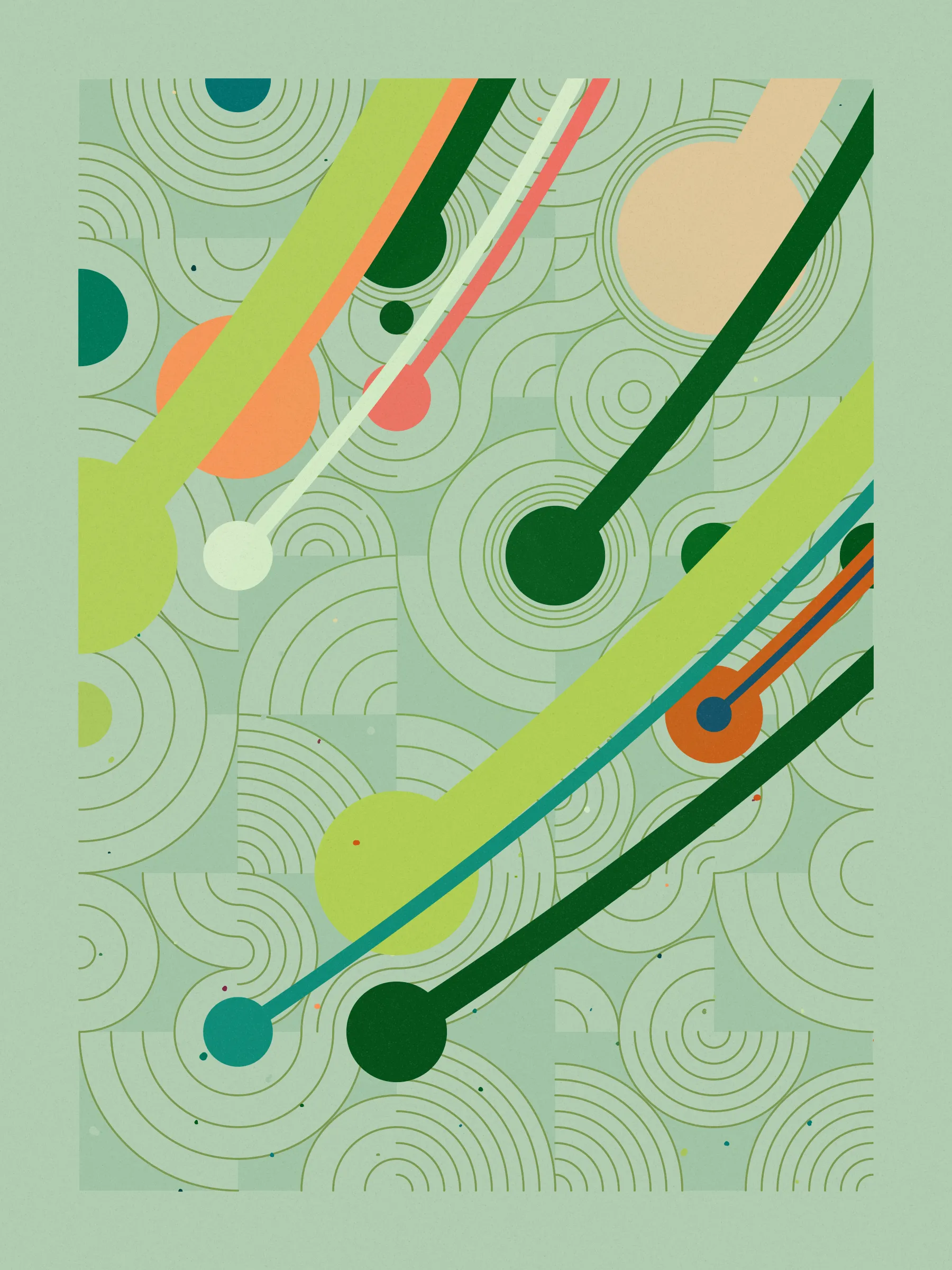 ##### **Forecast** abstractly captures the essence of rainfall on a stone-paved road, drawing an analogy between weather and human emotions, comparing the outcome of a weather forecast to the range of feelings a rainy day can evoke, inviting viewers to reflect on their own relationship with rain and the emotions it evokes in them. #####
####  ####
` `
The code creatively **recreates a weather forecast** to determine where on the canvas rain will fall. It emulates barometric pressure and humidity to alter a circle packing **algorithm that acts like clouds over the canvas**, generating the necessary data to calculate the probability of precipitation for each piece and distribute rain on the canvas in a visually appealing way.

**Geometry, color, and natural forces work together to create an abstract representation of rain** that pays homage to where I was born, “Galicia, where rain is art”.
 #### ####
  #### ####
   #### ####
 ***
  #### ####
` `
###### **The Concept**
` `
In the northwest of Spain lies Galicia, a region where rain holds a special place.

**With approximately half of the year consisting of rainy days**, it's no surprise that the Galician language has evolved to encompass a rich vocabulary of over 100 words to describe its various forms and moments. **Rain has become an art form in our everyday lives**, expressed through our language and the nuances of our conversations.

It was within this setting of rich traditions and linguistic nuances that **inspiration took hold on a rainy Sunday afternoon, as I wandered through the old part of town, captivated by the movement of raindrops and mesmerizing water ripples on the stone-paved road**, nurtured by the deep connection between Galicia's cultural heritage of intricate vocabulary of rain.

This intriguing interplay between weather and language extends far beyond Galicia, languages like Japanese, Welsh, and even Hawaiian bear witness to this captivating phenomenon, where **weather molds the very fabric of our linguistic expressions.** It serves as a testament to the **profound influence of weather on our collective human experience.**

While rain and weather influencing language ignited my inspiration, I sought to explore further, embarking on a creative journey that **explores the profound impact rain has on emotions and feelings**—a shared human language that transcends borders and requires no translations.

To express the diverse range of emotions rain can evoke, I created color palettes inspired by personal memories and experiences, capturing the essence of how those moments, events, and places made me feel. To further enhance the expression of emotions, I use size and proportion symbolizing and amplifying the intensity of those feelings. This approach brings forth the emotional impact of rain in our lives, **inviting viewers to reflect on their own relationship with rain and the feelings it evokes in them.**

To add depth and significance to its compositions Forecast uses a creative approach woven into its code, that became such an important part of the piece that gave its name to the project. **The code simulates a weather forecast emulating barometric pressure, and humidity** – variables that dynamically influence a circle packing algorithm that symbolizes clouds over the canvas, generating the necessary data to calculate the probability of precipitation for each piece and distribute rain across the canvas in a visually appealing way. The result is a perfect balance between randomness and control that added an extra layer of depth to the artwork.

**Prints**
Prints will be available for Forecast owners. For more details, [visit this link](https://www.mlarino.com/work/forecast "order prints").

***
\
**Keys**
**[S]** - Download image.

Press the **[LEFT ARROW]** key to explore the different elements that help build the final image.

To switch between different aspect ratios, use the following keys:
**[0]** 3:4 Print (default)
**[1]** 9:16 ratio
**[2]** 1:1 ratio