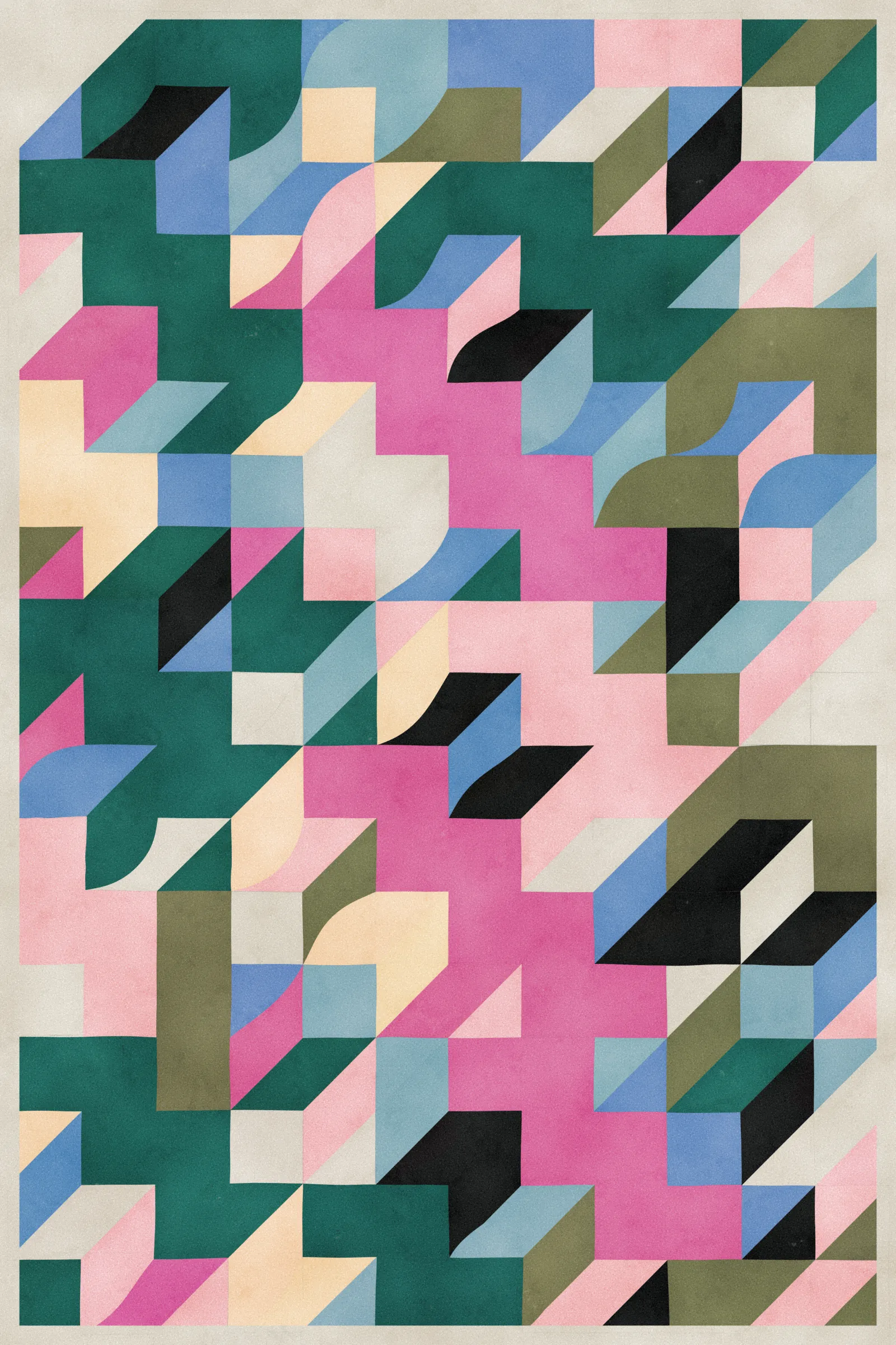 **Trichro-matic** meditates on perception.

As you explore the piece, your perception of the structure shifts. Elements change their relationships - what is out turns in; what is flat deepens. What stood adjacent now occludes.

The piece uses rhythmic color and form, displacement, and juxtaposition to create structures that invite interpretation and exploration. Some outputs challenge our depth perception conventions, while others manipulate explicit structural cues and emphasize intentional imperfections.

From this concept, the piece gets its name - Trichro-matic - denoting the ability to perceive using all three primary colors. The hyphenated "o-matic" denotes fictional machinery, hinting at the generative system supporting the piece. Both hand-selected and algorithmically-generated color palettes feature, with the latter aiming to elicit emotions akin to the former.

When you explore an output from different starting points, you understand the elements' relationships differently. In these changing interpretations, no answer is definitive. Each perspective, whether your first, your last, or someone else's, is valid.

Prints will be available for Trichro-matic owners. For more details, visit [this link](https://www.mountvitruvius.art).

Note: Renders might take longer on lower-end or mobile devices. This piece is my most technically complex release to date, relying on a custom GPU render process which can demand significant resources, even if outputs appear simple.

Finally, I dedicate this piece to my father, who suffered vision loss from a stroke in September 2023.