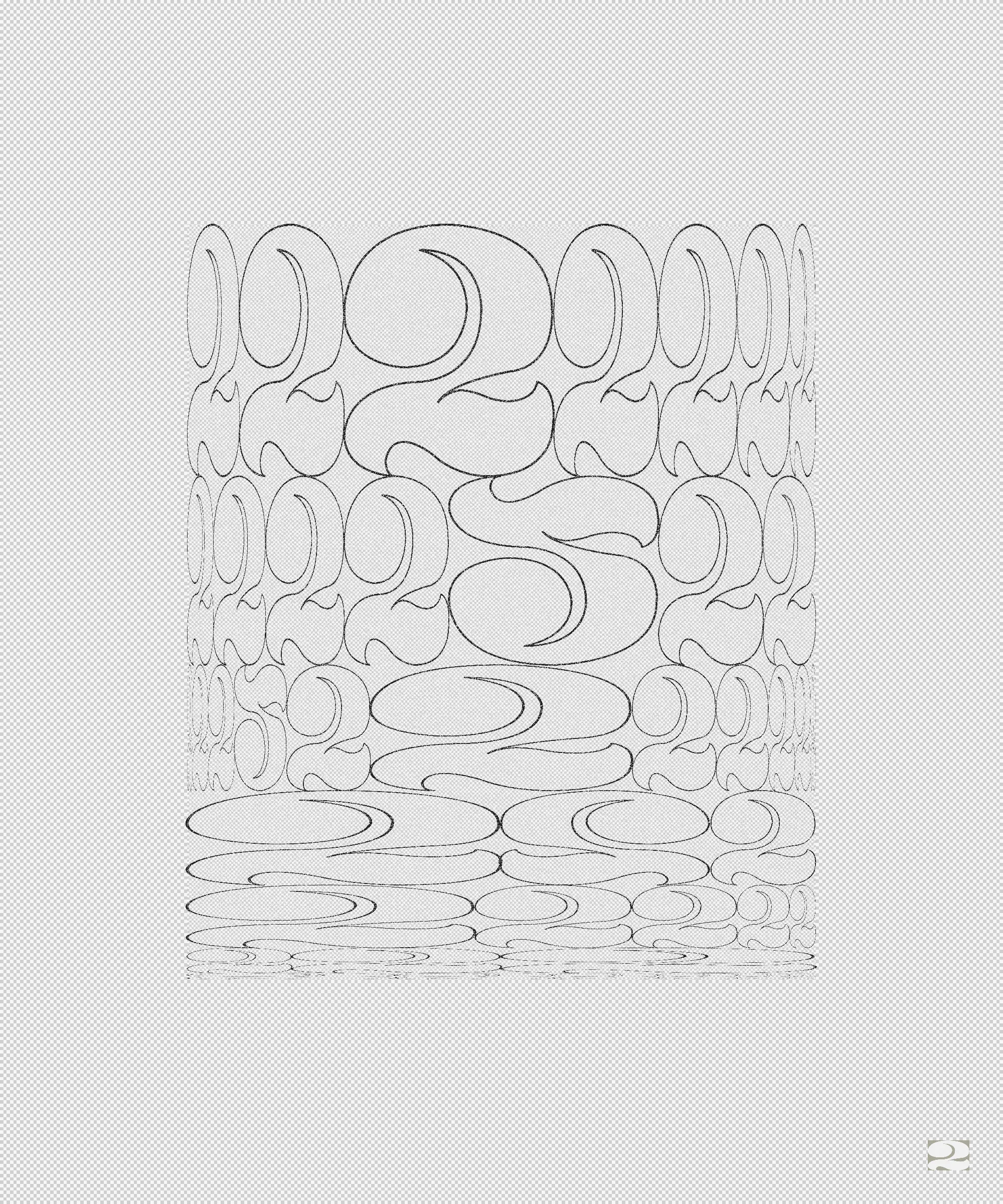 When I was working in graphic design and immersed in typography, I spent a year and a half designing this “2”. A personal obsession, I drew and redrew it hundreds of times until I felt it reached the perfect form in balance, weight, and drama.

This generative series revisits my captivation with this character object, using the algorithm as a tool for continued obsession and exploration. I want people to experience this collection and never see a “2” in the same way again. I also want to remind viewers that exquisiteness can exist in any mundane thing.

My background in graphic design and typography is ingrained in how I think. Regardless of medium, I have always been a designer of iteration, exhaustively trialing possibilities within a set of constraints to uncover the best way, or the most ways. Twos takes a “perfected” form and puts it to a further test. Different outputs situate the form in different contexts, look at it askew, or emphasize isolated parts of it for endless results.

The texture within the collection is inspired by low resolution effects (pixelation) and textures that arise from analog printmaking techniques and pen lines. It blends the hand-drawn nature of my original “2” with the power of obsessive exploration only possible with computer generative iteration. Layers of tiny squares, under and above the characters, are used to mimic the texture of a pen or a stamp. Found in much of my work, these “visible pixels” represent the physical module upon which digital art is created - and by calling back to pixel art, act as a reminder that code is still a craft, and the generated image isn’t far from the artist’s hand.

Beyond the beauty of the form, the number two is a special quantity because it implies possibilities beyond itself. A system containing zero or one elements is inert. Two creates an interaction, a dyad, and implies the possibility of more than two – an expanding system. In computer programming, this is expressed as the "zero, one, infinity" rule. The two represents a potentially endless continuation.

Each feature in the collection represents either the analog or the digital journey of this character. Some compositions render each symbol as linework, reminiscent of its earliest hand drawn form. Others render it as the solid numeral, completed after its long journey of iteration. Some compositions are gridded, others are organic and loose. Some are contained by a frame, others are open and unrestrained.

Color enters a few outputs: the mark of new technological tools like the first colored ink in printing, or the move from black and white to digital screens. The brightest hues used depend on light emittance of the screen and wouldn’t translate exactly when printed in standard inks. But in a further application of constraint, most outputs are neutral in color, keeping the focus on the formal obsession with this small, beautiful character.