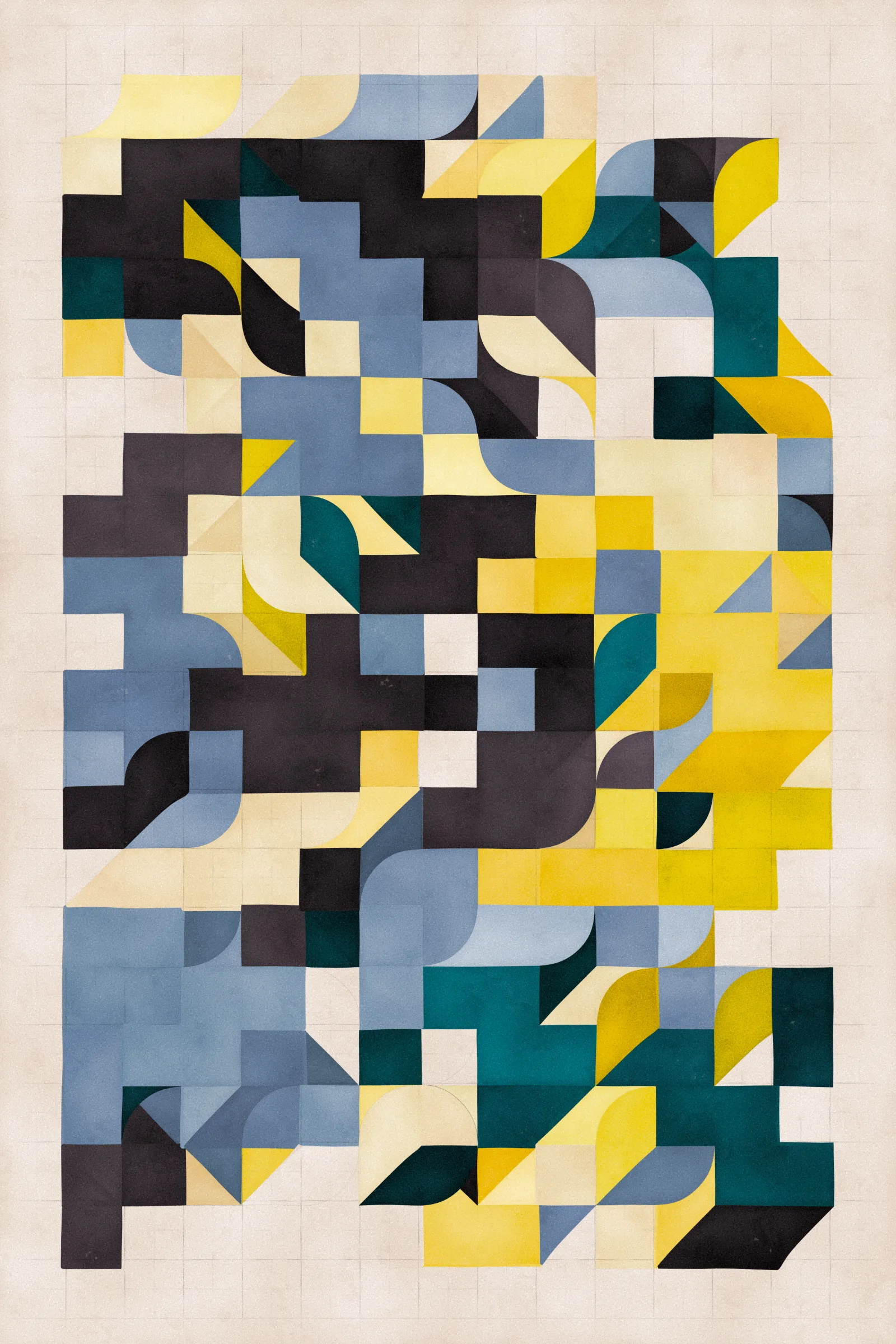 **Trichro-matic** meditates on perception.

As you explore the piece, your perception of the structure shifts. Elements change their relationships - what is out turns in; what is flat deepens. What stood adjacent now occludes.

The piece uses rhythmic color and form, displacement, and juxtaposition to create structures that invite interpretation and exploration. Some outputs challenge our depth perception conventions, while others manipulate explicit structural cues and emphasize intentional imperfections.

From this concept, the piece gets its name - Trichro-matic - denoting the ability to perceive using all three primary colors. The hyphenated "o-matic" denotes fictional machinery, hinting at the generative system supporting the piece. Both hand-selected and algorithmically-generated color palettes feature, with the latter aiming to elicit emotions akin to the former.

When you explore an output from different starting points, you understand the elements' relationships differently. In these changing interpretations, no answer is definitive. Each perspective, whether your first, your last, or someone else's, is valid.

Prints will be available for Trichro-matic owners. For more details, visit [this link](https://www.mountvitruvius.art).

Note: Renders might take longer on lower-end or mobile devices. This piece is my most technically complex release to date, relying on a custom GPU render process which can demand significant resources, even if outputs appear simple.

Finally, I dedicate this piece to my father, who suffered vision loss from a stroke in September 2023.