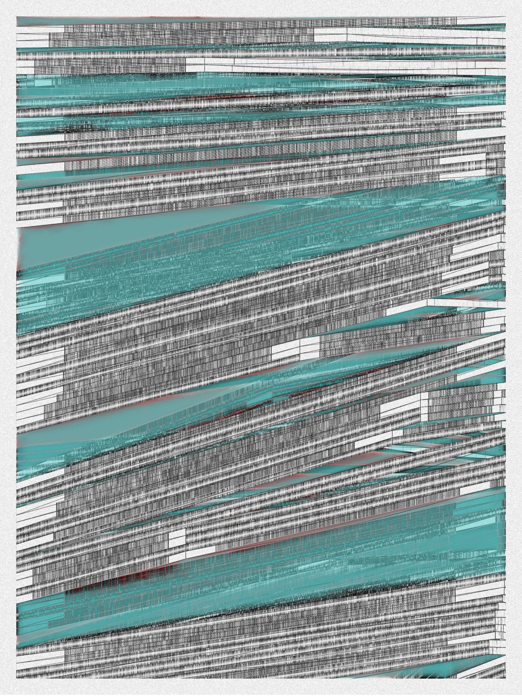 # Neural Sediments

## “Before objectivity, there was truth to nature; after the advent of objectivity came trained judgment”

Lorraine Daston, Peter Galison

Improving my decision-making process is how I would sum up my lifelong quest. Understanding yourself and the unlimited variables and actors surrounding us daily requires a radical yet utopian pursuit of objectivity.

A prerequisite to an objective observation is identifying and eliminating cognitive and observational biases.

My obsession with objectivity started as a sociology student; while studying epistemology of science and pondering the works of Emile Durkheim, Max Weber, and Karl Popper.

This quest never left me and has been a cornerstone of my artistic practice for 25 years.

“The map is not the territory” is a mainstream expression highlighting a potentially oversimplified version of reality. In this series called Neural Sediments, inspired by the works of Alberto Burri, František Kupka, and Swiss topography, I highlight the complexity of our brains and some of their biases.

Looking at one Neural Sediment will deliver you a first broad impression; however, looking at it for a longer time will yield a never-ending and much more nuanced and delicate observation. Like Alberto Burri’s Cracks series, some things not obvious to the eye become real over time. Each Neural Sediment opens itself to the viewer in a unique way. The more you look at it, the more you can decipher it. 

Like Swiss alpine glacier sediments, this material appears only after a certain amount of time and a decent amount of gravity. Burri used a special technique to envision time with cracked canvas; František Kupka, in his Katedrála painting, opens the fourth dimension by looking at the vertical lines of the glass window.

In the Neural Sediments series, I used both as an inspiration to push the viewer’s eye to search for more details and a deeper perspective.

Choosing color palettes for a long-form generative art collection is as demanding as solving technical algorithmic challenges. 

The color palettes I create result from a process I've built into my practice over time. Each palette comes from my own algorithmic selection trained on classical masterpieces.

After this first selection, each set of colors used in a Neural Sediment is re-arranged to be linked with endangered ecosystems such as dark blue waters, peach salmons, rare botanic species, or volcanos.

Like Josef Albers, who highlighted the instability and deceptiveness of colors, my color sets are here to reinforce the question of objectivity in the art world and life in general.

Looking at its overall structure, each Neural Sediment evokes a brutalist architecture. 

Prioritizing function over form, each Neural Sediment aims to be used as a tool to rediscover oneself, free from the cognitive constraints we put on ourselves and the world around us.

PS: From a technical point of view, Neural Sediments require some heavy calculations, considering the very large number of intersections to compute prior to rendering.

PPS: Pressing the letter “i” on your keyboard will generate a high resolution export for a large scale and print friendly format.