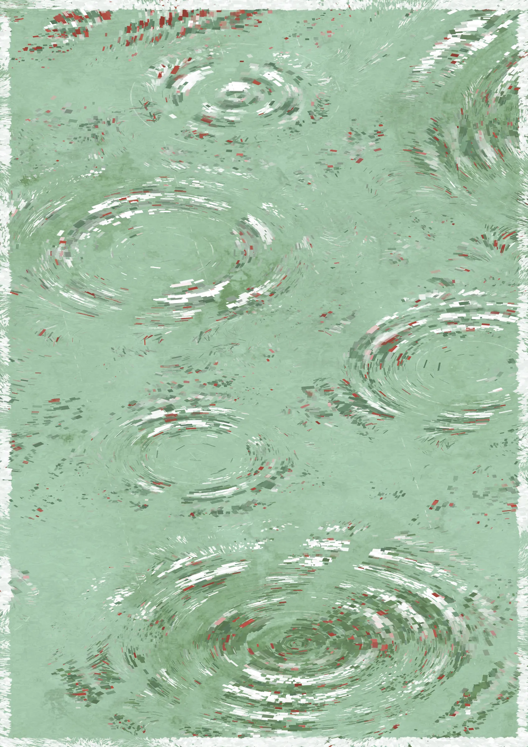 Rippling is a generative algorithm that recreates the impression of a raining day. It is a research for the balance between order and chaos. It is also a journey through time and light. Each token represents a different moment and space, creating a unique composition.

I took great inspiration from Impressionism, focusing on capturing the light of a moment. The highlights of the ripples are calculated with a simulated 3D water surface combined with a directional light in order to achieve the realistic look of the reflection. The result of this then serves as a base for laying the strokes on the canvas. Light plays an important role in our memory. Through the light and the colour we travel back to different moments and places in our memory.

The colouring of Rippling is inspired by the 24 solar terms of the Traditional Chinese Calendar. Each term represents a different period in the year. Rippling uses these terms to represent not only the time but also the memories of the season.

Growing up on a subtropical island, rain was a big part of my childhood. I can vividly recall those heavy showers in the afternoon of the summer. It washed out the agitating heat and calmed the world. With Rippling, I'm seeking to use a generative algorithm to recreate the feeling of a rainy day or night at different moments. And perhaps, it could remind you of the sound of the rain drops, the scent of the dirt after the rain or that moment the sunset peek through the heavy cloud ...