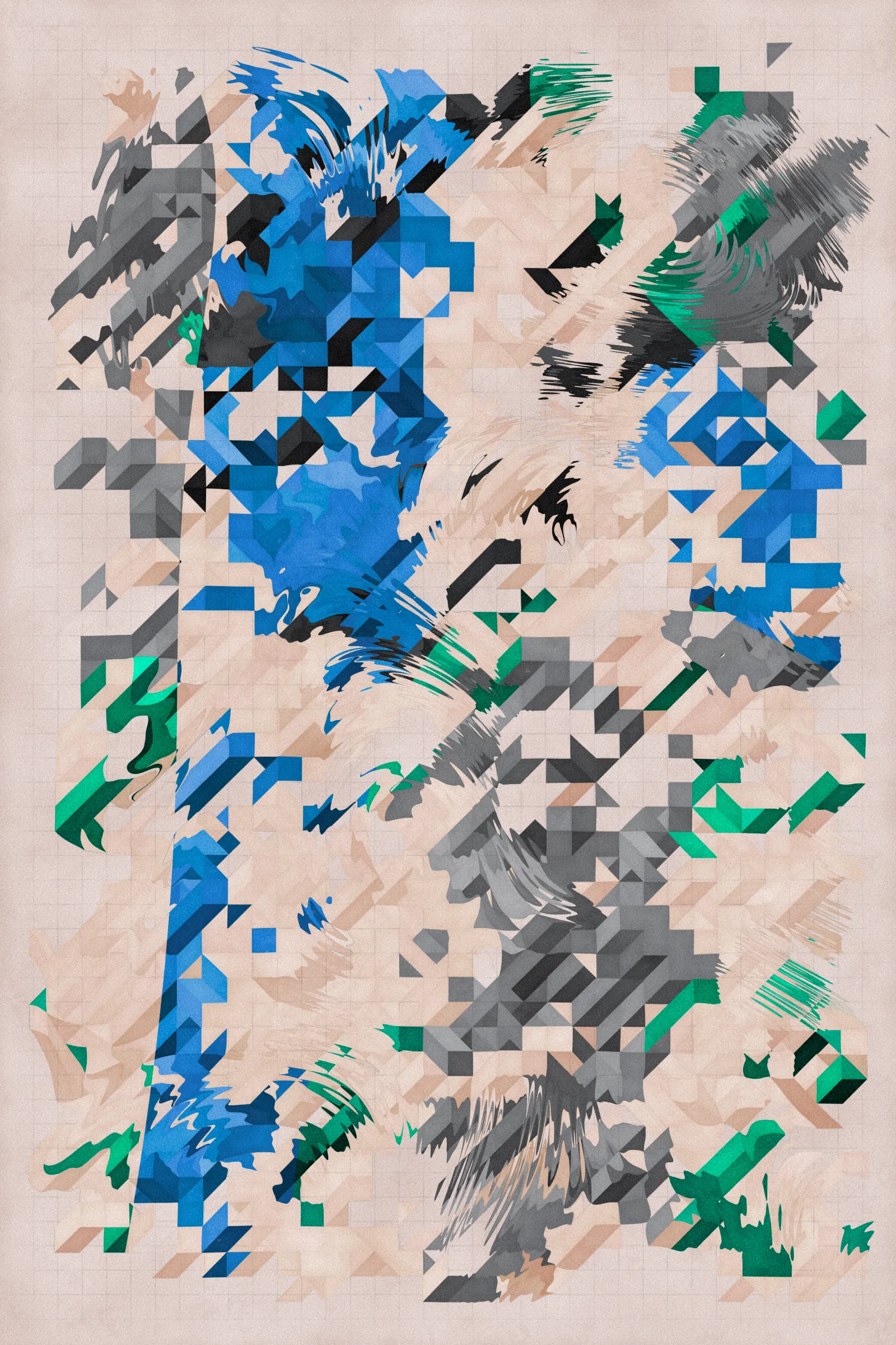 **Trichro-matic** meditates on perception.

As you explore the piece, your perception of the structure shifts. Elements change their relationships - what is out turns in; what is flat deepens. What stood adjacent now occludes.

The piece uses rhythmic color and form, displacement, and juxtaposition to create structures that invite interpretation and exploration. Some outputs challenge our depth perception conventions, while others manipulate explicit structural cues and emphasize intentional imperfections.

From this concept, the piece gets its name - Trichro-matic - denoting the ability to perceive using all three primary colors. The hyphenated "o-matic" denotes fictional machinery, hinting at the generative system supporting the piece. Both hand-selected and algorithmically-generated color palettes feature, with the latter aiming to elicit emotions akin to the former.

When you explore an output from different starting points, you understand the elements' relationships differently. In these changing interpretations, no answer is definitive. Each perspective, whether your first, your last, or someone else's, is valid.

Prints will be available for Trichro-matic owners. For more details, visit [this link](https://www.mountvitruvius.art).

Note: Renders might take longer on lower-end or mobile devices. This piece is my most technically complex release to date, relying on a custom GPU render process which can demand significant resources, even if outputs appear simple.

Finally, I dedicate this piece to my father, who suffered vision loss from a stroke in September 2023.