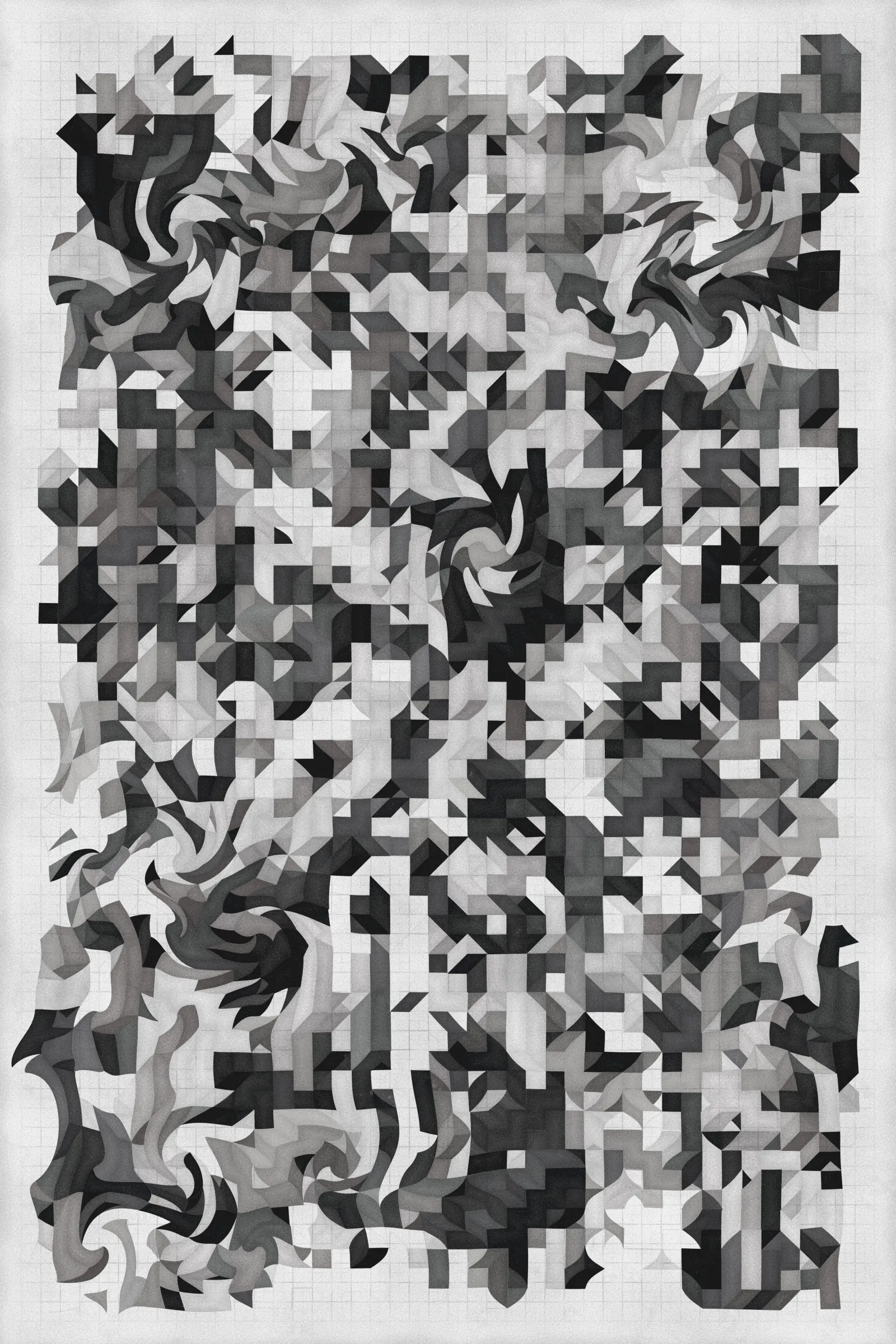 **Trichro-matic** meditates on perception.

As you explore the piece, your perception of the structure shifts. Elements change their relationships - what is out turns in; what is flat deepens. What stood adjacent now occludes.

The piece uses rhythmic color and form, displacement, and juxtaposition to create structures that invite interpretation and exploration. Some outputs challenge our depth perception conventions, while others manipulate explicit structural cues and emphasize intentional imperfections.

From this concept, the piece gets its name - Trichro-matic - denoting the ability to perceive using all three primary colors. The hyphenated "o-matic" denotes fictional machinery, hinting at the generative system supporting the piece. Both hand-selected and algorithmically-generated color palettes feature, with the latter aiming to elicit emotions akin to the former.

When you explore an output from different starting points, you understand the elements' relationships differently. In these changing interpretations, no answer is definitive. Each perspective, whether your first, your last, or someone else's, is valid.

Prints will be available for Trichro-matic owners. For more details, visit [this link](https://www.mountvitruvius.art).

Note: Renders might take longer on lower-end or mobile devices. This piece is my most technically complex release to date, relying on a custom GPU render process which can demand significant resources, even if outputs appear simple.

Finally, I dedicate this piece to my father, who suffered vision loss from a stroke in September 2023.