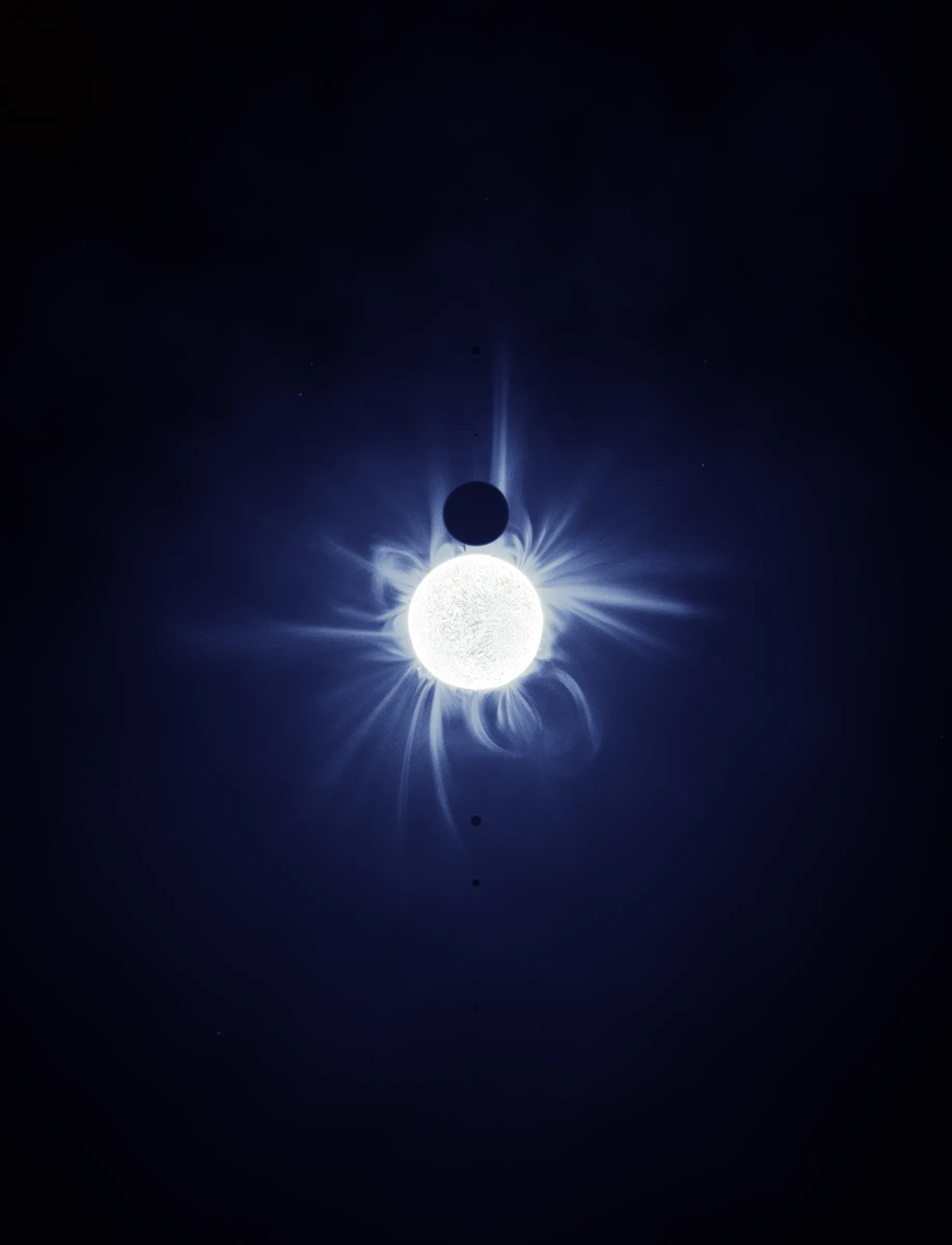 Solar Transits is a procedural exploration of the origins of astrophotography. Each image in this series depicts a randomly generated astronomical event but viewed through the lens of mid-to-late 19th century image capture techniques. The collection features a variety of rare alignments of stars, planets and moons, and are rendered in the spirit of the daguerreotype.

In June of 2012, I took a trip to Minneapolis to speak at the Eyeo Festival. Venus was going to transit while I was there. I was curious. I had not seen a transit before. At 5:09 pm on June 5th, a nearly imperceptible black circle began its march across the sun. Were it not a predicted mathematical certainty, it is doubtful anyone would have noticed. For six minutes, the light from the sun was 0.087% dimmer.

It is a significant thing to see an object silhouetted against the sun. We are so accustom to seeing our perfect circle of pure light that we can't help but to celebrate the occasions where something blocks the view. I still feel a little more excitement when a slight shadow shoots across the landscape on a cloudless day, the source being an extremely rare transit of a commercial jet liner.

Exponentially more rare is the planetary transit. When Venus hangs on the horizon, glowing against the night sky, it is all too easy to think it another star. Only when it is viewed in silhouette can its position in our universe be fully appreciated: orbitally locked like us, and forever drawing it's path around the sun. That tiny black circle effected me in a big way. The scale of the cosmos shifted into perspective. That doesn’t happen often. I was incredibly moved. It was an experience I will never forget. This project is an homage to that strange once-in-a-lifetime event.

As it turns out, I was very lucky to have seen it at all. In the time since my birth in 1972, a Venus transit has only happened twice. The 1st time was in 2004 but I lived in a part of the world where it was not visible. The 2nd time was in 2012. Unless I live to be 145 years old, there won’t be a 3rd time. There are a couple silver linings: the Great American solar eclipse is on April 8 2024, and Mercury will transit in 2032.

The first 10 sales will have the option to purchase their output in the form of a framed daguerreotype.