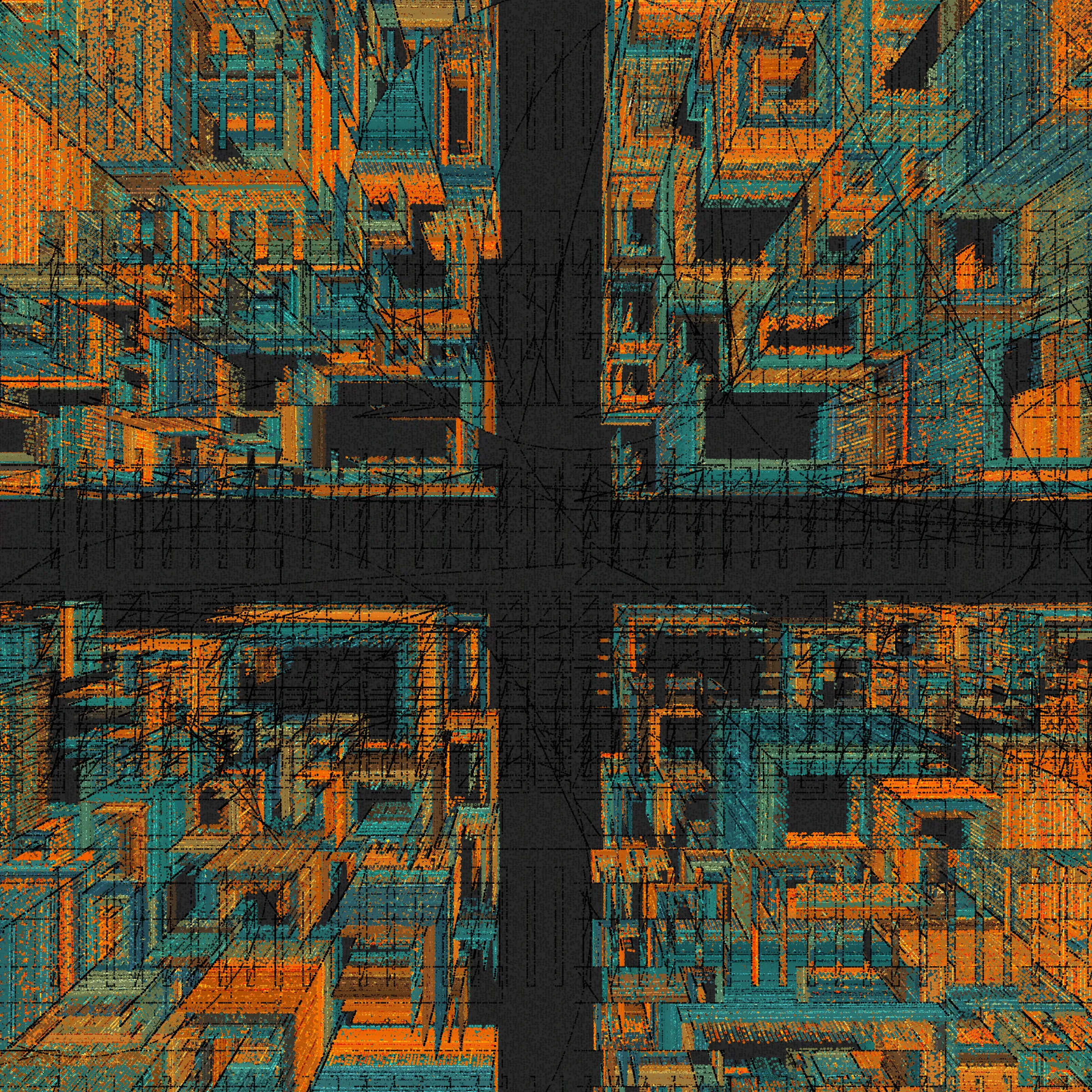Structures is an abstract generative art project drawn entirely with dots.

About project development:

*In generative art, I like to experiment and test sometimes improbable things (which was the case for this project).*

*Structures is a very special project that was born from this experimentation, in this case, the merger of two discrete projects I was working on.*

*When I was working on the first version of Structures, even after a long development I was not completely satisfied with the result, and ended up putting the project aside to try to find a way to finish sometime in the future.*

*I then started another, more abstract, project (with various shapes, triangles, circles, grids of rectangles, etc.), that really had nothing obvious in common with Structures. But, ultimately, this project too, alone, was not enough.*

*And then one day I wondered how these projects might inform each other, and worked to make Structures more abstract. I honestly had no expectations of success, but nevertheless worked to merge the codes of the discrete projects just to see what it would yield.*

*I was pleasantly surprised by the result, and then continued to iterate this new hybrid version until finally arriving with what you see here.*

Each variation generated by Structures is drawn using only dots. It is the complex algorithm of the project that determines the position, size, color, etc. of each dot through approximately 1,500,000 to 40,000,000 random decisions based on the hash of the mint and draws approximately 350,000 to 10,000,000 dots based on these random decisions.

In live mode:
- click during the animation = animation pause
- click at the end of the animation = display of the number of dots drawn

Made with ❤️, code and p5js.
