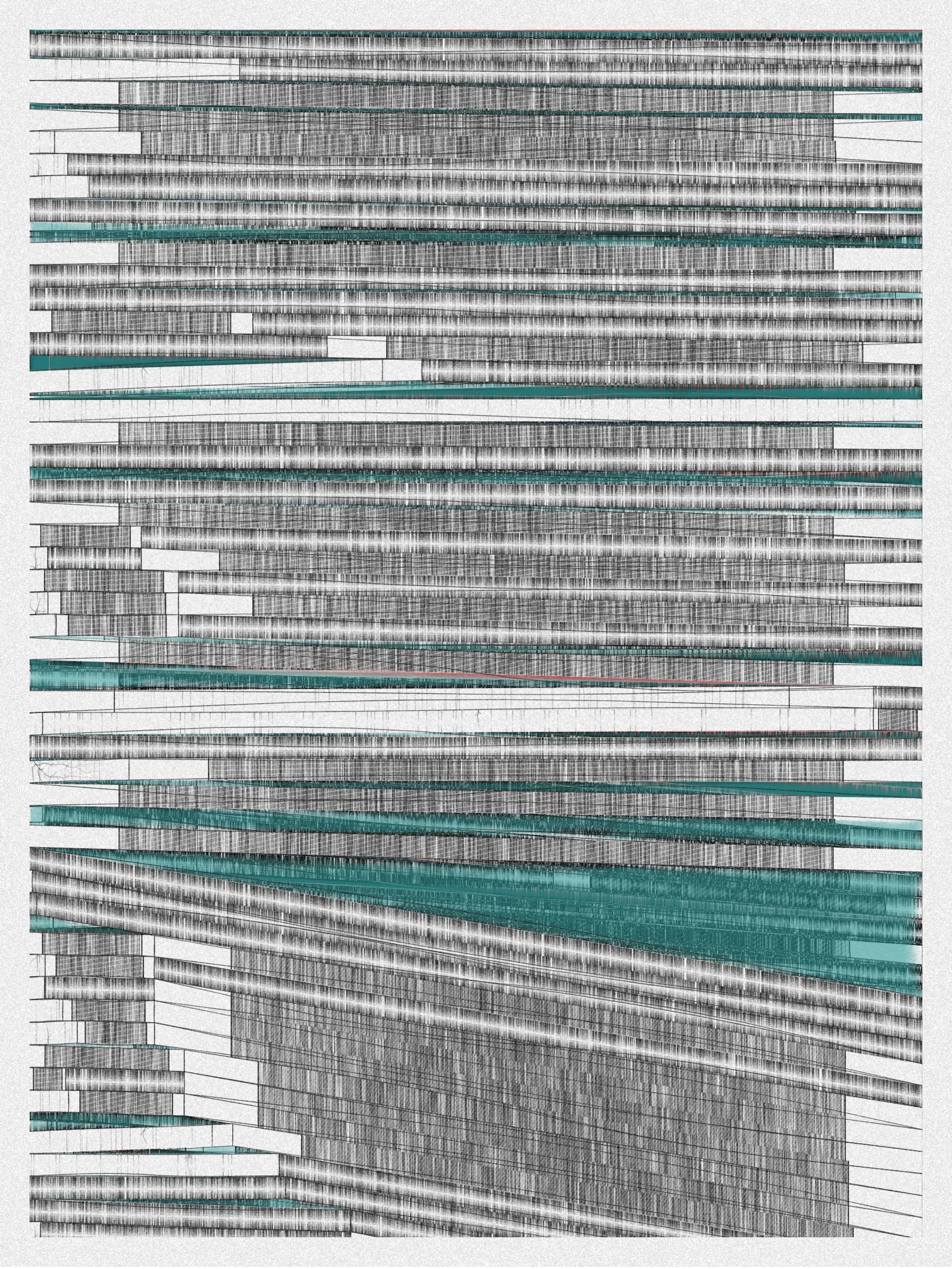 # Neural Sediments

## “Before objectivity, there was truth to nature; after the advent of objectivity came trained judgment”

Lorraine Daston, Peter Galison

Improving my decision-making process is how I would sum up my lifelong quest. Understanding yourself and the unlimited variables and actors surrounding us daily requires a radical yet utopian pursuit of objectivity.

A prerequisite to an objective observation is identifying and eliminating cognitive and observational biases.

My obsession with objectivity started as a sociology student; while studying epistemology of science and pondering the works of Emile Durkheim, Max Weber, and Karl Popper.

This quest never left me and has been a cornerstone of my artistic practice for 25 years.

“The map is not the territory” is a mainstream expression highlighting a potentially oversimplified version of reality. In this series called Neural Sediments, inspired by the works of Alberto Burri, František Kupka, and Swiss topography, I highlight the complexity of our brains and some of their biases.

Looking at one Neural Sediment will deliver you a first broad impression; however, looking at it for a longer time will yield a never-ending and much more nuanced and delicate observation. Like Alberto Burri’s Cracks series, some things not obvious to the eye become real over time. Each Neural Sediment opens itself to the viewer in a unique way. The more you look at it, the more you can decipher it. 

Like Swiss alpine glacier sediments, this material appears only after a certain amount of time and a decent amount of gravity. Burri used a special technique to envision time with cracked canvas; František Kupka, in his Katedrála painting, opens the fourth dimension by looking at the vertical lines of the glass window.

In the Neural Sediments series, I used both as an inspiration to push the viewer’s eye to search for more details and a deeper perspective.

Choosing color palettes for a long-form generative art collection is as demanding as solving technical algorithmic challenges. 

The color palettes I create result from a process I've built into my practice over time. Each palette comes from my own algorithmic selection trained on classical masterpieces.

After this first selection, each set of colors used in a Neural Sediment is re-arranged to be linked with endangered ecosystems such as dark blue waters, peach salmons, rare botanic species, or volcanos.

Like Josef Albers, who highlighted the instability and deceptiveness of colors, my color sets are here to reinforce the question of objectivity in the art world and life in general.

Looking at its overall structure, each Neural Sediment evokes a brutalist architecture. 

Prioritizing function over form, each Neural Sediment aims to be used as a tool to rediscover oneself, free from the cognitive constraints we put on ourselves and the world around us.

PS: From a technical point of view, Neural Sediments require some heavy calculations, considering the very large number of intersections to compute prior to rendering.

PPS: Pressing the letter “i” on your keyboard will generate a high resolution export for a large scale and print friendly format.