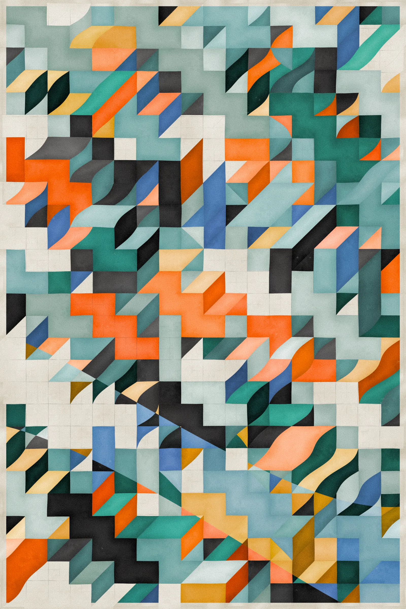 **Trichro-matic** meditates on perception.

As you explore the piece, your perception of the structure shifts. Elements change their relationships - what is out turns in; what is flat deepens. What stood adjacent now occludes.

The piece uses rhythmic color and form, displacement, and juxtaposition to create structures that invite interpretation and exploration. Some outputs challenge our depth perception conventions, while others manipulate explicit structural cues and emphasize intentional imperfections.

From this concept, the piece gets its name - Trichro-matic - denoting the ability to perceive using all three primary colors. The hyphenated "o-matic" denotes fictional machinery, hinting at the generative system supporting the piece. Both hand-selected and algorithmically-generated color palettes feature, with the latter aiming to elicit emotions akin to the former.

When you explore an output from different starting points, you understand the elements' relationships differently. In these changing interpretations, no answer is definitive. Each perspective, whether your first, your last, or someone else's, is valid.

Prints will be available for Trichro-matic owners. For more details, visit [this link](https://www.mountvitruvius.art).

Note: Renders might take longer on lower-end or mobile devices. This piece is my most technically complex release to date, relying on a custom GPU render process which can demand significant resources, even if outputs appear simple.

Finally, I dedicate this piece to my father, who suffered vision loss from a stroke in September 2023.