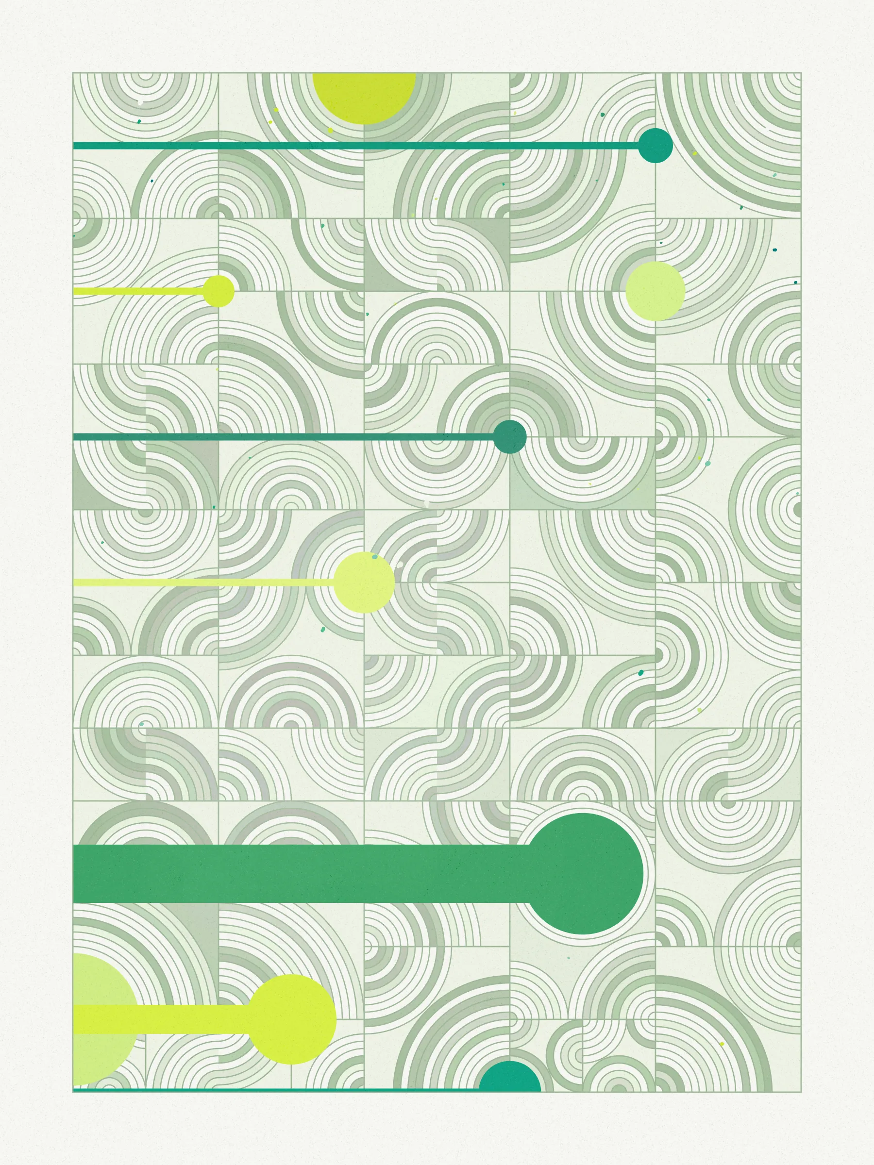##### **Forecast** abstractly captures the essence of rainfall on a stone-paved road, drawing an analogy between weather and human emotions, comparing the outcome of a weather forecast to the range of feelings a rainy day can evoke, inviting viewers to reflect on their own relationship with rain and the emotions it evokes in them. #####
####  ####
` `
The code creatively **recreates a weather forecast** to determine where on the canvas rain will fall. It emulates barometric pressure and humidity to alter a circle packing **algorithm that acts like clouds over the canvas**, generating the necessary data to calculate the probability of precipitation for each piece and distribute rain on the canvas in a visually appealing way.

**Geometry, color, and natural forces work together to create an abstract representation of rain** that pays homage to where I was born, “Galicia, where rain is art”.
 #### ####
  #### ####
   #### ####
 ***
  #### ####
` `
###### **The Concept**
` `
In the northwest of Spain lies Galicia, a region where rain holds a special place.

**With approximately half of the year consisting of rainy days**, it's no surprise that the Galician language has evolved to encompass a rich vocabulary of over 100 words to describe its various forms and moments. **Rain has become an art form in our everyday lives**, expressed through our language and the nuances of our conversations.

It was within this setting of rich traditions and linguistic nuances that **inspiration took hold on a rainy Sunday afternoon, as I wandered through the old part of town, captivated by the movement of raindrops and mesmerizing water ripples on the stone-paved road**, nurtured by the deep connection between Galicia's cultural heritage of intricate vocabulary of rain.

This intriguing interplay between weather and language extends far beyond Galicia, languages like Japanese, Welsh, and even Hawaiian bear witness to this captivating phenomenon, where **weather molds the very fabric of our linguistic expressions.** It serves as a testament to the **profound influence of weather on our collective human experience.**

While rain and weather influencing language ignited my inspiration, I sought to explore further, embarking on a creative journey that **explores the profound impact rain has on emotions and feelings**—a shared human language that transcends borders and requires no translations.

To express the diverse range of emotions rain can evoke, I created color palettes inspired by personal memories and experiences, capturing the essence of how those moments, events, and places made me feel. To further enhance the expression of emotions, I use size and proportion symbolizing and amplifying the intensity of those feelings. This approach brings forth the emotional impact of rain in our lives, **inviting viewers to reflect on their own relationship with rain and the feelings it evokes in them.**

To add depth and significance to its compositions Forecast uses a creative approach woven into its code, that became such an important part of the piece that gave its name to the project. **The code simulates a weather forecast emulating barometric pressure, and humidity** – variables that dynamically influence a circle packing algorithm that symbolizes clouds over the canvas, generating the necessary data to calculate the probability of precipitation for each piece and distribute rain across the canvas in a visually appealing way. The result is a perfect balance between randomness and control that added an extra layer of depth to the artwork.

**Prints**
Prints will be available for Forecast owners. For more details, [visit this link](https://www.mlarino.com/work/forecast "order prints").

***
\
**Keys**
**[S]** - Download image.

Press the **[LEFT ARROW]** key to explore the different elements that help build the final image.

To switch between different aspect ratios, use the following keys:
**[0]** 3:4 Print (default)
**[1]** 9:16 ratio
**[2]** 1:1 ratio