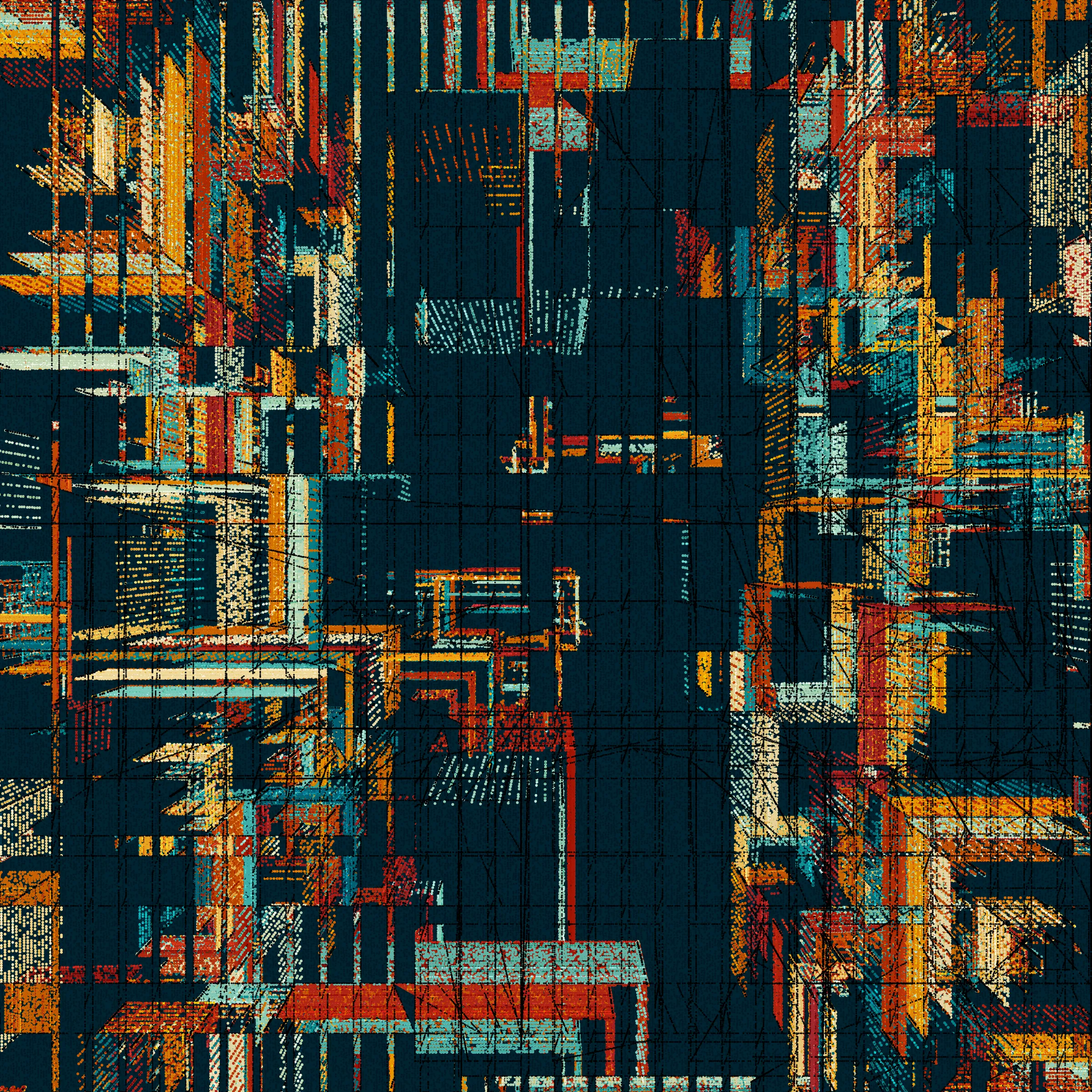 Structures is an abstract generative art project drawn entirely with dots.

About project development:

*In generative art, I like to experiment and test sometimes improbable things (which was the case for this project).*

*Structures is a very special project that was born from this experimentation, in this case, the merger of two discrete projects I was working on.*

*When I was working on the first version of Structures, even after a long development I was not completely satisfied with the result, and ended up putting the project aside to try to find a way to finish sometime in the future.*

*I then started another, more abstract, project (with various shapes, triangles, circles, grids of rectangles, etc.), that really had nothing obvious in common with Structures. But, ultimately, this project too, alone, was not enough.*

*And then one day I wondered how these projects might inform each other, and worked to make Structures more abstract. I honestly had no expectations of success, but nevertheless worked to merge the codes of the discrete projects just to see what it would yield.*

*I was pleasantly surprised by the result, and then continued to iterate this new hybrid version until finally arriving with what you see here.*

Each variation generated by Structures is drawn using only dots. It is the complex algorithm of the project that determines the position, size, color, etc. of each dot through approximately 1,500,000 to 40,000,000 random decisions based on the hash of the mint and draws approximately 350,000 to 10,000,000 dots based on these random decisions.

In live mode:
- click during the animation = animation pause
- click at the end of the animation = display of the number of dots drawn

Made with ❤️, code and p5js.