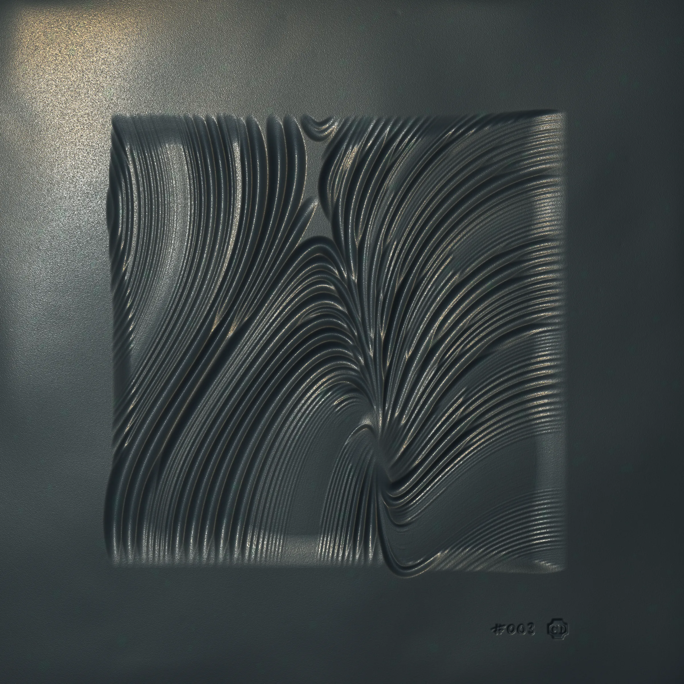 Inside the computer there’s a digital hand. The hand selects a metal implement, cuts off a slab of clay, and carves into its surface. It wanders like your hand wanders; it carves imaginary contours, sinuous and exploratory. It doesn’t know the end result so it carves lines until it feels content, and then it numbers the piece and stamps its maker’s mark. It fires the slab in a digital kiln (it calls this “minting”) and through this act its art is preserved for millennia. The hand runs its fingers over the textured surface, feeling satisfaction at having spontaneously produced a piece of art so beautiful, expressive, and unique.

---
 
Ceramics is a generative sculpture that mimics the physical expression of carving into clay. Through uncanny naturalistic rendering it challenges our notion of “handmade”. It asserts that the value of handmade isn’t the time it takes to make the work nor the physical materials consumed, but the endless small decisions and serendipitous details that appear along the way, as can be felt in each Ceramics mint.

Despite the handmade nature of Ceramics the outputs cannot be touched. Highly tactile images enchant the viewer to imagine their tangible representations, and leave them to dwell on their perception of materiality — both in the experiential physical world and conceptually-infinite digital space.