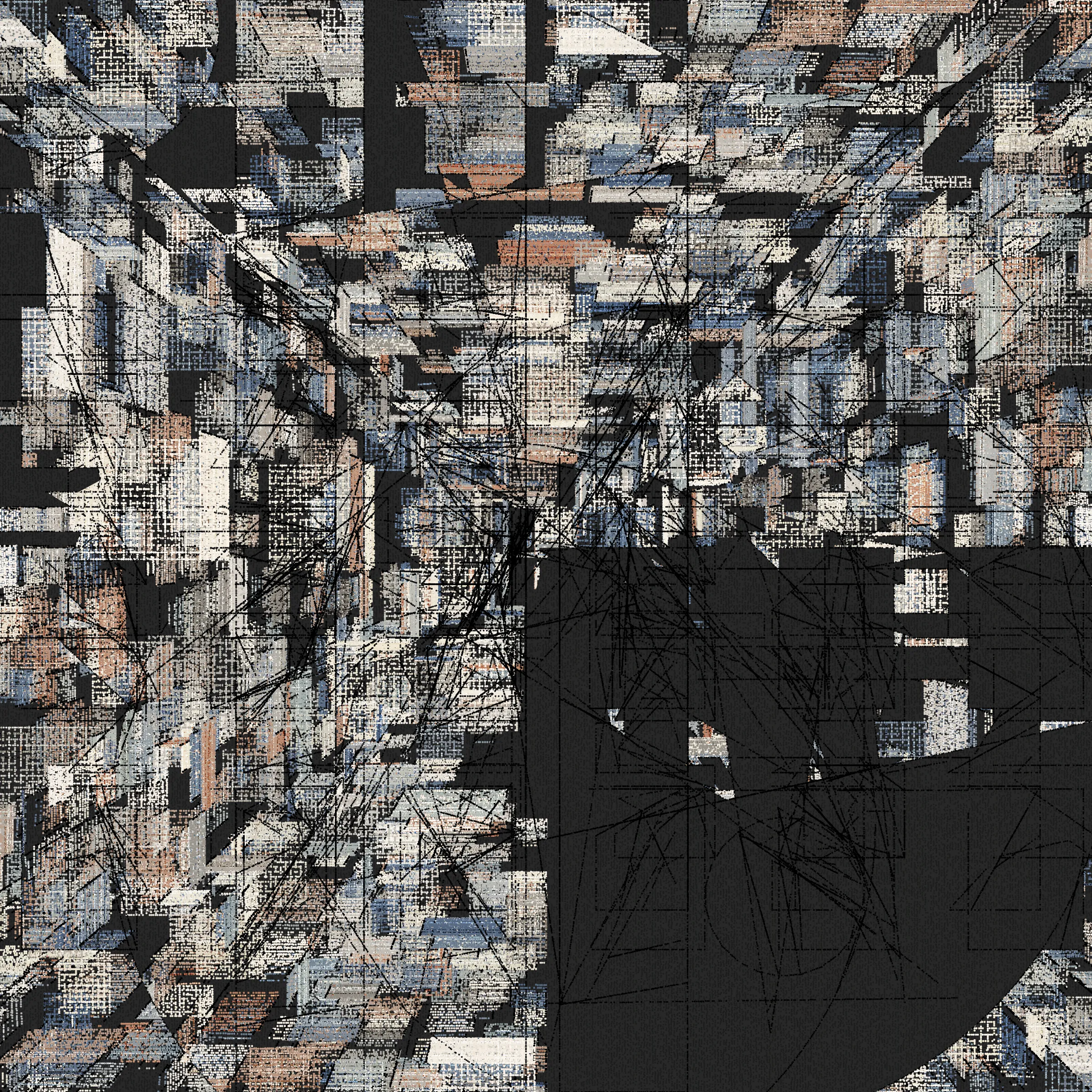 Structures is an abstract generative art project drawn entirely with dots.

About project development:

*In generative art, I like to experiment and test sometimes improbable things (which was the case for this project).*

*Structures is a very special project that was born from this experimentation, in this case, the merger of two discrete projects I was working on.*

*When I was working on the first version of Structures, even after a long development I was not completely satisfied with the result, and ended up putting the project aside to try to find a way to finish sometime in the future.*

*I then started another, more abstract, project (with various shapes, triangles, circles, grids of rectangles, etc.), that really had nothing obvious in common with Structures. But, ultimately, this project too, alone, was not enough.*

*And then one day I wondered how these projects might inform each other, and worked to make Structures more abstract. I honestly had no expectations of success, but nevertheless worked to merge the codes of the discrete projects just to see what it would yield.*

*I was pleasantly surprised by the result, and then continued to iterate this new hybrid version until finally arriving with what you see here.*

Each variation generated by Structures is drawn using only dots. It is the complex algorithm of the project that determines the position, size, color, etc. of each dot through approximately 1,500,000 to 40,000,000 random decisions based on the hash of the mint and draws approximately 350,000 to 10,000,000 dots based on these random decisions.

In live mode:
- click during the animation = animation pause
- click at the end of the animation = display of the number of dots drawn

Made with ❤️, code and p5js.