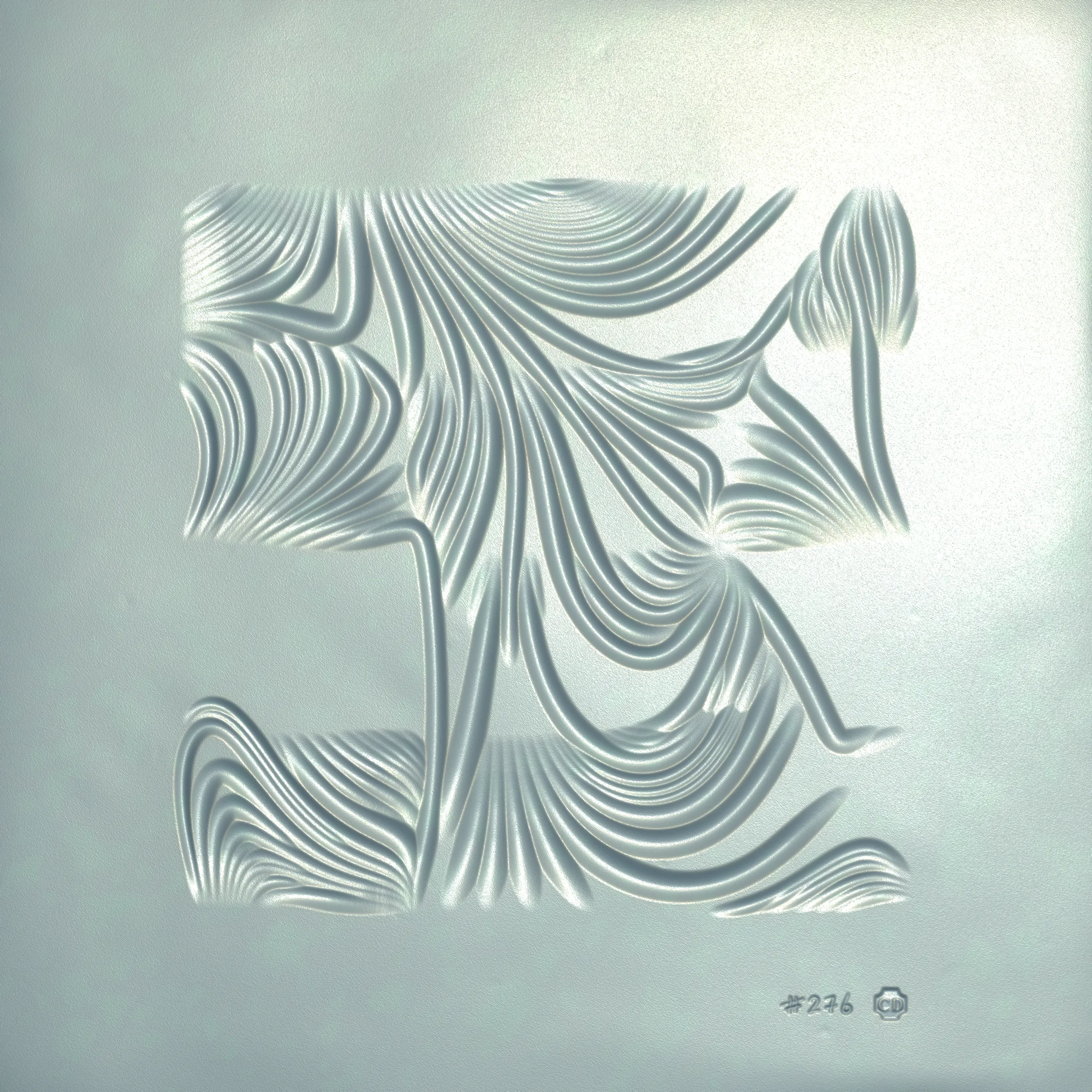 Inside the computer there’s a digital hand. The hand selects a metal implement, cuts off a slab of clay, and carves into its surface. It wanders like your hand wanders; it carves imaginary contours, sinuous and exploratory. It doesn’t know the end result so it carves lines until it feels content, and then it numbers the piece and stamps its maker’s mark. It fires the slab in a digital kiln (it calls this “minting”) and through this act its art is preserved for millennia. The hand runs its fingers over the textured surface, feeling satisfaction at having spontaneously produced a piece of art so beautiful, expressive, and unique.

---
 
Ceramics is a generative sculpture that mimics the physical expression of carving into clay. Through uncanny naturalistic rendering it challenges our notion of “handmade”. It asserts that the value of handmade isn’t the time it takes to make the work nor the physical materials consumed, but the endless small decisions and serendipitous details that appear along the way, as can be felt in each Ceramics mint.

Despite the handmade nature of Ceramics the outputs cannot be touched. Highly tactile images enchant the viewer to imagine their tangible representations, and leave them to dwell on their perception of materiality — both in the experiential physical world and conceptually-infinite digital space.