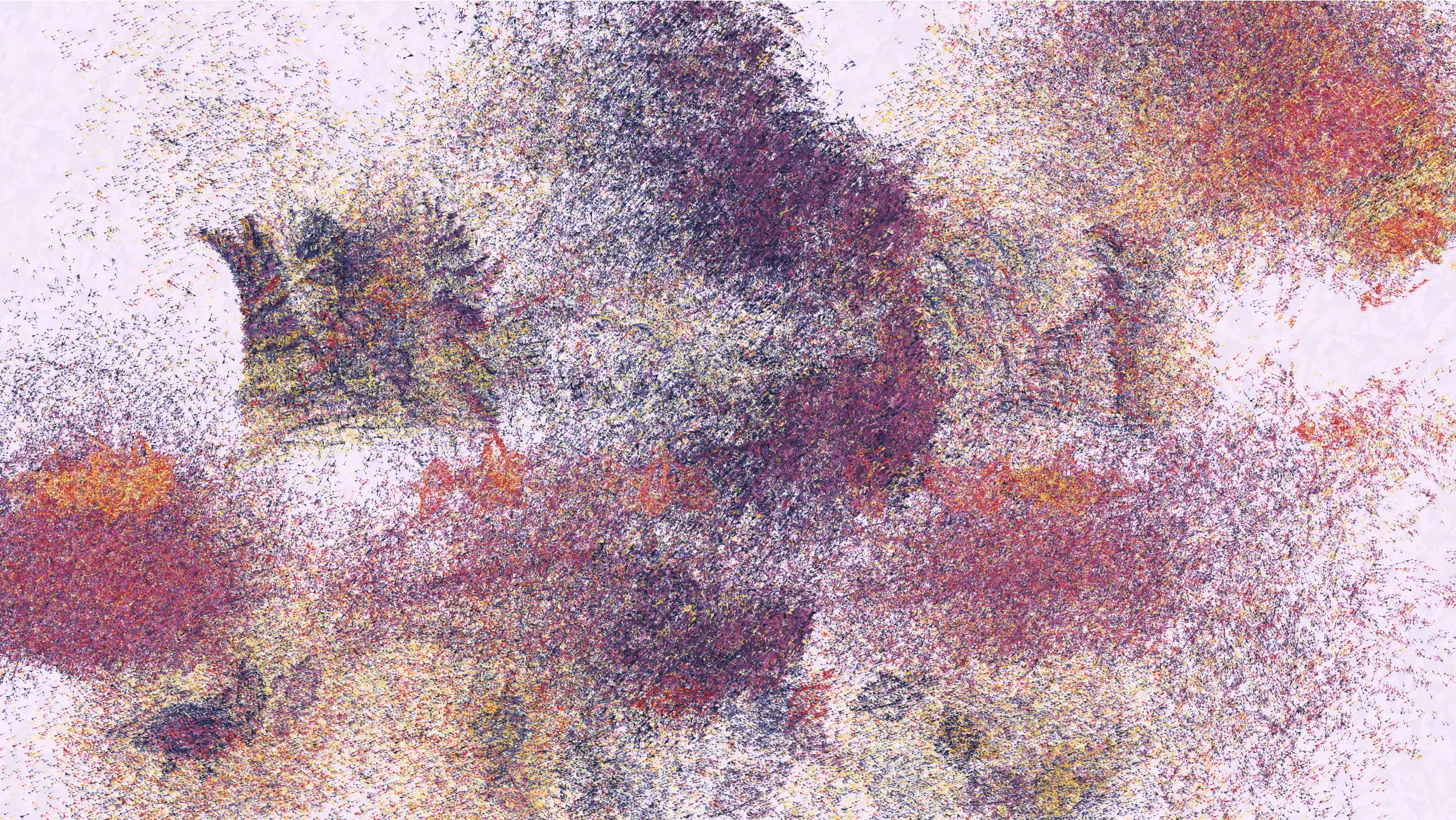How can intent be communicated when ideas are filtered through a pseudorandom number generator? Simply looking at the output does not make it clear whether a stroke is placed on the canvas because of a decision by the artist or by a roll of the dice. The artist’s hand is more present in the process than the result; they choose the algorithms, tune the parameters, and prune the features. As I experimented with my code, I held a particular idea in mind, but I was uncertain how it would finally manifest. I pursued a visual composition that made me feel a certain way, and the visuals I landed on communicate my feeling better than anything I can put into words. Through Curved Air is about the challenge of communication. Regardless of the medium, I can never be certain that the message I intend to send is the message that is received.

Through Curved Air takes inspiration from musical minimalism, where repetition is used to highlight changes in rhythm and harmony. Every output is created by repeatedly copying a single shape. Each copy only has meaning in relation to the other shapes nearby, and that meaning changes with the context around it. Delicate structures form and are subsequently obscured by further layers, and though they may be hidden, they still affect the perception of the final image. Clicking on the canvas will start or stop the looping mode, where the image is recreated in a slightly different way. New facets are exposed as the composition changes yet remains the same. Just as I spend my days trying to share my inner experience through my art, Through Curved Air uses each shape and each loop and each token hash to attempt to create a common feeling between myself and the viewer.

Through Curved Air also takes inspiration from the paintings of Joan Mitchell. I was drawn to her expressive strokes, vibrant colors, and use of negative space, all of which come together to give a more intense feeling of looking at a landscape than just looking at a painting of a landscape. Her energetic marks clearly communicate that there is a human being behind the art. The marks of generative works are often similarly representative of the underlying process, but instead of drawing focus to the artist behind the piece, they draw attention to the algorithm. To convey human emotion in the way I intended, I had to use a subtler algorithm.

The technical tools to convey this emotion are tools I have been consistently developing in my practice. I love making generative art because I can design a system where I understand how all the components work, but they can still come together to produce a result that surprises me. The algorithm behind the compositional variation in my earlier works Coquina and Primordial is one I continued to evolve, and it rests at the heart of Through Curved Air. In fact, I pushed it further than ever, using it to create the individual shapes that form the building block of each output. This emergent variation permeates the work and results in surprising images that more closely resemble paintings than anything I made previously. I believe the potential for surprise is key to conveying emotion through code. When the possibility space of the algorithm grows too large to understand, the mind wanders to the person behind the algorithm. Perhaps the human element is the struggle to understand, or the struggle to be understood.