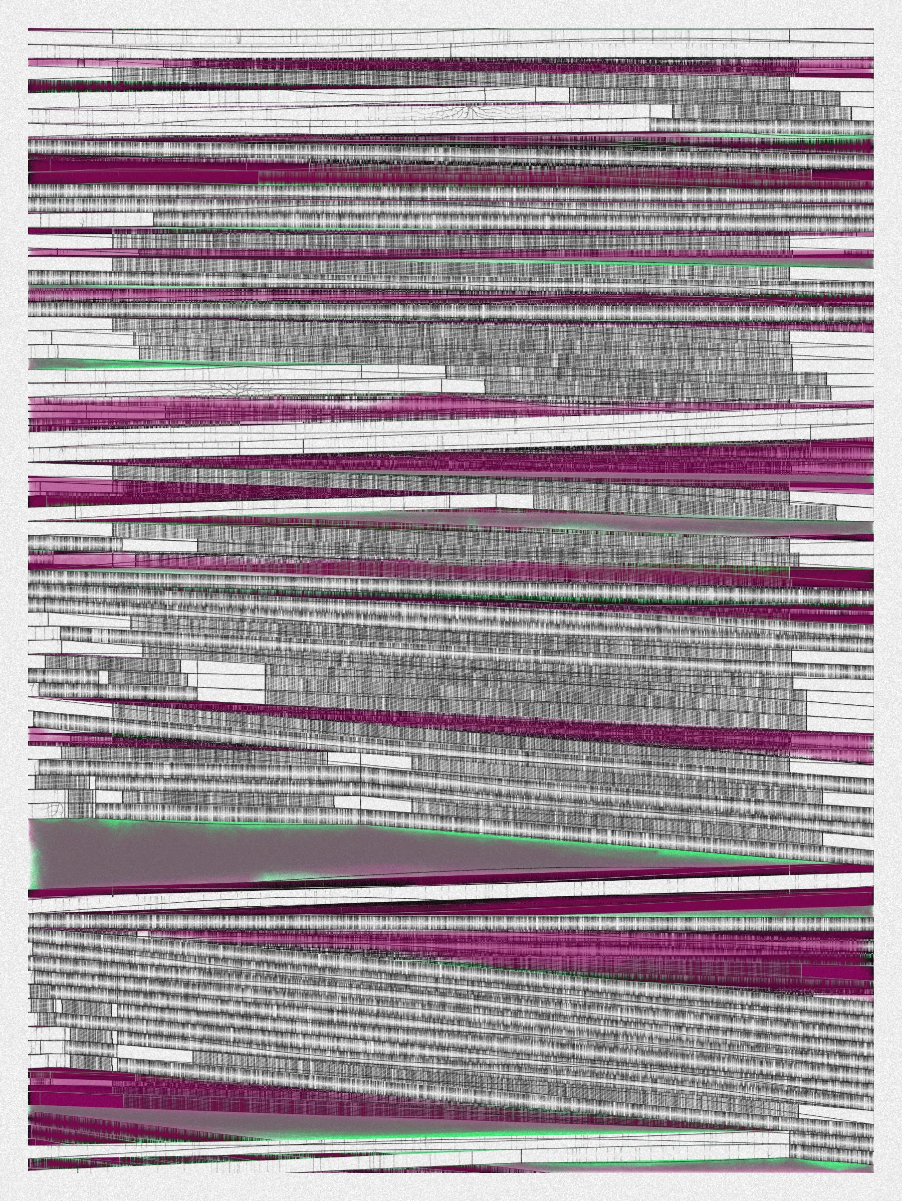 # Neural Sediments

## “Before objectivity, there was truth to nature; after the advent of objectivity came trained judgment”

Lorraine Daston, Peter Galison

Improving my decision-making process is how I would sum up my lifelong quest. Understanding yourself and the unlimited variables and actors surrounding us daily requires a radical yet utopian pursuit of objectivity.

A prerequisite to an objective observation is identifying and eliminating cognitive and observational biases.

My obsession with objectivity started as a sociology student; while studying epistemology of science and pondering the works of Emile Durkheim, Max Weber, and Karl Popper.

This quest never left me and has been a cornerstone of my artistic practice for 25 years.

“The map is not the territory” is a mainstream expression highlighting a potentially oversimplified version of reality. In this series called Neural Sediments, inspired by the works of Alberto Burri, František Kupka, and Swiss topography, I highlight the complexity of our brains and some of their biases.

Looking at one Neural Sediment will deliver you a first broad impression; however, looking at it for a longer time will yield a never-ending and much more nuanced and delicate observation. Like Alberto Burri’s Cracks series, some things not obvious to the eye become real over time. Each Neural Sediment opens itself to the viewer in a unique way. The more you look at it, the more you can decipher it. 

Like Swiss alpine glacier sediments, this material appears only after a certain amount of time and a decent amount of gravity. Burri used a special technique to envision time with cracked canvas; František Kupka, in his Katedrála painting, opens the fourth dimension by looking at the vertical lines of the glass window.

In the Neural Sediments series, I used both as an inspiration to push the viewer’s eye to search for more details and a deeper perspective.

Choosing color palettes for a long-form generative art collection is as demanding as solving technical algorithmic challenges. 

The color palettes I create result from a process I've built into my practice over time. Each palette comes from my own algorithmic selection trained on classical masterpieces.

After this first selection, each set of colors used in a Neural Sediment is re-arranged to be linked with endangered ecosystems such as dark blue waters, peach salmons, rare botanic species, or volcanos.

Like Josef Albers, who highlighted the instability and deceptiveness of colors, my color sets are here to reinforce the question of objectivity in the art world and life in general.

Looking at its overall structure, each Neural Sediment evokes a brutalist architecture. 

Prioritizing function over form, each Neural Sediment aims to be used as a tool to rediscover oneself, free from the cognitive constraints we put on ourselves and the world around us.

PS: From a technical point of view, Neural Sediments require some heavy calculations, considering the very large number of intersections to compute prior to rendering.

PPS: Pressing the letter “i” on your keyboard will generate a high resolution export for a large scale and print friendly format.