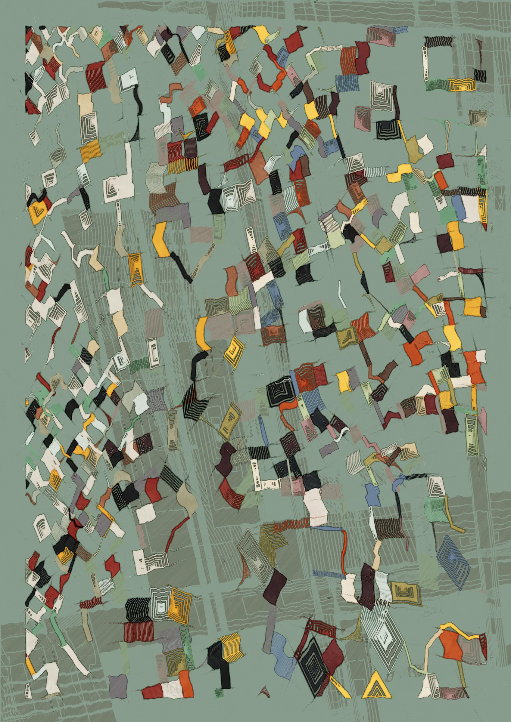 **Nära explores the connections that make us human.**

Nära (close or near in Swedish) is a celebration of friendships and relationships throughout our lives. How some of them are small, fleeting and ephemeral while a select few become lifelong bonds. The work examines the intricate graphs that are formed by these connections. Graphs are all around us and have existed for as long as we have been human. From early settlements of hunter-gatherers and nomadic tribes to the internet of today. It's all graphs.

Nära allows the viewer to explore and experience these graphs as a metaphor for the organic, organised chaos that is life. Shapes connect from one node in a graph to the next, sometimes spilling over, doubling down and creating layers of intricacy. Imperfection is embraced and Nära exposes the chaotic and unpredictable elements of life. 

The artistic vision of Nära is to highlight and expose graphs in a tactile manner that allows the viewer to see the whole graph, but also engage with the details and texture.  In doing this, Nära attempts to bring a novel contribution by pushing the boundaries of graph representation and introducing an emotional dimension to this oftentimes rigid and scientific discipline. By treating graphs as a metaphor for relationships in life, they become an integral part of the concept and an important artistic tool. 

Nära takes inspiration from the De Stijl movement in reducing the world into a deliberate expression in its smallest form and builds upon the use of shapes imbued with meaning in the works of Hilma af Klint. These ideas are expanded on by accepting that what is deliberate must also relinquish some control through the pseudo-randomness of generative art. This invites reflection on the balance of control and chance in our lives. 

_Through Nära, you are invited to reflect on the connections in your own life and on the significance of the relationships that define us as human beings._ 

To interact with the script:
- Press 's' to save.
- Add the following to the URL:
  - pd=x, where x is a number to control the resolution via pixel density (useful for rendering high resolution stills)
  - rs=x, where x is a number to enable and control the rendering buildup animation.