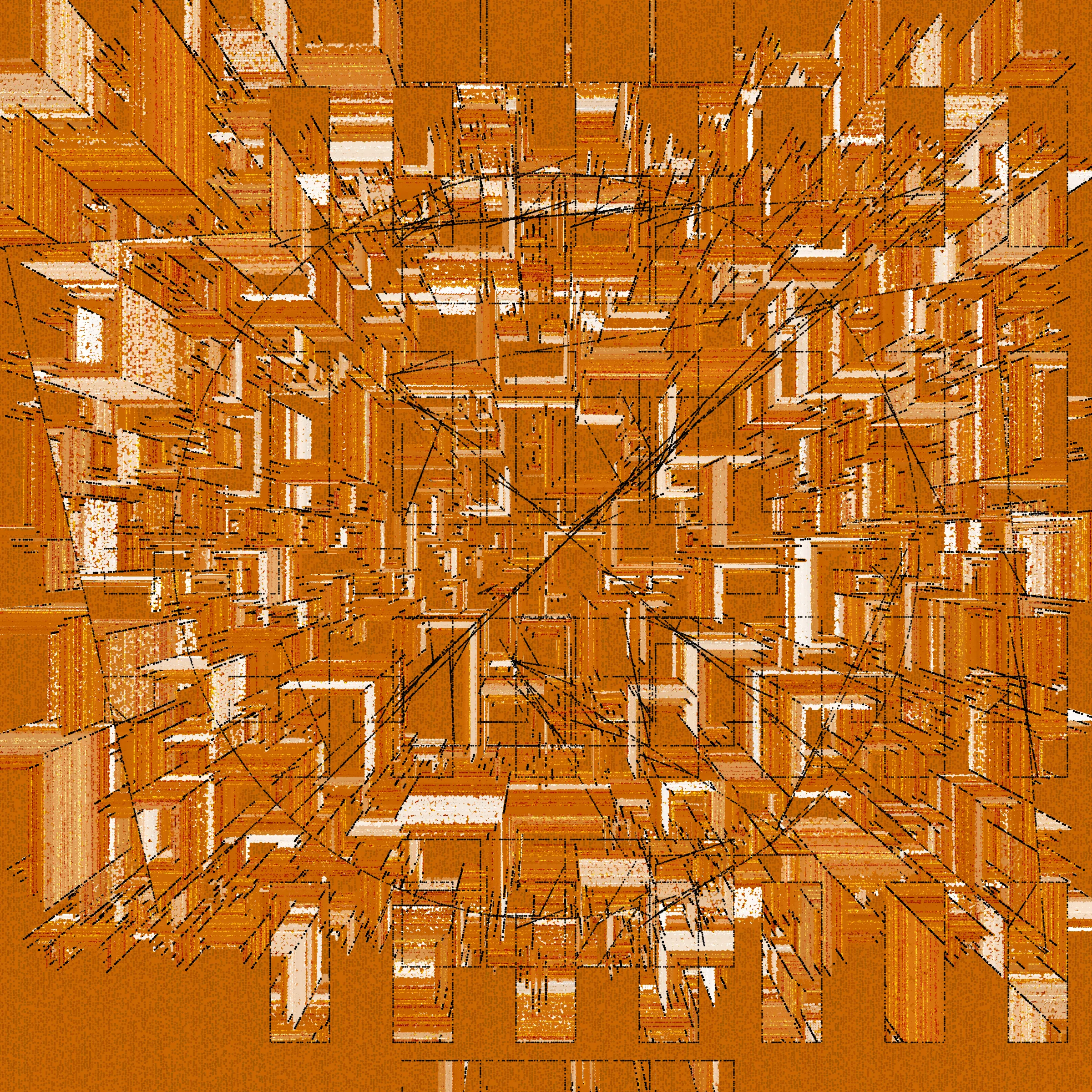 Structures is an abstract generative art project drawn entirely with dots.

About project development:

*In generative art, I like to experiment and test sometimes improbable things (which was the case for this project).*

*Structures is a very special project that was born from this experimentation, in this case, the merger of two discrete projects I was working on.*

*When I was working on the first version of Structures, even after a long development I was not completely satisfied with the result, and ended up putting the project aside to try to find a way to finish sometime in the future.*

*I then started another, more abstract, project (with various shapes, triangles, circles, grids of rectangles, etc.), that really had nothing obvious in common with Structures. But, ultimately, this project too, alone, was not enough.*

*And then one day I wondered how these projects might inform each other, and worked to make Structures more abstract. I honestly had no expectations of success, but nevertheless worked to merge the codes of the discrete projects just to see what it would yield.*

*I was pleasantly surprised by the result, and then continued to iterate this new hybrid version until finally arriving with what you see here.*

Each variation generated by Structures is drawn using only dots. It is the complex algorithm of the project that determines the position, size, color, etc. of each dot through approximately 1,500,000 to 40,000,000 random decisions based on the hash of the mint and draws approximately 350,000 to 10,000,000 dots based on these random decisions.

In live mode:
- click during the animation = animation pause
- click at the end of the animation = display of the number of dots drawn

Made with ❤️, code and p5js.