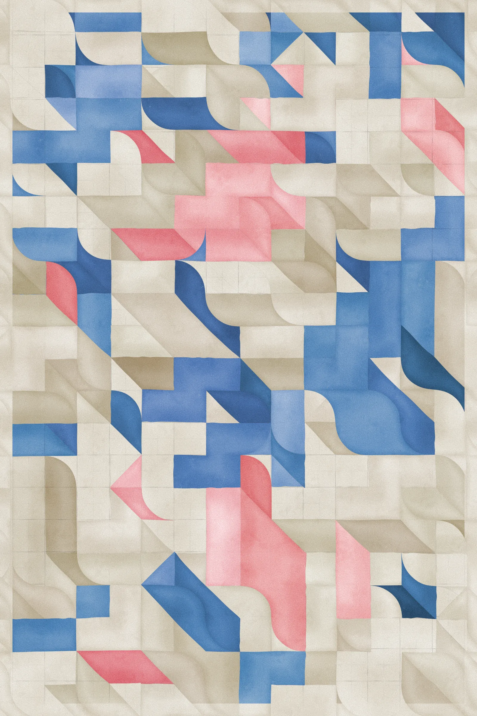 **Trichro-matic** meditates on perception.

As you explore the piece, your perception of the structure shifts. Elements change their relationships - what is out turns in; what is flat deepens. What stood adjacent now occludes.

The piece uses rhythmic color and form, displacement, and juxtaposition to create structures that invite interpretation and exploration. Some outputs challenge our depth perception conventions, while others manipulate explicit structural cues and emphasize intentional imperfections.

From this concept, the piece gets its name - Trichro-matic - denoting the ability to perceive using all three primary colors. The hyphenated "o-matic" denotes fictional machinery, hinting at the generative system supporting the piece. Both hand-selected and algorithmically-generated color palettes feature, with the latter aiming to elicit emotions akin to the former.

When you explore an output from different starting points, you understand the elements' relationships differently. In these changing interpretations, no answer is definitive. Each perspective, whether your first, your last, or someone else's, is valid.

Prints will be available for Trichro-matic owners. For more details, visit [this link](https://www.mountvitruvius.art).

Note: Renders might take longer on lower-end or mobile devices. This piece is my most technically complex release to date, relying on a custom GPU render process which can demand significant resources, even if outputs appear simple.

Finally, I dedicate this piece to my father, who suffered vision loss from a stroke in September 2023.