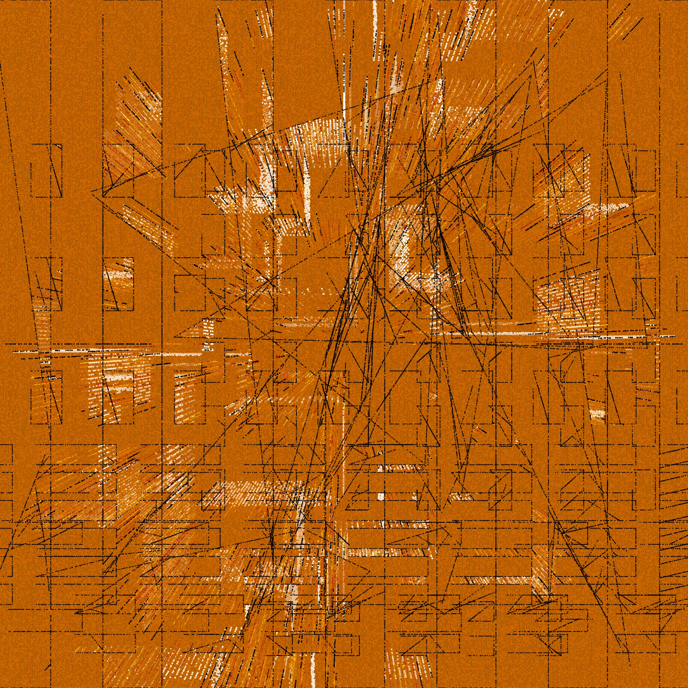 Structures is an abstract generative art project drawn entirely with dots.

About project development:

*In generative art, I like to experiment and test sometimes improbable things (which was the case for this project).*

*Structures is a very special project that was born from this experimentation, in this case, the merger of two discrete projects I was working on.*

*When I was working on the first version of Structures, even after a long development I was not completely satisfied with the result, and ended up putting the project aside to try to find a way to finish sometime in the future.*

*I then started another, more abstract, project (with various shapes, triangles, circles, grids of rectangles, etc.), that really had nothing obvious in common with Structures. But, ultimately, this project too, alone, was not enough.*

*And then one day I wondered how these projects might inform each other, and worked to make Structures more abstract. I honestly had no expectations of success, but nevertheless worked to merge the codes of the discrete projects just to see what it would yield.*

*I was pleasantly surprised by the result, and then continued to iterate this new hybrid version until finally arriving with what you see here.*

Each variation generated by Structures is drawn using only dots. It is the complex algorithm of the project that determines the position, size, color, etc. of each dot through approximately 1,500,000 to 40,000,000 random decisions based on the hash of the mint and draws approximately 350,000 to 10,000,000 dots based on these random decisions.

In live mode:
- click during the animation = animation pause
- click at the end of the animation = display of the number of dots drawn

Made with ❤️, code and p5js.