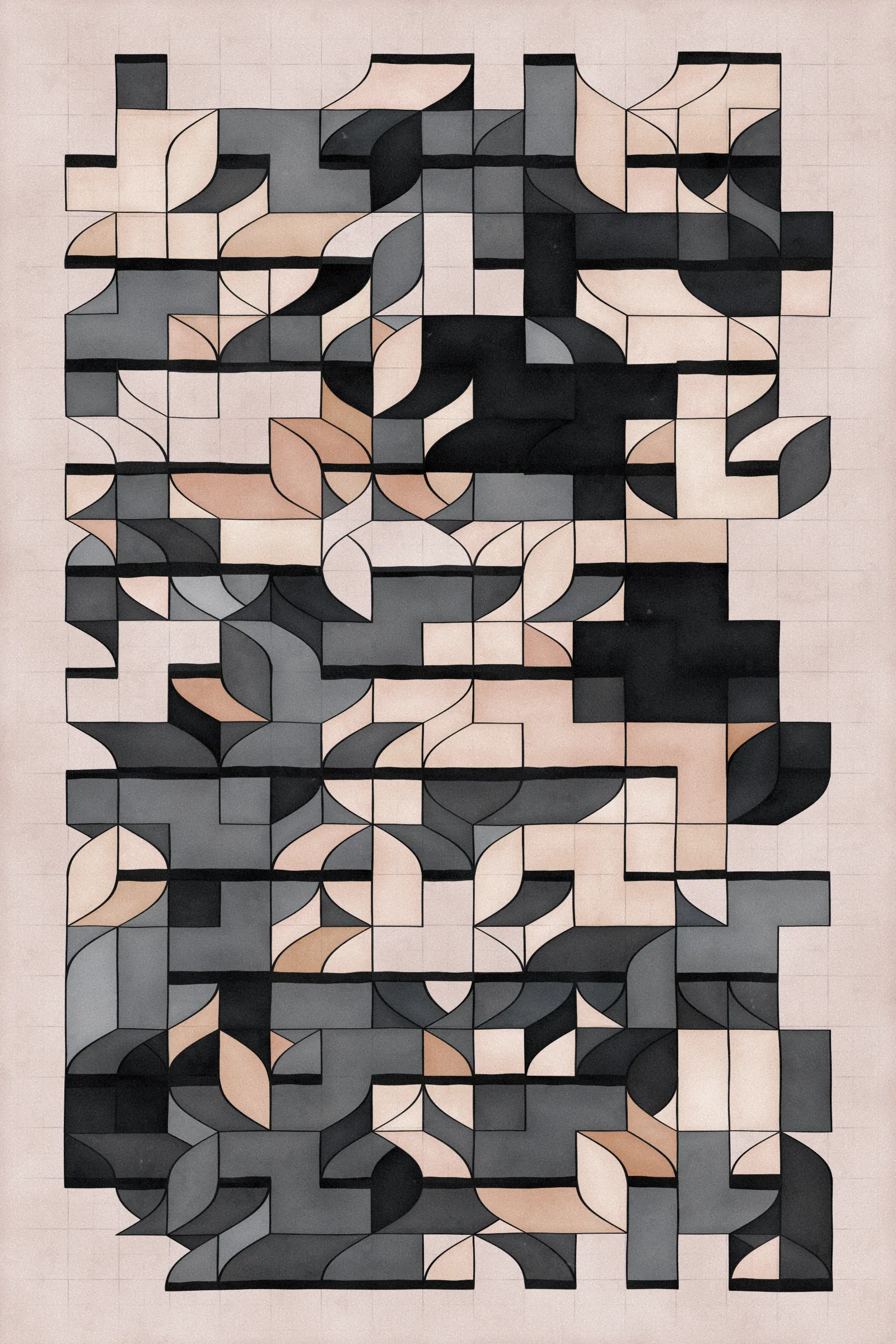 **Trichro-matic** meditates on perception.

As you explore the piece, your perception of the structure shifts. Elements change their relationships - what is out turns in; what is flat deepens. What stood adjacent now occludes.

The piece uses rhythmic color and form, displacement, and juxtaposition to create structures that invite interpretation and exploration. Some outputs challenge our depth perception conventions, while others manipulate explicit structural cues and emphasize intentional imperfections.

From this concept, the piece gets its name - Trichro-matic - denoting the ability to perceive using all three primary colors. The hyphenated "o-matic" denotes fictional machinery, hinting at the generative system supporting the piece. Both hand-selected and algorithmically-generated color palettes feature, with the latter aiming to elicit emotions akin to the former.

When you explore an output from different starting points, you understand the elements' relationships differently. In these changing interpretations, no answer is definitive. Each perspective, whether your first, your last, or someone else's, is valid.

Prints will be available for Trichro-matic owners. For more details, visit [this link](https://www.mountvitruvius.art).

Note: Renders might take longer on lower-end or mobile devices. This piece is my most technically complex release to date, relying on a custom GPU render process which can demand significant resources, even if outputs appear simple.

Finally, I dedicate this piece to my father, who suffered vision loss from a stroke in September 2023.