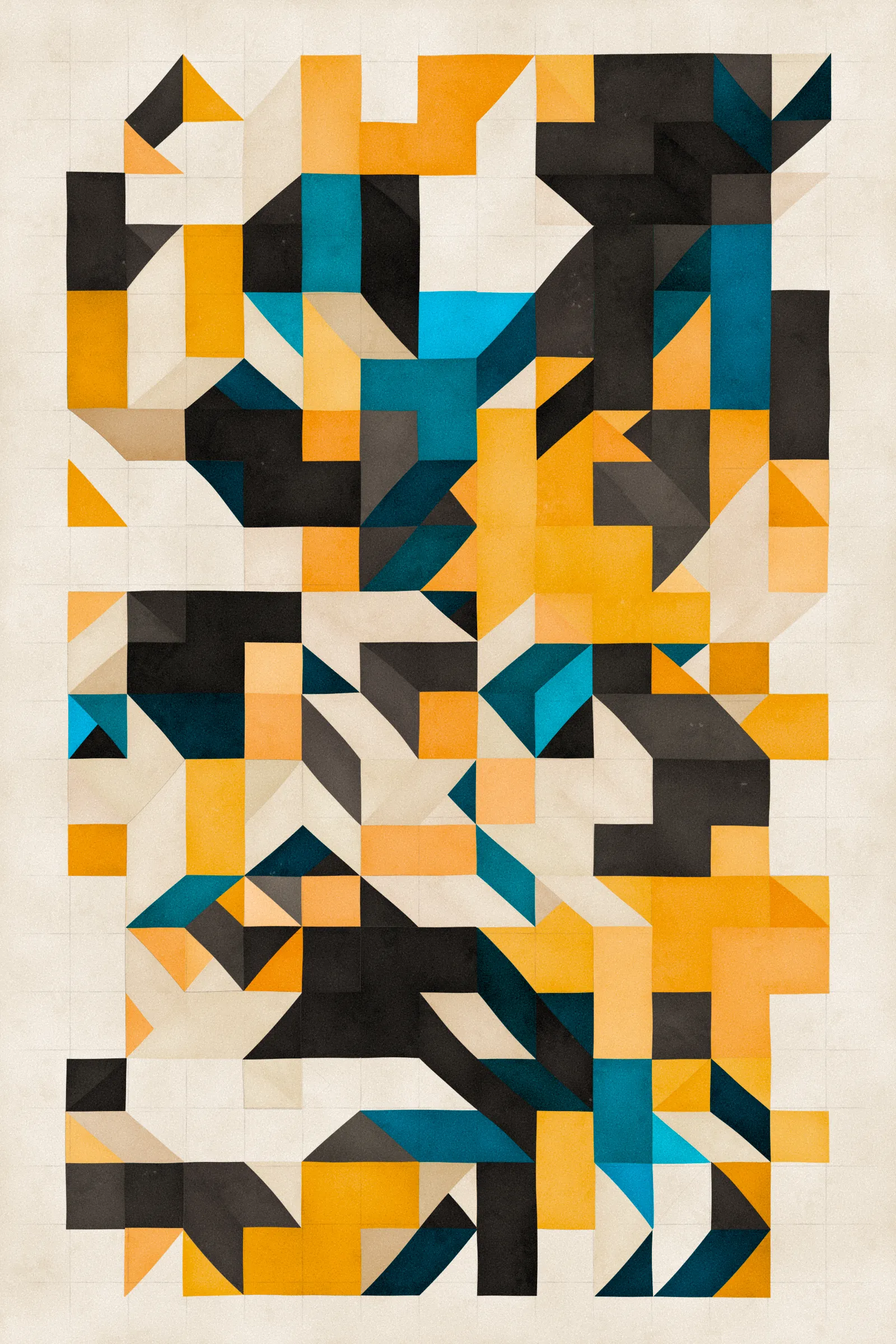 **Trichro-matic** meditates on perception.

As you explore the piece, your perception of the structure shifts. Elements change their relationships - what is out turns in; what is flat deepens. What stood adjacent now occludes.

The piece uses rhythmic color and form, displacement, and juxtaposition to create structures that invite interpretation and exploration. Some outputs challenge our depth perception conventions, while others manipulate explicit structural cues and emphasize intentional imperfections.

From this concept, the piece gets its name - Trichro-matic - denoting the ability to perceive using all three primary colors. The hyphenated "o-matic" denotes fictional machinery, hinting at the generative system supporting the piece. Both hand-selected and algorithmically-generated color palettes feature, with the latter aiming to elicit emotions akin to the former.

When you explore an output from different starting points, you understand the elements' relationships differently. In these changing interpretations, no answer is definitive. Each perspective, whether your first, your last, or someone else's, is valid.

Prints will be available for Trichro-matic owners. For more details, visit [this link](https://www.mountvitruvius.art).

Note: Renders might take longer on lower-end or mobile devices. This piece is my most technically complex release to date, relying on a custom GPU render process which can demand significant resources, even if outputs appear simple.

Finally, I dedicate this piece to my father, who suffered vision loss from a stroke in September 2023.
