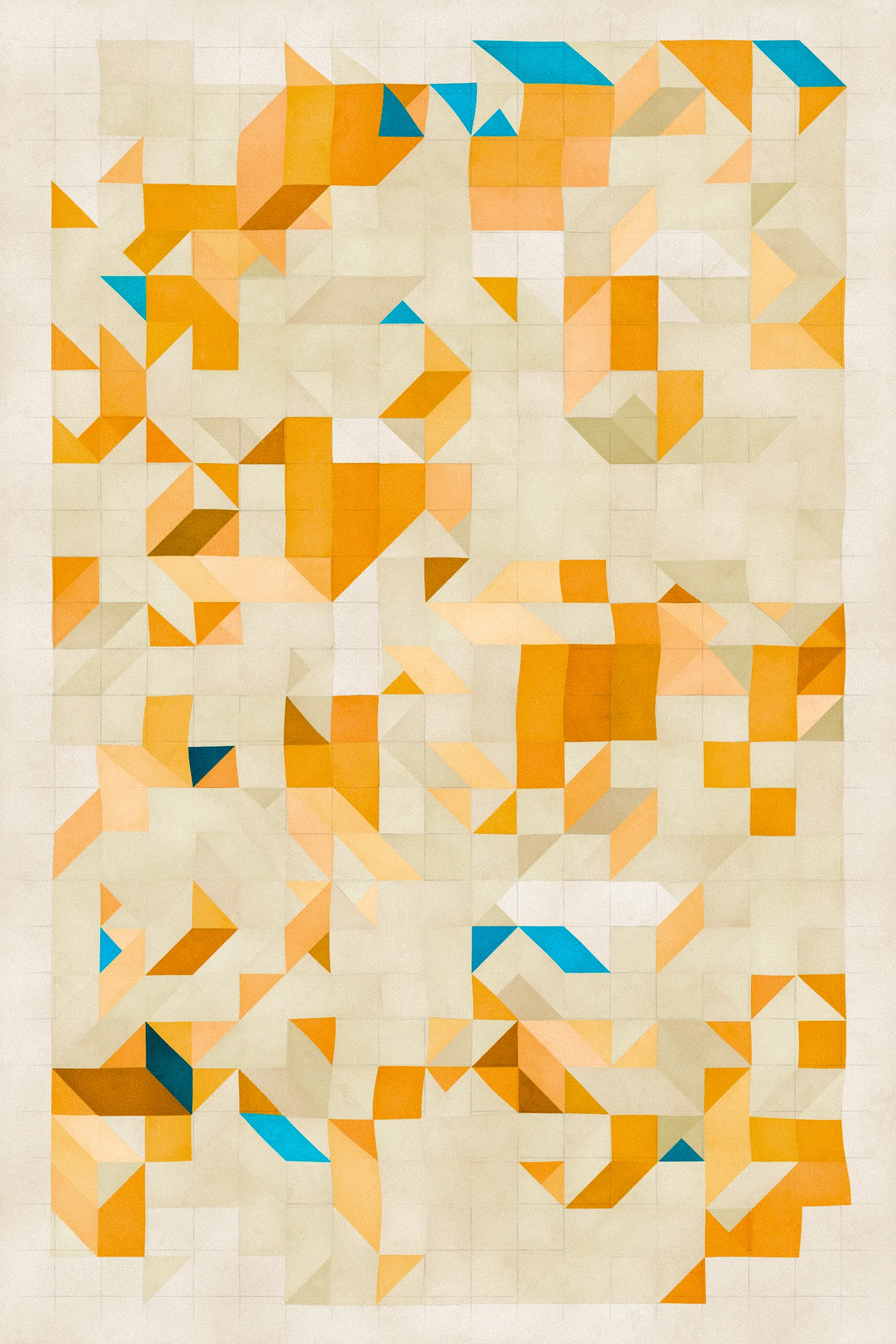 **Trichro-matic** meditates on perception.

As you explore the piece, your perception of the structure shifts. Elements change their relationships - what is out turns in; what is flat deepens. What stood adjacent now occludes.

The piece uses rhythmic color and form, displacement, and juxtaposition to create structures that invite interpretation and exploration. Some outputs challenge our depth perception conventions, while others manipulate explicit structural cues and emphasize intentional imperfections.

From this concept, the piece gets its name - Trichro-matic - denoting the ability to perceive using all three primary colors. The hyphenated "o-matic" denotes fictional machinery, hinting at the generative system supporting the piece. Both hand-selected and algorithmically-generated color palettes feature, with the latter aiming to elicit emotions akin to the former.

When you explore an output from different starting points, you understand the elements' relationships differently. In these changing interpretations, no answer is definitive. Each perspective, whether your first, your last, or someone else's, is valid.

Prints will be available for Trichro-matic owners. For more details, visit [this link](https://www.mountvitruvius.art).

Note: Renders might take longer on lower-end or mobile devices. This piece is my most technically complex release to date, relying on a custom GPU render process which can demand significant resources, even if outputs appear simple.

Finally, I dedicate this piece to my father, who suffered vision loss from a stroke in September 2023.