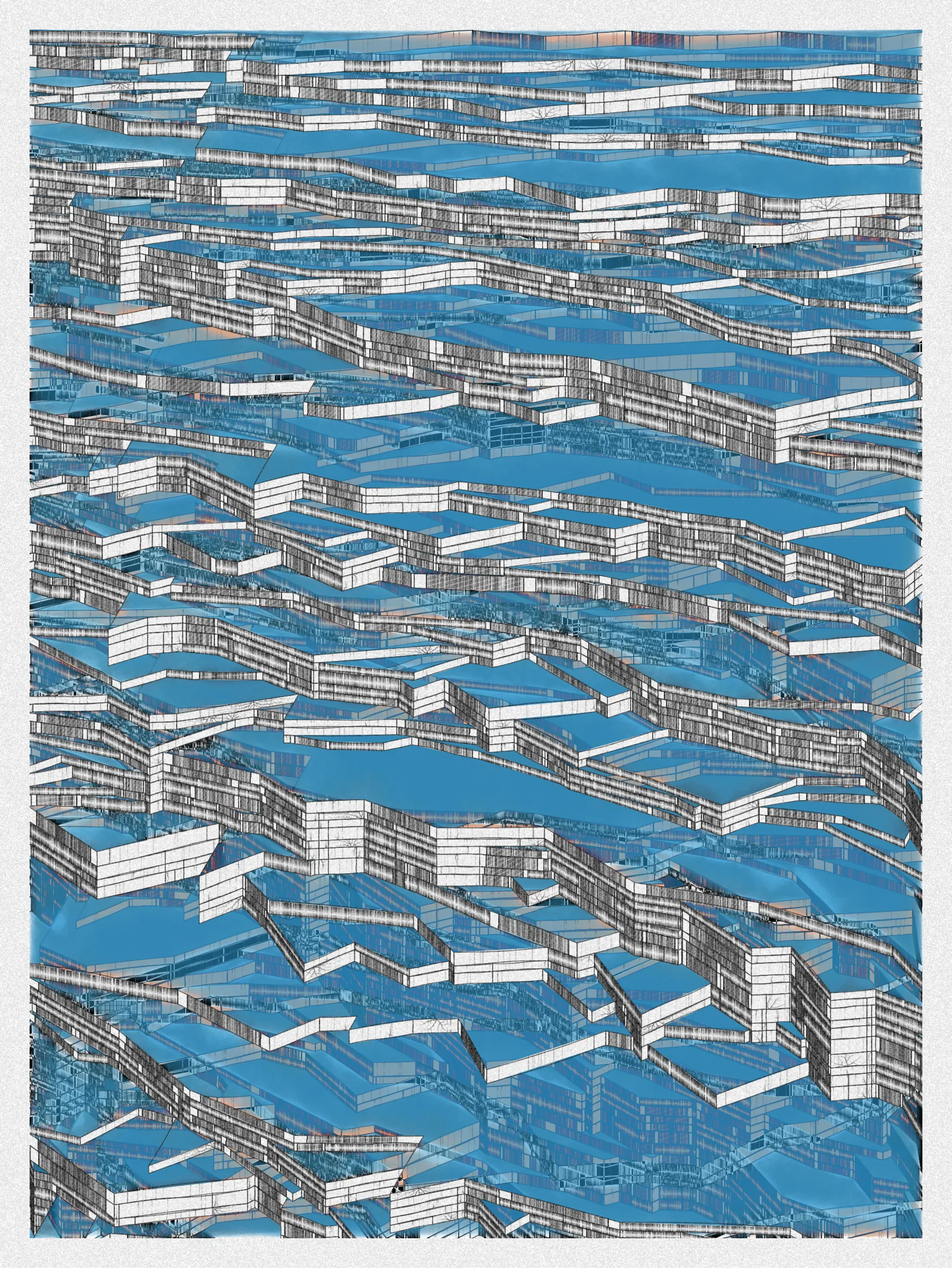 # Neural Sediments

## “Before objectivity, there was truth to nature; after the advent of objectivity came trained judgment”

Lorraine Daston, Peter Galison

Improving my decision-making process is how I would sum up my lifelong quest. Understanding yourself and the unlimited variables and actors surrounding us daily requires a radical yet utopian pursuit of objectivity.

A prerequisite to an objective observation is identifying and eliminating cognitive and observational biases.

My obsession with objectivity started as a sociology student; while studying epistemology of science and pondering the works of Emile Durkheim, Max Weber, and Karl Popper.

This quest never left me and has been a cornerstone of my artistic practice for 25 years.

“The map is not the territory” is a mainstream expression highlighting a potentially oversimplified version of reality. In this series called Neural Sediments, inspired by the works of Alberto Burri, František Kupka, and Swiss topography, I highlight the complexity of our brains and some of their biases.

Looking at one Neural Sediment will deliver you a first broad impression; however, looking at it for a longer time will yield a never-ending and much more nuanced and delicate observation. Like Alberto Burri’s Cracks series, some things not obvious to the eye become real over time. Each Neural Sediment opens itself to the viewer in a unique way. The more you look at it, the more you can decipher it. 

Like Swiss alpine glacier sediments, this material appears only after a certain amount of time and a decent amount of gravity. Burri used a special technique to envision time with cracked canvas; František Kupka, in his Katedrála painting, opens the fourth dimension by looking at the vertical lines of the glass window.

In the Neural Sediments series, I used both as an inspiration to push the viewer’s eye to search for more details and a deeper perspective.

Choosing color palettes for a long-form generative art collection is as demanding as solving technical algorithmic challenges. 

The color palettes I create result from a process I've built into my practice over time. Each palette comes from my own algorithmic selection trained on classical masterpieces.

After this first selection, each set of colors used in a Neural Sediment is re-arranged to be linked with endangered ecosystems such as dark blue waters, peach salmons, rare botanic species, or volcanos.

Like Josef Albers, who highlighted the instability and deceptiveness of colors, my color sets are here to reinforce the question of objectivity in the art world and life in general.

Looking at its overall structure, each Neural Sediment evokes a brutalist architecture. 

Prioritizing function over form, each Neural Sediment aims to be used as a tool to rediscover oneself, free from the cognitive constraints we put on ourselves and the world around us.

PS: From a technical point of view, Neural Sediments require some heavy calculations, considering the very large number of intersections to compute prior to rendering.

PPS: Pressing the letter “i” on your keyboard will generate a high resolution export for a large scale and print friendly format.