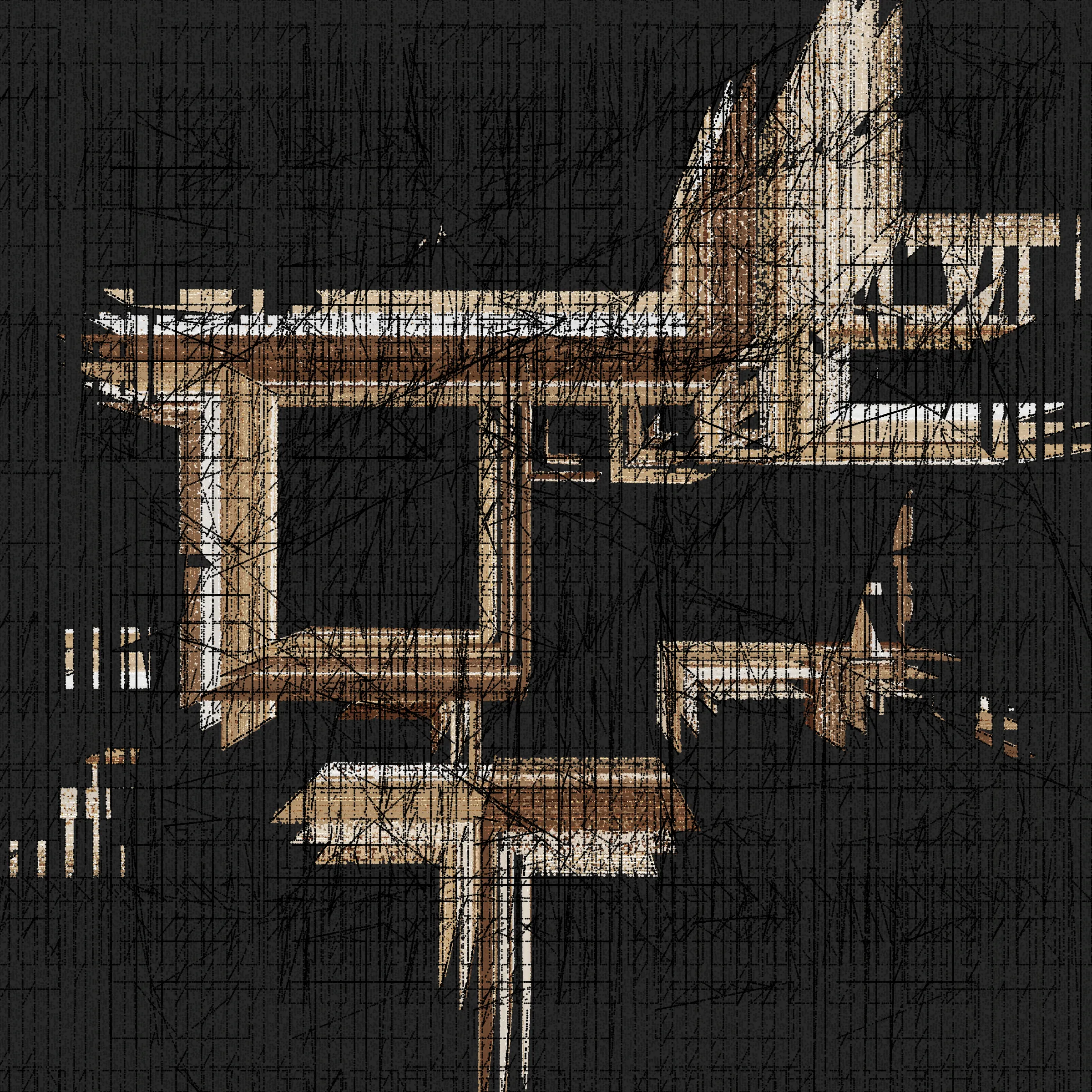 Structures is an abstract generative art project drawn entirely with dots.

About project development:

*In generative art, I like to experiment and test sometimes improbable things (which was the case for this project).*

*Structures is a very special project that was born from this experimentation, in this case, the merger of two discrete projects I was working on.*

*When I was working on the first version of Structures, even after a long development I was not completely satisfied with the result, and ended up putting the project aside to try to find a way to finish sometime in the future.*

*I then started another, more abstract, project (with various shapes, triangles, circles, grids of rectangles, etc.), that really had nothing obvious in common with Structures. But, ultimately, this project too, alone, was not enough.*

*And then one day I wondered how these projects might inform each other, and worked to make Structures more abstract. I honestly had no expectations of success, but nevertheless worked to merge the codes of the discrete projects just to see what it would yield.*

*I was pleasantly surprised by the result, and then continued to iterate this new hybrid version until finally arriving with what you see here.*

Each variation generated by Structures is drawn using only dots. It is the complex algorithm of the project that determines the position, size, color, etc. of each dot through approximately 1,500,000 to 40,000,000 random decisions based on the hash of the mint and draws approximately 350,000 to 10,000,000 dots based on these random decisions.

In live mode:
- click during the animation = animation pause
- click at the end of the animation = display of the number of dots drawn

Made with ❤️, code and p5js.