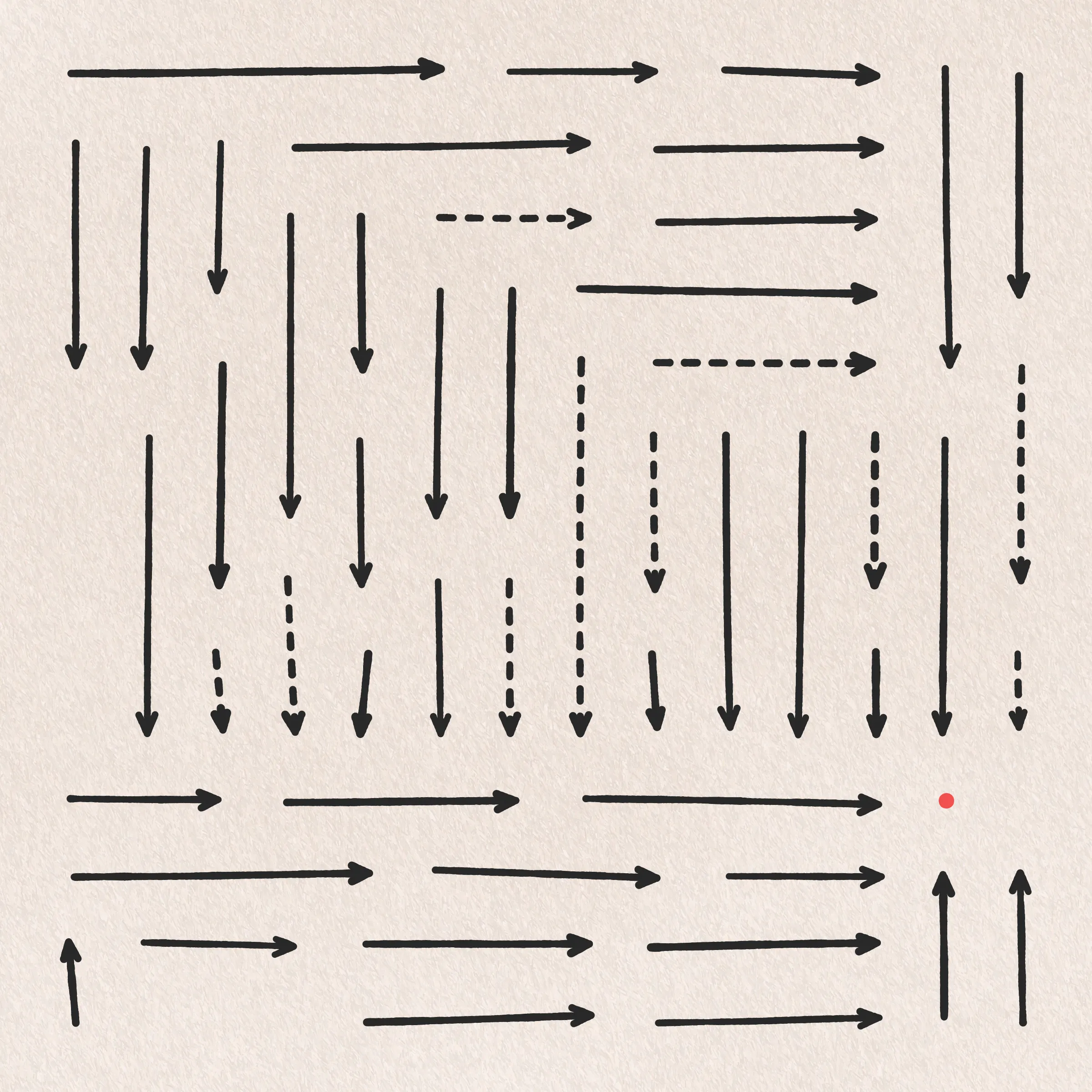 A simulation of me sketching 100 variations of the same idea. My focus and attention to detail wane with each successive drawing as boredom, frustration, and feelings of inevitability begin to sink in. By the end I find myself repeatedly asking: What's the point of it all?
