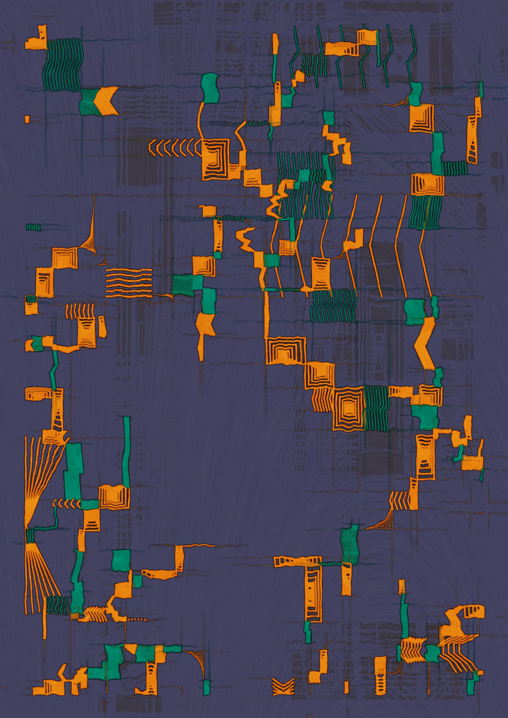 **Nära explores the connections that make us human.**

Nära (close or near in Swedish) is a celebration of friendships and relationships throughout our lives. How some of them are small, fleeting and ephemeral while a select few become lifelong bonds. The work examines the intricate graphs that are formed by these connections. Graphs are all around us and have existed for as long as we have been human. From early settlements of hunter-gatherers and nomadic tribes to the internet of today. It's all graphs.

Nära allows the viewer to explore and experience these graphs as a metaphor for the organic, organised chaos that is life. Shapes connect from one node in a graph to the next, sometimes spilling over, doubling down and creating layers of intricacy. Imperfection is embraced and Nära exposes the chaotic and unpredictable elements of life. 

The artistic vision of Nära is to highlight and expose graphs in a tactile manner that allows the viewer to see the whole graph, but also engage with the details and texture.  In doing this, Nära attempts to bring a novel contribution by pushing the boundaries of graph representation and introducing an emotional dimension to this oftentimes rigid and scientific discipline. By treating graphs as a metaphor for relationships in life, they become an integral part of the concept and an important artistic tool. 

Nära takes inspiration from the De Stijl movement in reducing the world into a deliberate expression in its smallest form and builds upon the use of shapes imbued with meaning in the works of Hilma af Klint. These ideas are expanded on by accepting that what is deliberate must also relinquish some control through the pseudo-randomness of generative art. This invites reflection on the balance of control and chance in our lives. 

_Through Nära, you are invited to reflect on the connections in your own life and on the significance of the relationships that define us as human beings._ 

To interact with the script:
- Press 's' to save.
- Add the following to the URL:
  - pd=x, where x is a number to control the resolution via pixel density (useful for rendering high resolution stills)
  - rs=x, where x is a number to enable and control the rendering buildup animation.