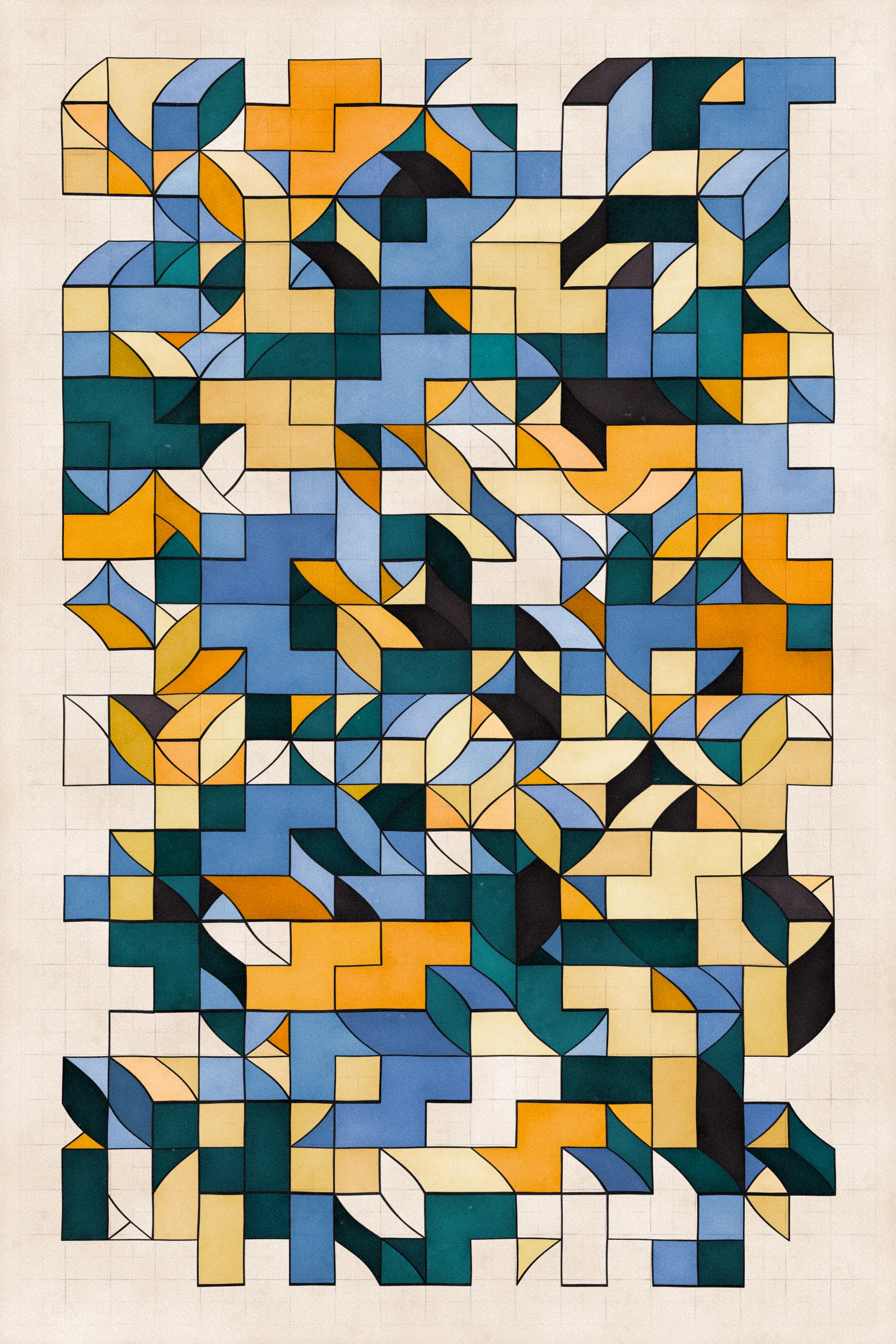 **Trichro-matic** meditates on perception.

As you explore the piece, your perception of the structure shifts. Elements change their relationships - what is out turns in; what is flat deepens. What stood adjacent now occludes.

The piece uses rhythmic color and form, displacement, and juxtaposition to create structures that invite interpretation and exploration. Some outputs challenge our depth perception conventions, while others manipulate explicit structural cues and emphasize intentional imperfections.

From this concept, the piece gets its name - Trichro-matic - denoting the ability to perceive using all three primary colors. The hyphenated "o-matic" denotes fictional machinery, hinting at the generative system supporting the piece. Both hand-selected and algorithmically-generated color palettes feature, with the latter aiming to elicit emotions akin to the former.

When you explore an output from different starting points, you understand the elements' relationships differently. In these changing interpretations, no answer is definitive. Each perspective, whether your first, your last, or someone else's, is valid.

Prints will be available for Trichro-matic owners. For more details, visit [this link](https://www.mountvitruvius.art).

Note: Renders might take longer on lower-end or mobile devices. This piece is my most technically complex release to date, relying on a custom GPU render process which can demand significant resources, even if outputs appear simple.

Finally, I dedicate this piece to my father, who suffered vision loss from a stroke in September 2023.