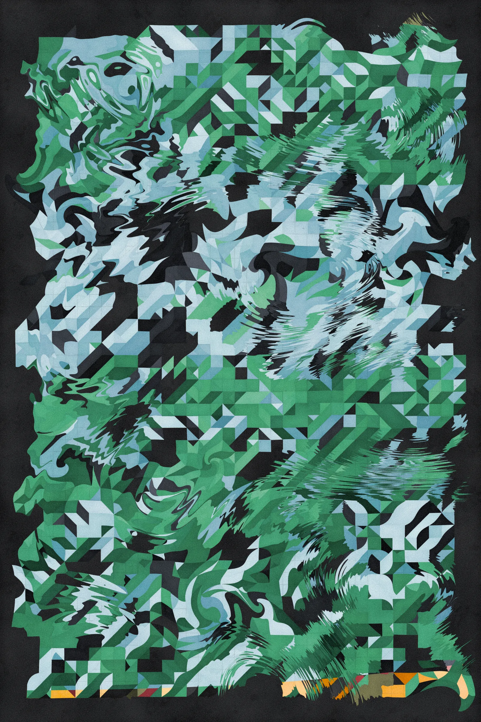 **Trichro-matic** meditates on perception.

As you explore the piece, your perception of the structure shifts. Elements change their relationships - what is out turns in; what is flat deepens. What stood adjacent now occludes.

The piece uses rhythmic color and form, displacement, and juxtaposition to create structures that invite interpretation and exploration. Some outputs challenge our depth perception conventions, while others manipulate explicit structural cues and emphasize intentional imperfections.

From this concept, the piece gets its name - Trichro-matic - denoting the ability to perceive using all three primary colors. The hyphenated "o-matic" denotes fictional machinery, hinting at the generative system supporting the piece. Both hand-selected and algorithmically-generated color palettes feature, with the latter aiming to elicit emotions akin to the former.

When you explore an output from different starting points, you understand the elements' relationships differently. In these changing interpretations, no answer is definitive. Each perspective, whether your first, your last, or someone else's, is valid.

Prints will be available for Trichro-matic owners. For more details, visit [this link](https://www.mountvitruvius.art).

Note: Renders might take longer on lower-end or mobile devices. This piece is my most technically complex release to date, relying on a custom GPU render process which can demand significant resources, even if outputs appear simple.

Finally, I dedicate this piece to my father, who suffered vision loss from a stroke in September 2023.