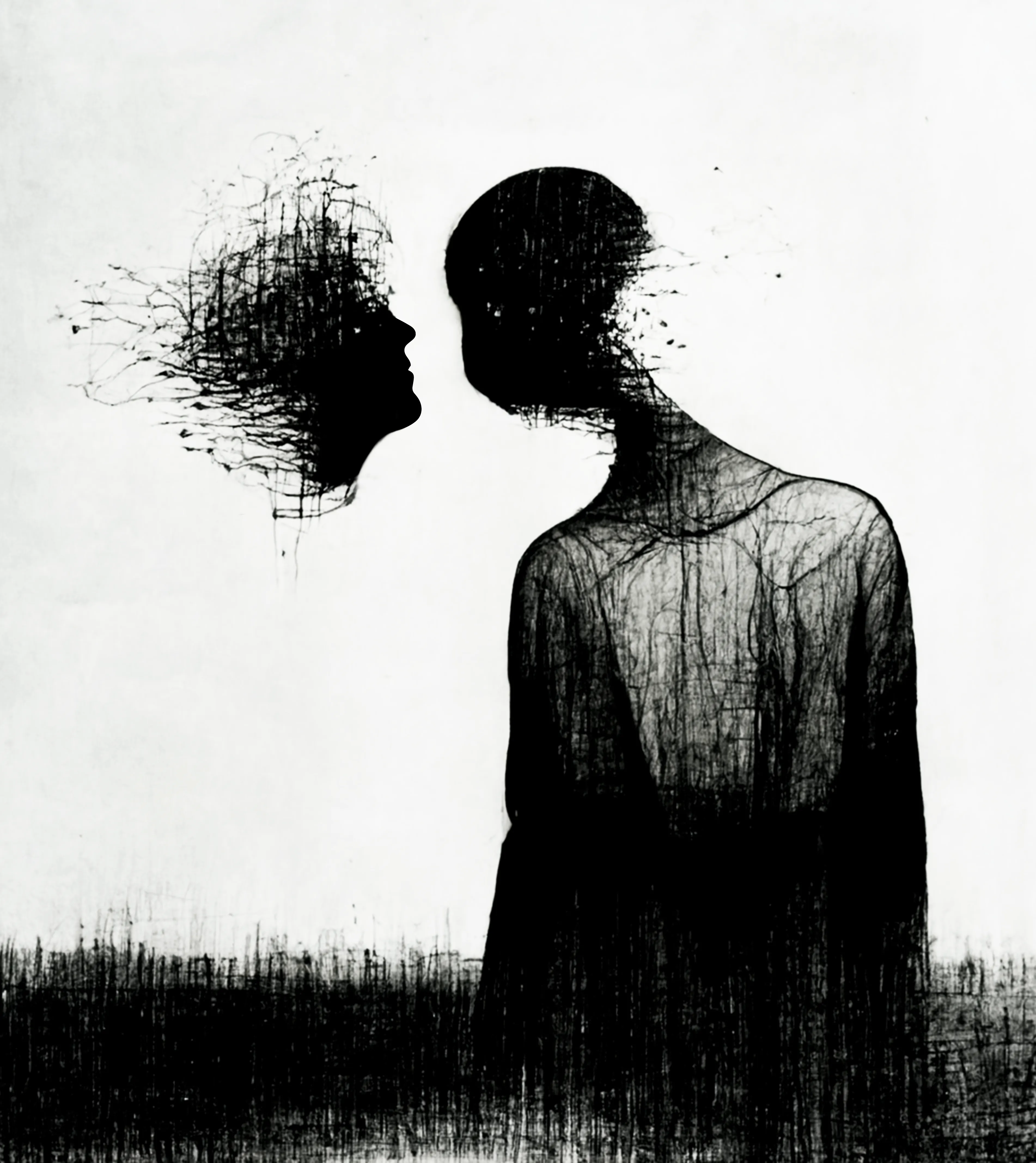 Digital painting generated with with Midjourney (Artificial Intelligence) and post produced in Photoshop by The Black Void - 2023

3804 × 4267 px

"There is no coming to consciousness without pain." - Carl Jung

The first owner will receive an exclusive white noise track + the original piece without retouching